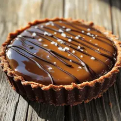 - 1 1/4 cups all-purpose flour - 1/2 cup unsweetened cocoa powder - 1/2 cup powdered sugar - 1/2 cup unsalted butter, softened - 1 large egg yolk - 1/4 teaspoon salt - 1/2 cup granulated sugar - 1/4 cup heavy cream - 1/4 cup unsalted butter (for caramel) - 1 teaspoon vanilla extract - 1/2 teaspoon sea salt (for garnish) - 3/4 cup semi-sweet chocolate chips To create this salted caramel chocolate tart, gather the ingredients listed above. Each item plays a key role. The flour, cocoa powder, and powdered sugar form a rich tart crust. Softened butter keeps the crust tender, while the egg yolk helps bind everything together. Next, you need granulated sugar for the caramel. Heavy cream and unsalted butter make the caramel smooth and creamy. Vanilla extract adds depth, while sea salt enhances the flavors. Finally, semi-sweet chocolate chips provide a rich topping that’s hard to resist. - Tart pan - Mixing bowls - Saucepan - Microwave-safe bowl Having the right tools makes cooking easier. A tart pan helps shape the crust perfectly. Mixing bowls let you combine ingredients without mess. A saucepan is essential for making the caramel. Lastly, a microwave-safe bowl is perfect for melting chocolate. Gather everything before you start. This way, you can focus on making the tart without interruptions. For the full recipe, follow the steps outlined. Happy baking! To make the tart crust, start by combining the dry ingredients. In a mixing bowl, mix 1 1/4 cups of all-purpose flour, 1/2 cup of unsweetened cocoa powder, and 1/2 cup of powdered sugar. Next, add in 1/2 cup of softened unsalted butter and 1 large egg yolk. Incorporate 1/4 teaspoon of salt to enhance flavor. Mix until the dough forms. Wrap the dough in plastic wrap and chill it in the fridge for 30 minutes. Once your dough is chilled, preheat your oven to 350°F (175°C). Roll out the dough on a floured surface until it is about 1/8 inch thick. Transfer the rolled dough to a tart pan, pressing it into the bottom and sides. Use a fork to prick the base, which helps prevent bubbles. Line it with parchment paper and bake for 15-20 minutes until set. Let it cool completely before adding the filling. Now, let’s create the salted caramel. In a medium saucepan, add 1/2 cup of granulated sugar and a splash of water. Cook this mixture over medium heat without stirring until the sugar turns amber in color. Be careful, as it can burn quickly. Slowly add in 1/4 cup of heavy cream and 1/4 cup of unsalted butter. Stir until smooth and well combined. Remove from heat and stir in 1 teaspoon of vanilla extract for added flavor. With the crust cooled, it’s time to fill it with salted caramel. Pour the caramel into the tart shell, spreading it evenly. Refrigerate for about 30 minutes to let it set. While waiting, prepare the chocolate. In a microwave-safe bowl, melt 3/4 cup of semi-sweet chocolate chips. Do this in 30-second intervals, stirring in between until smooth. Once the caramel has set, pour the melted chocolate over the caramel layer, using a spatula to smooth it out. Finish by sprinkling 1/2 teaspoon of sea salt on top, and return the tart to the fridge to set for at least another hour. You can find the full recipe linked above to guide you through each step! To make the perfect tart crust, start with cold ingredients. Use chilled butter and egg yolk. This keeps the dough firm and flaky. If the butter warms up, your crust might become tough. Mix just until combined; overworking leads to a dense crust. Chill the dough for at least 30 minutes before rolling it out. This helps it hold its shape during baking. When making salted caramel, watch the sugar closely. Let it cook until it turns a rich amber color. This is key for that deep flavor. Be cautious when adding cream and butter; the mixture bubbles up. Always stand back and stir slowly. Remove it from heat, then mix in vanilla. Don't forget to sprinkle sea salt in the caramel for that perfect touch. For drinks, pair this tart with a bold red wine or a rich coffee. Both enhance the chocolate and caramel flavors. For a stunning presentation, slice the tart into neat wedges. Use a sharp knife dipped in hot water for clean cuts. You can also garnish with fresh berries or mint leaves for a pop of color. These simple touches make your tart look as good as it tastes. For the complete recipe, check the Full Recipe section. {{image_2}} You can switch up the flavor of your tart easily. Try adding a hint of espresso to the chocolate. This gives your tart a rich, coffee taste. You can also use sea salt caramel for a more complex flavor. If you want to go wild, explore different types of chocolate. Dark chocolate offers a bold taste, while milk chocolate gives a sweeter flavor. Each choice brings a new twist to your salted caramel chocolate tart. For those with dietary needs, there are great options. You can make a gluten-free crust by using almond flour or a gluten-free blend. This makes the tart just as tasty. If you need a dairy-free version, swap out the butter and cream. Use coconut milk or a dairy-free cream instead. This way, everyone can enjoy this dessert without worry. Making mini tarts is a fun way to serve this dessert. Just divide the dough into smaller portions. Press each portion into mini tart pans. Follow the same baking and filling instructions as the full tart. Each mini tart will be a cute, single-serving treat. Adjust the serving size based on how many people you want to serve. These individual portions are perfect for parties or gatherings. For the complete recipe, check out the [Full Recipe]. To keep your salted caramel chocolate tart fresh, refrigerate it right away. Place it in an airtight container. This will prevent it from drying out or absorbing other smells. You can keep it in the fridge for up to five days. After that, the tart may lose its great taste and texture. If you want to save some for later, you can freeze individual slices. Wrap each slice tightly in plastic wrap. Then place them in a freezer-safe container or bag. This keeps the tart fresh for up to three months. When you're ready to eat, take out a slice. Let it thaw in the fridge overnight. For the best texture, avoid thawing it at room temperature. To warm the tart without losing quality, preheat your oven to 300°F (150°C). Place the tart on a baking sheet. Heat it for about 10 minutes. This warms it through and keeps the crust crisp. Enjoy your perfectly warmed salted caramel chocolate tart! To make a salted caramel chocolate tart, follow these steps: 1. Make the Tart Crust: Mix flour, cocoa powder, powdered sugar, and butter. Add the egg yolk and salt. Form a dough and chill for 30 minutes. 2. Preheat Oven: Set your oven to 350°F (175°C). 3. Bake the Crust: Roll out the chilled dough, press it into a tart pan, and bake for 15-20 minutes. Let it cool. 4. Prepare the Salted Caramel: Cook granulated sugar and water until amber in color. Add heavy cream and butter. Stir until smooth. 5. Assemble the Tart: Pour the caramel into the cooled crust and chill for 30 minutes. 6. Melt the Chocolate: Melt chocolate chips in intervals until smooth. 7. Top with Chocolate: Pour melted chocolate over the caramel and smooth it out. 8. Garnish and Chill: Sprinkle sea salt on top and refrigerate for at least an hour before serving. If you need a substitute for heavy cream, consider these options: - Dairy Alternatives: Use half-and-half or whole milk with butter. - Non-Dairy Options: Try coconut cream, almond milk, or oat milk. Adjust the amount of butter for a thicker consistency. Yes, you can make this tart ahead of time. Here’s how: - Prepare the Crust: You can bake the crust a day before and store it in the fridge. - Make the Caramel: Prepare the salted caramel a day in advance as well. Store it in an airtight container. - Assemble: Assemble the tart a few hours before serving for the best texture. Enhance your tart with these delicious toppings: - Chopped Nuts: Pecans or walnuts add crunch. - Fresh Berries: Raspberries or strawberries add a pop of color and flavor. - Whipped Cream: A dollop of whipped cream adds creaminess. - Chocolate Shavings: Sprinkle chocolate shavings for a fancy touch. Homemade caramel can last about two weeks in the fridge. To store it: - Use an Airtight Container: This keeps it fresh and prevents it from absorbing odors. - Check for Signs: If you see any changes in color or smell, it’s best to discard it. You learned how to make a tasty salted caramel chocolate tart. We covered ingredients, tools, and step-by-step methods. You also got tips for perfect crusts, variations, and storage. This tart is not only fun to make but also a treat for all. Enjoy your homemade dessert and feel proud of your hard work. A well-made tart can impress anyone!