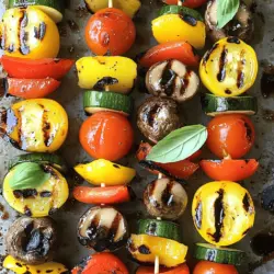 For colorful grilled veggie skewers, you need: - 1 red bell pepper, cut into chunks - 1 yellow bell pepper, cut into chunks - 1 zucchini, sliced into rounds - 1 red onion, cut into wedges - 8 cherry tomatoes - 1 cup mushrooms, halved These veggies add color and flavor to your skewers. Each one brings its own taste and texture. The bell peppers add sweetness, while the zucchini gives a nice crunch. The tomatoes burst with juices while grilling, making each bite a treat. To flavor your veggies, mix: - 3 tablespoons olive oil - 2 tablespoons balsamic vinegar - 2 cloves garlic, minced This marinade makes the veggies juicy and tasty. Olive oil helps them grill well, while balsamic vinegar adds a sweet tang. Garlic brings a strong, savory kick that makes the skewers irresistible. You also need: - 1 teaspoon dried oregano - 1 teaspoon smoked paprika - Salt and pepper to taste - Fresh basil leaves for garnish These seasonings add depth to your skewers. Oregano gives a hint of earthiness, while smoked paprika adds a subtle warmth. Fresh basil at the end adds a bright finish. You can adjust salt and pepper to suit your taste. For the full recipe, check out the provided instructions and enjoy these vibrant flavors at your next summer BBQ! Start by gathering all your ingredients. You need colorful veggies for the best look. Cut the red and yellow bell peppers into chunks. Slice the zucchini into rounds. Cut the red onion into wedges. Halve the mushrooms and keep the cherry tomatoes whole. In a large bowl, mix three tablespoons of olive oil with two tablespoons of balsamic vinegar. Add in two cloves of minced garlic, one teaspoon of dried oregano, one teaspoon of smoked paprika, and a pinch of salt and pepper. Stir this marinade well. Now, add all your chopped veggies to the bowl. Toss them until they are well coated with the marinade. This step brings out the flavor in each bite. If you use wooden skewers, soak them in water for 30 minutes to stop them from burning on the grill. Preheat your grill to medium-high heat. Once hot, thread the marinated veggies onto the skewers. Alternate the veggies for a colorful look. Place the skewers on the grill. Cook them for about 10 to 12 minutes. Make sure to turn them occasionally. You want them tender with nice grill marks. When done, remove the skewers from the grill. Let them rest for a couple of minutes. This helps the flavors settle. Serve your grilled veggie skewers warm. They are great as a side dish or a main meal. Garnish with fresh basil leaves for a lovely touch. You can also serve them with dips like hummus or tzatziki. For a fun twist, pair them with grilled bread or serve them over a salad. Enjoy these vibrant skewers at your summer BBQs! Want the full recipe? Check out the [Full Recipe]. When I select veggies, I look for fresh and colorful options. Red and yellow bell peppers add sweetness. Zucchini gives a nice crunch. Red onions add a bite. Cherry tomatoes burst with flavor. Mushrooms soak up the marinade. Aim for a mix of textures and colors for a pretty dish. A great marinade makes your skewers shine. I combine olive oil, balsamic vinegar, garlic, oregano, and smoked paprika. This mix adds depth and zest. Let the veggies soak for at least 30 minutes. This step allows the flavors to blend. You can tweak the spices to match your taste. Grill your skewers over medium-high heat for the best results. Turn them every few minutes. This helps cook evenly and get nice grill marks. Be careful not to overcook them. You want tender veggies, not mush. Let them rest for a couple of minutes after grilling. This keeps them juicy. For a full experience, check out the Full Recipe. {{image_2}} You can switch up the veggies based on what’s fresh. In spring, try asparagus and snap peas. In summer, add eggplant and corn. Fall brings squash and Brussels sprouts. Winter is great for root veggies like carrots and parsnips. This keeps your skewers colorful and tasty all year long. You can change the marinade for different tastes. For a spicy kick, add chili powder or sriracha. If you want something sweet, try maple syrup or honey. A lemon zest adds a fresh zing. You can also use different oils, like sesame or avocado, for unique flavors. These swaps help create your perfect grilled veggie skewers. Want more protein? Add cubes of tofu or tempeh. Chicken or shrimp also grill well. Just marinate them like the veggies. You can even mix and match. This makes the skewers more filling and satisfying. Kids and adults alike love a mix of colors and tastes on their plates. For the full recipe, check out the complete guide. To keep your grilled veggie skewers fresh, let them cool. Place them in an airtight container. This helps to lock in flavor and moisture. You can store them in the fridge for up to three days. If you want to keep them longer, consider freezing. Freezing is a great option for long-term storage. Wrap the skewers tightly in plastic wrap. Then, place them in a freezer-safe bag or container. This keeps them safe from freezer burn. You can freeze grilled veggie skewers for up to three months. When you're ready to eat, thaw them in the fridge overnight. Reheat your skewers gently to keep them tasty. You can use a skillet on low heat. This warms them up without drying them out. Another option is the oven. Preheat it to 350°F (175°C) and heat for about 10 minutes. You want them warm, not overcooked. Enjoy your meal with the same fresh taste! To stop skewers from burning, soak wooden ones in water for 30 minutes. This helps them resist the heat from the grill. You can also use metal skewers, which don’t catch fire. If using wooden skewers, keep an eye on them while grilling. Turn them often to cook evenly. Yes, you can use frozen vegetables for grilling. Just make sure to thaw them first. This helps them cook evenly and prevents excess moisture. Pat them dry with a towel to remove extra water. Keep in mind that frozen veggies may cook faster than fresh ones, so watch them closely. A few tasty sauces go great with grilled veggie skewers. Try a simple garlic aioli for a creamy touch. Hummus adds a nice, nutty flavor. You could also use a tangy balsamic glaze or a zesty chimichurri. These sauces enhance the fresh taste of the veggies and make each bite exciting. Grilling veggie skewers is fun and easy. We covered the best veggies, marinades, and tips for perfect grilling. You learned how to prepare, grill, and serve these tasty treats. Don’t forget about variations to keep your meals fresh! Proper storage and reheating keep leftovers tasty. I hope you feel ready to make your own skewers. Enjoy experimenting with flavors and impress your friends at your next cookout!