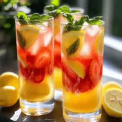- 1 cup fresh strawberries - 1/4 cup fresh basil leaves - 1/2 cup freshly squeezed lemon juice - 1/2 cup honey or agave syrup - 4 cups cold water - Ice cubes - Garnishes for serving: Lemon slices and basil sprigs The main ingredients for your Strawberry Basil Lemonade are fresh and vibrant. Strawberries bring a sweet taste and bright color. Basil adds a twist of herbal flavor that pairs well with the berries. Lemon juice gives the drink a tangy kick, making it refreshing. Honey or agave syrup sweetens the mix, balancing the tartness of the lemon. Cold water rounds everything out, making it a cool drink for hot days. - Sparkling water for fizz - Additional sweeteners: sugar, maple syrup - Fruit variations: raspberries, blueberries You can add more flavors to your lemonade. If you want fizz, try using sparkling water instead of still water. You can also adjust sweetness with sugar or maple syrup. If you love berries, mix in raspberries or blueberries for extra taste and color. These options make your drink unique and fun! For the full recipe, click here. To start, place your sliced strawberries and fresh basil leaves in a blender. Blend them together until you get a smooth puree. This step creates a fresh and vibrant flavor base for your drink. Make sure there are no lumps left in the mixture. A smooth consistency helps the flavors mix better later. Next, grab a large pitcher. In it, combine your freshly squeezed lemon juice with honey or agave syrup. Stir well until the sweetener fully dissolves. This step is key because you want a balanced sweetness. You can adjust the sweetness to your taste if needed. Now it’s time for the fun part! Add the strawberry-basil puree to the lemon juice mixture. Stir everything together until it’s well combined. Pour in the cold water and mix again. Taste your lemonade and adjust the sweetness if you like. Chill it in the fridge for at least 30 minutes. This allows all the flavors to meld beautifully. Serve over ice cubes in tall glasses. Garnish with lemon slices and a sprig of basil for a refreshing finish. For the full recipe, check the details above. Use chilled ingredients for the best taste. Cold strawberries, basil, and water make the drink fresh. You can also try different sweeteners. Honey and agave syrup work well, but you can experiment. Some people like it sweeter, while others prefer it less sweet. Get creative with your garnishes! Lemon slices and basil sprigs look great. You can also add strawberries on the rim of the glass. Use tall glasses for a fun look. This drink is perfect for summer parties or picnics. To avoid a pulpy texture, blend the strawberries and basil until smooth. This step is key for a refreshing drink. Always taste your lemonade before serving. If it feels too thick, add more cold water. Keeping it fresh is also important. Store any leftovers in the fridge and drink within two days for the best flavor. {{image_2}} You can mix this drink up with other berries. Raspberries and blueberries pair well with strawberries. They add a nice twist and extra flavor. You can also add citrus notes. A splash of lime or orange juice gives a bright touch. Try a mix of all these fruits for a colorful drink! If you want to switch it up, use mint instead of basil. Mint adds a cool flavor that feels refreshing. You can also try other herbs. Rosemary or thyme can bring a unique taste. Just make sure to use them sparingly, as they can be strong. Not everyone loves sugar, so explore sugar-free options. You can use stevia or monk fruit as substitutes. These sweeteners work well without adding calories. Another great choice is local honey. It pairs perfectly with the fruit flavors and adds a nice depth. Flavored syrups like vanilla or lavender can also add a fun twist. For the complete recipe, check out the [Full Recipe]. To keep your strawberry basil lemonade fresh, use a glass pitcher. Glass helps maintain flavor and prevents chemical reactions. Store the lemonade in the refrigerator. It stays good for up to three days. If you notice bubbles, it may be time to toss it. You can freeze lemonade for later use. Pour it into ice cube trays or freezer-safe bags. This method is great for making slushies. When you want to drink it, let it thaw in the fridge overnight. You can also run warm water over the bags. This way, you won't lose the flavor. Check for bad smells or off-tastes. If the lemonade tastes sour or strange, don’t drink it. Also, look for changes in color. A dull look may mean it's past its prime. To reduce waste, try making smaller batches next time. That way, you enjoy every sip! Yes, you can make this drink ahead of time. Store it in a pitcher with a lid. Keep it in the fridge for up to three days. For best taste, add ice just before serving. Each serving has about 130 calories. You’ll get 0 grams of fat and 33 grams of carbohydrates. It also has 1 gram of protein. This drink is a great source of vitamin C from the lemon juice. To make this drink vegan, use agave syrup instead of honey. You can also try maple syrup or coconut nectar. Both options add a nice sweetness without animal products. Yes! You can add sparkling water instead of still water. This gives your drink a nice fizz and makes it feel more festive. You can also use soda water for a fun twist. This blog explained how to make delicious Strawberry Basil Lemonade. You learned about the fresh and optional ingredients, along with steps to create a smooth puree and mix the perfect lemonade base. We also talked about enhancing flavors and creative presentation ideas. Remember to store your drink well and watch for signs of spoilage. Finally, feel free to experiment with variations to find your favorite blend. Enjoy this refreshing drink at your next gathering!