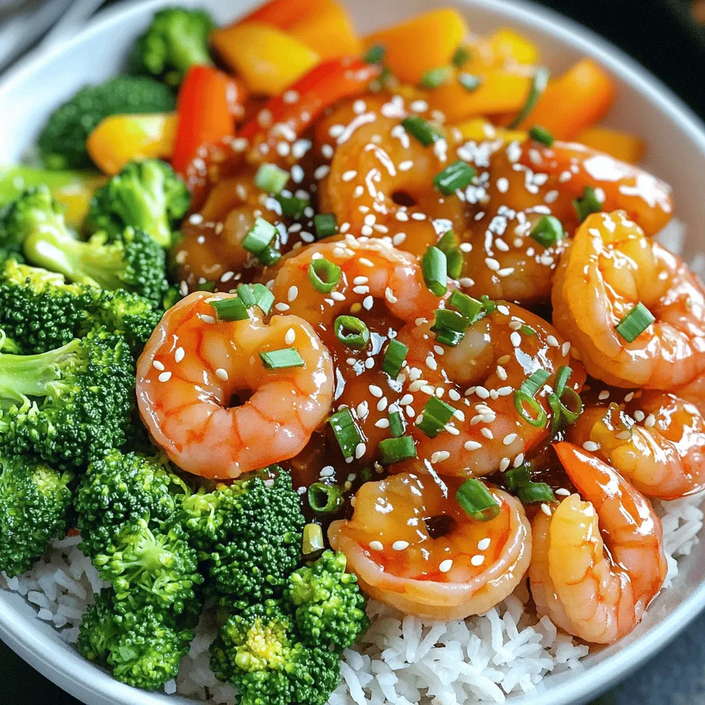 To make honey garlic shrimp bowls, you need a few key items. Here’s what you’ll need: - 1 lb large shrimp, peeled and deveined - 3 tablespoons honey - 4 cloves garlic, minced - 2 tablespoons soy sauce (low-sodium) - 1 tablespoon sesame oil - 1 teaspoon fresh ginger, grated - 2 cups cooked jasmine rice - 1 cup broccoli florets - 1 bell pepper, thinly sliced - 2 green onions, chopped - Sesame seeds for garnish - Salt and pepper to taste These ingredients come together for a sweet and savory dish that brings joy to your table. You can make your honey garlic shrimp bowls even better. Here are some tasty add-ins: - Snap peas for crunch - Carrots for sweetness - Mushrooms for earthiness - Spinach for a nutrient boost Feel free to mix and match. You can create a bowl that suits your taste. Honey garlic shrimp bowls are not just delicious; they’re healthy too! Each serving gives you: - Protein from shrimp - Fiber from veggies - Healthy carbs from rice This meal is balanced, making it a great choice for lunch or dinner. Enjoy the flavors while knowing you’re eating well. For the full recipe, check out the details above. Start with fresh shrimp. Make sure they are peeled and deveined. Rinse them under cold water and pat dry with paper towels. Dry shrimp help them cook evenly. Season the shrimp with salt and pepper. This simple step boosts their flavor. In a small bowl, mix honey, minced garlic, soy sauce, sesame oil, and grated ginger. Whisk these ingredients until they blend well. This sauce adds a sweet and savory touch. Set the sauce aside for later use. Cook your jasmine rice according to package instructions. Spoon a generous amount into each bowl. Next, add the cooked shrimp on top. Pour the honey garlic sauce over the shrimp. Now, add steamed broccoli florets and sautéed bell peppers for color and crunch. Garnish with chopped green onions and sesame seeds. This adds a fresh taste and a nice look. Enjoy your Honey Garlic Shrimp Bowls! For the complete instructions, check the Full Recipe. To cook shrimp just right, start with fresh shrimp. Look for shrimp that are firm and have a slight sheen. When cooking, heat your skillet to medium. Add shrimp and watch closely. Cook for 2-3 minutes until they turn pink. Overcooking makes shrimp tough, so keep an eye on them. Once they are pink, add your honey garlic sauce. Stir to coat them well. Cook for an additional 3-5 minutes until the sauce thickens. This gives a nice glaze to the shrimp. You can boost flavors easily. Try adding a squeeze of lime juice to the cooked shrimp. This adds a nice zing. Fresh herbs, like cilantro or basil, can also enhance the taste. If you like heat, add a pinch of red pepper flakes to the sauce. It gives a warm kick. Pair this dish with sweet and crunchy bell peppers for contrast. The balance of flavors makes your meal more exciting. To save time, prep your ingredients first. Chop veggies and measure out sauces before cooking. This way, you can cook faster. If you're busy, use pre-cooked rice to cut down on time. You can also buy frozen shrimp. They cook just as well and save you a step. For quick clean-up, line your baking sheets with parchment paper. This keeps your pan clean and makes washing easier. For the full recipe, check out the detailed steps above. {{image_2}} You can swap shrimp for chicken or tofu. Chicken thighs work well for a juicy bite. If you love fish, try salmon or cod. Each protein brings a new taste to the dish. Adjust the cooking time based on what you choose. For chicken, cook until it reaches 165°F. For fish, look for it to flake easily with a fork. If you want a vegetarian bowl, replace shrimp with chickpeas. Chickpeas soak up the honey garlic sauce nicely. You can also use cauliflower for a nutty taste. Just roast it until golden brown. This gives your bowl a crunchy texture. Don’t forget to add extra veggies for color and flavor. Snap peas, carrots, or zucchini are great choices. Seasonal veggies make this dish fresh and vibrant. In spring, use asparagus or peas. In summer, add fresh corn or tomatoes. Fall is perfect for squash or brussels sprouts. In winter, root vegetables like carrots or sweet potatoes work well. Mix and match based on what you find at your local market. This keeps your meals exciting and full of flavor. For the full recipe, check back to the main section. Store your Honey Garlic Shrimp Bowls in an airtight container. This keeps the shrimp fresh. Make sure to cool the dish to room temperature before sealing. I recommend using glass containers since they do not stain. Leftovers can last for up to three days in the fridge. When reheating, use a skillet for the best results. Heat it over medium-low heat. Add a splash of water or broth to keep the shrimp moist. Stir gently to avoid overcooking. You can also microwave the dish. Use a covered bowl for even heating. Heat in short bursts, checking often. To freeze, place the assembled bowls in freezer-safe bags. Remove as much air as possible. This helps prevent freezer burn. You can freeze the shrimp for up to three months. However, the texture may change slightly after thawing. Thaw in the fridge overnight before reheating. Enjoy the Full Recipe to keep your cooking fun! For the best flavor and texture, use large shrimp. Look for shrimp that are fresh, firm, and have a slight sheen. You can also use frozen shrimp. Just make sure to thaw them before cooking. This helps them cook evenly and absorb more of the honey garlic sauce. Yes, you can prepare some parts ahead of time. Cook the rice and steam the broccoli in advance. Store them in the fridge until you’re ready to serve. I recommend cooking the shrimp just before serving. This keeps them juicy and flavorful. Honey Garlic Shrimp Bowls pair well with a variety of sides. Here are a few ideas: - Steamed broccoli or asparagus - Sautéed bell peppers or snap peas - Fresh cucumber salad - A light Asian-style coleslaw These sides add color and crunch to your meal. To adjust the heat, you can add red pepper flakes or a splash of hot sauce. Start with a small amount, then taste and add more if needed. This allows you to control the spice level without overpowering the dish. Enjoy the sweet and spicy balance! For more details, check the Full Recipe. Honey garlic shrimp bowls are easy and fun to make. You learned about key ingredients, cooking steps, and tips to make shrimp perfect. We also looked at tasty variations and how to store leftovers. This dish is not just a meal; it brings flavors together. Now you can create your own unique version. Enjoy trying new add-ins and serving it with your favorite sides. Dive in and make a bowl that impresses everyone!