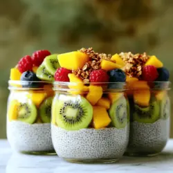 - Chia Seeds: Chia seeds are tiny, but they pack a big punch! They are high in fiber, protein, and omega-3 fatty acids. These nutrients help keep you full and can support heart health. Plus, chia seeds can absorb liquid, turning into a gel-like texture. This is what makes the pudding creamy and thick. - Plant-Based Milk Options: You can use almond milk, coconut milk, or soy milk for this recipe. Almond milk has a light flavor and is low in calories. Coconut milk gives a rich, creamy taste, while soy milk adds more protein. Choose the one you love most! - Sweeteners: Maple syrup and honey are great options for sweetening your pudding. Maple syrup is vegan and has a unique flavor. Honey is sweet and adds a touch of floral taste. If you want alternatives, try agave nectar or stevia. Just remember to adjust the sweetness to your taste! For the Full Recipe, be sure to check the detailed instructions and enjoy making this delightful treat! To start, gather your ingredients. You need chia seeds, almond milk, maple syrup, and vanilla extract. First, grab a mixing bowl. Add the chia seeds and pour in the almond milk. Use a whisk to mix them well. Whisking helps to break up clumps. You want a smooth mix with no lumps. This is key for the perfect pudding! Next, add the maple syrup and vanilla extract. If you want, you can also sprinkle in some cinnamon. Whisk again until everything is well combined. Make sure the sweetener dissolves fully. This step is important for flavor. After mixing, cover the bowl with plastic wrap. Or, you can pour the mix into a sealed jar. Now, it’s time for the chilling process. Place it in the fridge for at least 4 hours. If you can wait overnight, that is even better. The chia seeds will absorb the liquid. This makes the pudding thick and creamy. The longer it chills, the better the taste and texture. Once the pudding has chilled, take it out. Give it a good stir to ensure a smooth texture. If it's too thick, add a splash of almond milk. Now, you’re ready to serve! Spoon the pudding into jars or bowls. It’s fun to layer the pudding with fresh fruits like berries or mango. You can even add nuts or granola for a crunchy bite. Presentation matters, so make it look nice! Drizzle some extra maple syrup on top for an appealing finish. For those who want to explore more, check out the [Full Recipe]. To get the best texture for your vanilla chia seed pudding, pay close attention to the liquid ratios. Use 2 cups of almond milk for every 1/2 cup of chia seeds. This balance ensures a creamy consistency. If you want a thicker pudding, simply add more chia seeds. If it becomes too thick, add a splash of almond milk to loosen it up. To avoid clumps during preparation, whisk the chia seeds and almond milk together right away. A whisk works best because it mixes thoroughly. Stir for a minute to make sure the seeds are evenly distributed. Let the mixture sit for a few minutes, then whisk again. This helps break up any clumps that may form. For a fun twist, add cocoa powder or spices like cinnamon to your pudding. A tablespoon of cocoa powder brings a rich, chocolatey flavor. Cinnamon adds warmth and pairs well with vanilla. You can also try different extracts. Almond or coconut extract can create unique flavors. Just start with a small amount, like 1/4 teaspoon, and taste as you go. Chia seeds are packed with nutrients. They are high in omega-3 fatty acids, fiber, and protein. These small seeds help keep you full and satisfied. This pudding is a great dessert option because it is low in sugar and high in healthy fats. It is a treat that you can feel good about enjoying. {{image_2}} You can turn your vanilla chia seed pudding into a hearty breakfast. Mixing in oats makes it filling. Use rolled oats for a chewy bite. You can also stir in yogurt for added creaminess. This change makes your pudding more like overnight oats. For overnight oats, adjust the recipe slightly. Use 1/4 cup of oats and mix them with the chia seeds. Keep the same amount of almond milk. Let it sit overnight, just like the pudding. You will wake up to a tasty, ready-to-eat breakfast. Want to add some zing? Zest a lemon or orange into your pudding. Fresh herbs, like mint or basil, can also bring a new twist. These simple additions make your dessert stand out. You can also explore fruity blends. Try mixing in pureed fruits like bananas or mangoes. Nut butters, such as almond or peanut, add creaminess and flavor. Just stir in a tablespoon or two for a rich taste. This recipe works for many diets. It is naturally vegetarian and vegan. You can easily make it gluten-free by checking your almond milk. Most brands are safe. For health-conscious eaters, low-sugar options exist. You can reduce the maple syrup or use a sugar substitute. Stevia or monk fruit can sweeten the pudding without adding calories. This way, you can enjoy a treat that fits your needs. For the full recipe, check out the details above. To keep your vanilla chia seed pudding fresh, store it in a sealed container. Glass jars work great. They let you see the layers, and they help keep flavors strong. If you have leftovers, make sure to cover them well. This keeps out air and moisture, which can spoil the pudding. You can keep chia pudding in the fridge for up to five days. After that, it may not taste as good. Check for signs of spoilage. If you notice any off smells or changes in texture, it's best to toss it. Freshness is key for enjoying this creamy treat. Chia seed pudding is made from a few simple ingredients. You will need: - 1/2 cup chia seeds - 2 cups almond milk (or any plant-based milk) - 1/4 cup maple syrup (or honey) - 1 teaspoon vanilla extract - 1/2 teaspoon cinnamon (optional) - Fresh fruits for topping - Nuts or granola for crunch (optional) These items come together to create a creamy, nutritious treat. To make your chia pudding thicker, you can add more chia seeds. A good rule is to use 1/4 cup of chia seeds for every 2 cups of liquid. You can also let the pudding sit longer. This gives the seeds more time to absorb the liquid. If it’s still too thin, you can simply add more seeds and wait a bit more. Yes, you can use regular milk if you prefer. The taste will be creamier and richer. However, plant-based milk options like almond or coconut are lighter. They also cater to dairy-free diets. Choose what fits your taste and dietary needs best. Chia seeds are packed with nutrients. They are high in fiber, which helps digestion. They also contain omega-3 fatty acids, good for heart health. Plus, they are a great source of protein and calcium. Adding chia seeds to your diet can offer many health benefits. You can easily customize your chia pudding. Add fresh fruits like berries, kiwi, or mango on top. You can mix in nuts or granola for crunch. If you want extra flavor, try spices like nutmeg or cocoa powder. You can even switch the sweetener to suit your taste. Here’s a quick recap of the ingredients and steps: - Mix chia seeds and almond milk. - Add maple syrup, vanilla, and cinnamon. - Chill for at least 4 hours. - Stir and serve with your favorite toppings. This simple recipe makes a delicious treat! Vanilla chia seed pudding is a simple and healthy treat. We explored its key ingredients, like chia seeds and plant-based milk. Next, I shared step-by-step instructions to make it smooth and tasty. Remember, chilling improves the flavor. I also provided tips for texture and creative variations, ensuring everyone can enjoy it. In conclusion, this pudding is not just easy to make; it’s fun to customize and nutritious. Enjoy experimenting with flavors and toppings to make it your own!