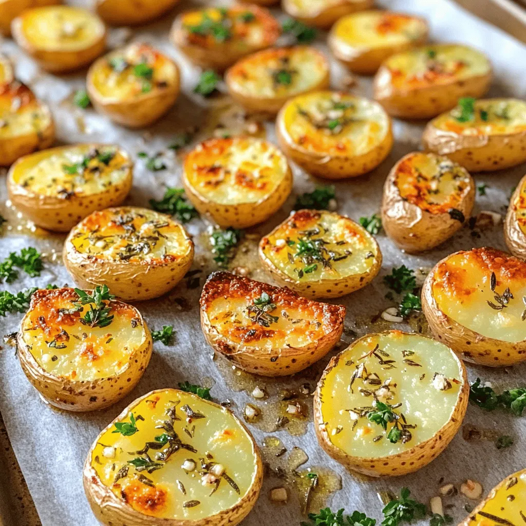 - 2 lbs baby potatoes, halved - 4 tablespoons olive oil - 4 cloves garlic, minced - 2 teaspoons dried rosemary - 2 teaspoons dried thyme - 1 teaspoon paprika - Salt and pepper to taste - Fresh parsley, chopped (for garnish) Using kitchen scales is key for accuracy. A precise weight helps ensure even cooking. If you do not have a scale, use measuring cups. Keep in mind that 1 cup of baby potatoes is about 0.5 lbs. Adjust based on your needs. You can swap herbs based on your taste. Try using fresh dill or oregano instead of dried rosemary or thyme. If you want a different oil, avocado oil or canola oil may work well. Olive oil gives a rich flavor, but other options can add unique twists. To start, wash the baby potatoes well under cold water. Scrub off any dirt. Once clean, halve each potato. Aim for uniform size to ensure even cooking. If some pieces are larger, they may not cook as well. I often like to cut the potatoes into quarters for a quicker roast. Next, grab a large mixing bowl. Add the halved potatoes and pour in the olive oil. I find it helpful to mix with my hands. This way, I can feel that every potato gets a good coat of oil. After that, add minced garlic, dried rosemary, thyme, paprika, salt, and pepper. Mix everything gently until the potatoes look evenly covered. This step is key to great flavor. Now, let’s get to roasting. Use a baking sheet lined with parchment paper. This helps with easy cleanup and prevents sticking. Spread the seasoned potatoes in a single layer on the sheet. Place them in your preheated oven at 425°F (220°C). Roast for about 25-30 minutes. Stir them halfway through to promote even cooking. Check for doneness by poking a potato with a fork. You want them golden brown and tender. To get crispy potatoes, soak them in cold water for 30 minutes. This step helps remove excess starch. Next, preheat your oven to 425°F (220°C). This high heat creates a crispy outside while keeping the inside soft. Want more flavor? Try adding cheese like Parmesan before roasting. It melts and forms a tasty crust. Also, use fresh herbs over dried ones for a brighter taste. Fresh rosemary and thyme add a delightful touch to your potatoes. Garlic Herb Roasted Potatoes pair well with grilled chicken or roasted vegetables. They make a great side for any meal. For a beautiful presentation, sprinkle freshly chopped parsley on top. This adds color and freshness to your dish. For the full recipe, check the details above! {{image_2}} To add some heat, you can mix in chili flakes or cayenne pepper. Start with a pinch, then adjust based on your taste. For a milder dish, use less. If you like it hot, add more. This twist gives your potatoes an exciting kick, perfect for spice lovers. Using a mix of fresh herbs can elevate your dish. Try basil, oregano, or dill for a unique flavor. Each herb brings its own taste, so feel free to experiment. Cooking times may change slightly. Fresh herbs can cook faster than dried ones. Keep an eye on your potatoes as they roast. Ensure all ingredients fit vegan and gluten-free diets. Use olive oil and fresh herbs without any additives. When using spices, check labels for hidden gluten. To keep the flavor vibrant, focus on fresh garlic and herbs. This way, your dish remains delicious and meets dietary needs. For the full recipe, check the previous sections. To keep Garlic Herb Roasted Potatoes fresh, use the right containers. Glass or plastic containers with a tight lid work best. You can also use resealable bags. Make sure to remove as much air as possible before sealing. Refrigeration is great for short-term storage. Store your leftovers in the fridge for up to three days. If you want to keep them longer, freezing is an option. Place the potatoes in a freezer-safe bag and remove as much air as you can. They can last for up to three months in the freezer. The oven is the best way to reheat these potatoes. Preheat the oven to 400°F (200°C). Spread the potatoes on a baking sheet. Heat them for about 10-15 minutes. This method keeps them crispy. If you need a quicker method, use the microwave. Place the potatoes on a plate. Cover them with a damp paper towel. Heat them in short bursts, about 30 seconds each. Check after each burst to keep them from getting too soft. Garlic Herb Roasted Potatoes can last up to three days in the fridge. If you freeze them, they can last for three months. Look for signs of spoilage. If the potatoes have an off smell or show signs of mold, it’s best to throw them out. Slimy textures or browning are also clear signals that they have gone bad. Always trust your senses; they are your best guide! Yes, you can use many types of potatoes for this dish. While baby potatoes are great, you can try Yukon Gold or red potatoes. These varieties add a nice texture. Just cut them into even pieces. This helps them cook uniformly. The taste may vary slightly, but they will still be delicious. Absolutely! You can prep the potatoes the night before. Just wash and cut them, then toss with oil and seasonings. Store them in the fridge in an airtight container. When you're ready, roast them as usual. If you want to save time, you can also roast them ahead. Warm them in the oven before serving. Soggy potatoes can be a letdown. This often happens if they’re not dry before roasting. Make sure to wash and dry them well. Another common mistake is overcrowding the baking sheet. If they touch, they steam instead of roast. Always use a single layer for the best results. Garlic Herb Roasted Potatoes are easy to make and full of flavor. You learned about the best ingredients, measurement tips, and how to roast potatoes to perfection. Remember to try different herbs and seasoning variations to personalize your dish. Proper storage and reheating keep your leftovers tasty. With these tips, you can impress anyone at your next meal. Enjoy your cooking journey!