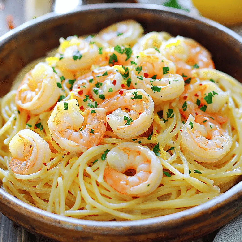 To make garlic butter shrimp pasta, you need fresh and simple ingredients. Here’s what you will need: - 8 oz spaghetti or linguine - 1 lb large shrimp, peeled and deveined - 4 tablespoons unsalted butter - 4 cloves garlic, minced - 1 teaspoon red pepper flakes - 1 tablespoon lemon juice - Salt and pepper to taste - 2 tablespoons fresh parsley, chopped - Grated Parmesan cheese (optional) - Zest of 1 lemon (for garnish) Each ingredient plays a key role in building the dish's rich flavor. The shrimp brings a sweet taste, while garlic adds depth. Butter gives a creamy texture, and lemon juice brightens everything up. I recommend using fresh parsley for a pop of color and freshness. If you love cheese, sprinkle some grated Parmesan on top for extra flavor. You can find the full recipe above to guide you through each step. To boil pasta perfectly, start with a large pot of water. Add salt to the water. This helps flavor the pasta. Bring the water to a rolling boil. Then add your spaghetti or linguine. Cook it according to the package instructions until it is al dente. This means it is firm but cooked through. Reserve one cup of pasta water before draining the rest. This water helps create a smooth sauce later. For the best shrimp, peel and devein them first. Season the shrimp with salt and pepper. Heat a large skillet over medium heat. Melt two tablespoons of butter in the skillet. Add the shrimp in a single layer. Cook for 2 to 3 minutes on each side. They should turn pink and opaque. This is your cue to remove them from the skillet and set aside. In the same skillet, melt the remaining butter. Add minced garlic and red pepper flakes. Sauté for one to two minutes. The goal is to infuse the butter with flavor. Be careful not to burn the garlic. If you see it turning brown, lower the heat right away. Add the cooked pasta and shrimp back into the skillet. Pour in the lemon juice and a splash of reserved pasta water. Toss everything together until well coated. If the sauce seems too thick, add more pasta water. Taste it and adjust seasoning with salt, pepper, or extra red pepper flakes as needed. To plate, serve the pasta in bowls. Garnish with chopped parsley and lemon zest. This adds color and fresh flavor. You can also sprinkle grated Parmesan cheese on top if you like. Enjoy your dish right away for the best taste. How to choose the freshest shrimp: Look for shrimp that is firm and shiny. The shells should be clear or slightly pink. Avoid any shrimp with a strong fishy smell. Fresh shrimp should smell like the ocean, not like ammonia. Common mistakes to avoid: One mistake is overcooking the shrimp. It should only take 2-3 minutes on each side. Another common error is not seasoning enough. A little salt and pepper can enhance the flavor a lot. Importance of using a large skillet: A large skillet allows shrimp to cook evenly. It also gives room for tossing the pasta and shrimp together. If your skillet is small, the ingredients will steam instead of sauté. Best methods for preventing pasta from sticking: To prevent sticking, add salt to the boiling water before cooking the pasta. Stir the pasta often while it cooks. Once drained, toss it with a bit of olive oil to keep it loose. Suggestions for additional seasonings: Try adding fresh herbs like basil or dill. You can also add a touch of white wine for depth. A sprinkle of lemon zest brightens the dish too. Pairing with complementary side dishes: Serve garlic butter shrimp pasta with a fresh green salad. A light Caesar salad works well. For a heartier option, garlic bread or roasted vegetables are great choices. Find the full recipe for Garlic Butter Shrimp Pasta and start cooking today! {{image_2}} You can switch shrimp for chicken or tofu. Both options work well with garlic butter. For chicken, use boneless, skinless breasts. Cut them into bite-sized pieces. Cook them until they are golden brown and fully cooked. This takes about 5-7 minutes. For tofu, press it to remove excess water. Then cut it into cubes and sauté until golden. This usually takes about 8-10 minutes. Adjust your cooking times based on the protein you choose. Chicken should reach an internal temperature of 165°F. Tofu should be crisp on the outside. If you need a gluten-free option, substitute regular pasta with gluten-free pasta. Rice noodles or chickpea pasta are great choices. Cook them according to package instructions. To keep the flavor strong, add a little extra garlic and seasoning. You might also want to add a splash of lemon juice. This helps balance the dish and keeps it fresh. To make a vegetarian garlic butter pasta, leave out the shrimp entirely. Instead, use more veggies like spinach or mushrooms. Add them when you sauté the garlic. You can also toss in some cherry tomatoes for a pop of color. They add sweetness and flavor. For the best results, use fresh herbs, like basil or thyme. This will give the pasta a bright, fresh taste. You can still enjoy the rich garlic butter flavor without any meat. To keep your garlic butter shrimp pasta fresh, follow these tips: - Refrigerate Quickly: Place leftover pasta in an airtight container. This keeps it safe from bacteria. - Cool Before Storing: Let the pasta cool to room temperature before sealing. This helps prevent condensation, which can make the pasta soggy. - Store Shrimp Safely: Keep shrimp in the same airtight container. If you have extra shrimp, it’s best to store them separately. They can spoil faster than pasta. Reheating your garlic butter shrimp pasta properly helps maintain its flavor and texture: - Use Low Heat: Reheat on the stove over low heat. Add a splash of water or broth to keep it moist. - Microwave with Care: If using a microwave, cover the dish and heat in short bursts. Stir in between to ensure even heating. - Avoid Rubbery Shrimp: Shrimp can become rubbery when overcooked. Heat just until the shrimp is warm, around 1-2 minutes. You can freeze garlic butter shrimp pasta, but here’s how to do it right: - Yes, You Can Freeze It: Just remember that the shrimp may change texture. It’s best to freeze the pasta without shrimp, if possible. - Cool First: Allow the pasta to cool completely before freezing. This prevents ice crystals from forming. - Use Freezer Bags: Store pasta in freezer-safe bags. Squeeze out as much air as you can to prevent freezer burn. - Thawing Tips: When ready to eat, thaw overnight in the fridge. Reheat gently on the stove or in the microwave. For garlic butter shrimp, I recommend using: - 8 oz spaghetti or linguine - Fettuccine can also work, but spaghetti and linguine are best. Spaghetti and linguine both hold the sauce well. Their thin shape allows the garlic butter to coat every strand. This makes each bite rich and full of flavor. Yes, you can meal prep garlic butter shrimp pasta. Here are some tips: - Cook the pasta and shrimp separately. - Store them in airtight containers. Keep the pasta and shrimp in the fridge for up to three days. To store pre-cooked ingredients, use airtight containers. This keeps them fresh and tasty! You can tell shrimp is cooked by looking at its color. Cooked shrimp turns pink and opaque. The shrimp should also curl into a "C" shape. Properly cooking shrimp is important for taste and safety. Undercooked shrimp can be tough and unappetizing. Pair garlic butter shrimp pasta with these sides: - A fresh salad with lemon vinaigrette - Garlic bread for a crunchy treat For wine, I suggest: - A crisp white wine like Sauvignon Blanc - A light Pinot Grigio also works well. These pairings enhance the rich flavors of the dish. Enjoy your meal! In this article, I shared a simple recipe for garlic butter shrimp pasta. We covered key ingredients and step-by-step instructions to ensure you cook the pasta perfectly. I offered tips on storing leftovers and variations for different diets. Explore this dish to impress your family or friends. Cooking should be fun, and this pasta dish makes it easy. Enjoy every bite!