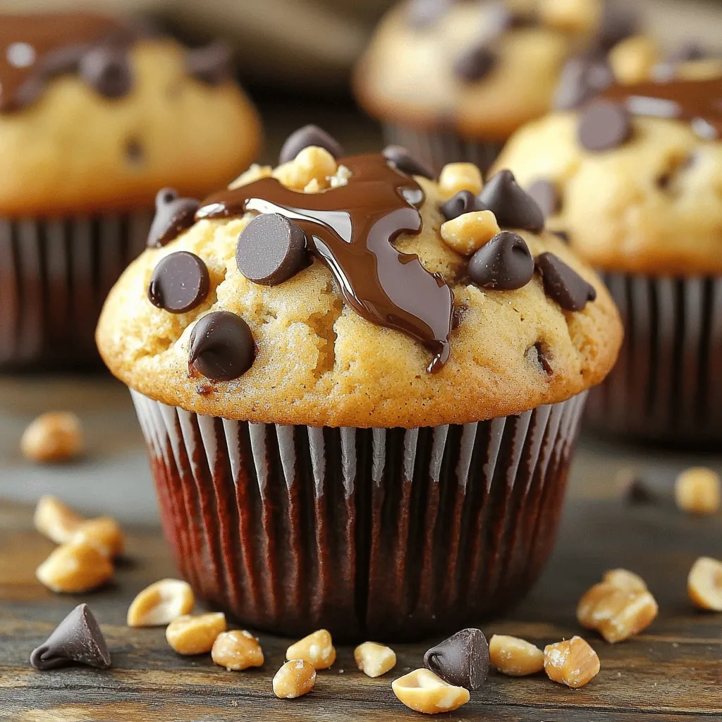 To make these tasty muffins, you need: - 1 cup all-purpose flour - 1/2 cup rolled oats - 1/2 teaspoon baking powder - 1/2 teaspoon baking soda - 1/4 teaspoon salt - 1/2 cup creamy peanut butter - 1/2 cup brown sugar, packed - 1 large egg - 1/2 cup milk (dairy or non-dairy) - 1 teaspoon vanilla extract - 1/2 cup chocolate chips (semi-sweet or dark) Peanut butter gives these muffins their rich taste. Look for creamy peanut butter for the best texture. Brown sugar adds sweetness and moisture. It helps create a soft muffin. Using rolled oats adds a nice chew. They also bring fiber, making the muffins more filling. The chocolate chips melt wonderfully, adding little pockets of joy in every bite. You can easily swap ingredients to fit your needs. If you need a gluten-free option, use gluten-free flour instead. For nut allergies, sunflower seed butter works great. If you prefer a lower sugar option, use a sugar substitute like stevia. You can also replace milk with almond milk or any non-dairy milk. These swaps keep your muffins delicious! For the full recipe and instructions, check out the [Full Recipe]. Start by preheating your oven to 350°F (175°C). This step is key for baking. While the oven heats, prepare your muffin tin. You can line it with paper liners or spray it with cooking spray. This keeps the muffins from sticking. Next, take a medium bowl and add the dry ingredients. You will need 1 cup of all-purpose flour, 1/2 cup of rolled oats, 1/2 teaspoon of baking powder, 1/2 teaspoon of baking soda, and 1/4 teaspoon of salt. Use a whisk to mix them well. This helps make sure all ingredients blend evenly. In a large bowl, add 1/2 cup of creamy peanut butter and 1/2 cup of brown sugar. Use a hand mixer or whisk to blend until smooth. Next, add in 1 large egg, 1/2 cup of milk, and 1 teaspoon of vanilla extract. Beat these together until you have a smooth mixture. Gradually mix in your dry ingredients. Stir gently so you don’t overmix. Finally, fold in 1/2 cup of chocolate chips. Now, it's time to fill the muffin cups. Divide your batter evenly, filling each cup about 2/3 full. Place the muffin tin in your preheated oven. Bake for 18-20 minutes. They are done when a toothpick inserted in the center comes out clean or with a few moist crumbs. Once baked, let them cool in the tin for 5 minutes before moving them to a wire rack. Enjoy your delicious peanut butter chocolate chip muffins! For the full recipe, check out the detailed instructions above. To get a soft and fluffy muffin, mix the dry and wet ingredients gently. Overmixing can lead to tough muffins. Fold the chocolate chips in last. This keeps the batter light and airy. Also, make sure your baking powder and baking soda are fresh. Old leavening agents can cause your muffins to not rise well. One common mistake is not measuring ingredients properly. Use measuring cups and spoons for accuracy. Another issue is filling the muffin cups too full. Fill them about two-thirds full to allow room for rising. Lastly, avoid opening the oven door while baking. This can cause your muffins to sink. Store your muffins in an airtight container. This keeps them moist. For longer storage, freeze them. Wrap each muffin tightly in plastic wrap and place them in a freezer bag. To reheat, pop a muffin in the microwave for about 15 seconds. Enjoy them warm for the best taste. For more details, check the Full Recipe. {{image_2}} If you want to make these muffins nut-free, try sun butter. Sun butter comes from sunflower seeds. It has a similar taste and texture to peanut butter. You can also use soy nut butter. It is another great option. Both work in the recipe without losing flavor. You can add fruits to your muffins for extra taste. Try mashed bananas or applesauce. They add moisture and sweetness. You can also mix in spices. A pinch of cinnamon or nutmeg can make a big difference. Just a bit of these spices can brighten the flavor. Don’t feel limited to just peanut butter. Almond butter or cashew butter can work well too. Each nut butter gives a different flavor. You can also switch the chocolate chips. Use dark chocolate, white chocolate, or even butterscotch chips. Each option creates a new twist on your muffins. Explore your favorites to find the best mix for you! Enjoy your baking adventure with these fun variations from the Full Recipe. Storing your peanut butter chocolate chip muffins properly keeps them fresh. After cooling, place them in an airtight container. You can also wrap each muffin in plastic wrap for added protection. Keep the container at room temperature for up to three days. If you want them to last longer, consider refrigerating them. This might change their texture slightly, but they will stay fresh. Freezing muffins is a great way to save some for later. To freeze, wait until they cool completely. Place each muffin in a freezer-safe bag. Remove as much air as possible before sealing. You can freeze them for up to three months. When you are ready to eat, just pull one out. Let it thaw at room temperature or heat it in the microwave for a warm treat. Peanut butter chocolate chip muffins are best when fresh. They can stay at room temperature for about three days. In the fridge, they last about a week. Keep an eye out for any mold or changes in smell. If you notice any, it is best to toss them. For the best taste, enjoy them within a few days of baking. For more details, check the full recipe for extra tips on how to keep these treats delicious. To make gluten-free muffins, you can swap the all-purpose flour for a gluten-free blend. Look for one that works well in baking. Use a 1:1 ratio as a direct substitute. Also, check that your baking powder is gluten-free. This ensures your muffins rise well and taste great. Yes, you can use Skippy or Jif peanut butter. Both brands create a creamy texture. They also add rich flavor to the muffins. Just make sure to use the creamy version, not the chunky one. It mixes better into the batter. If you want to skip chocolate chips, you have options. You can try dried fruit like raisins or cranberries. Chopped nuts like walnuts or pecans work well too. For a fun twist, use butterscotch chips or white chocolate chips. Each option adds a unique taste! For mini muffins, reduce the baking time. Bake them for about 10 to 12 minutes. Keep an eye on them; they bake faster than regular muffins. Fill each mini cup about halfway full to allow for rising. This helps them cook evenly and stay fluffy. Yes, you can make the batter ahead of time. Store it in the fridge for up to 24 hours. When ready to bake, just stir it gently before filling the muffin cups. This keeps the muffins fresh and tasty. For the Full Recipe, follow the steps for perfect results! In this post, I shared how to make tasty muffins with simple steps. We covered the ingredients, mixing, and baking instructions. I shared tips for perfect texture and common mistakes to avoid. Plus, we discussed tasty variations and how to store muffins. Remember, baking should be fun and creative. Feel free to try different flavors and adapt as needed. Happy baking!
