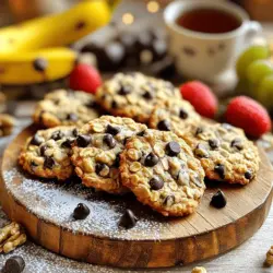 To make Healthy Banana Oatmeal Cookies, gather these simple ingredients: - 2 ripe bananas, mashed - 1 cup rolled oats - 1/2 cup almond flour - 1/4 cup honey or maple syrup - 1/2 teaspoon cinnamon - 1/4 teaspoon nutmeg - 1/2 teaspoon baking powder - 1/4 teaspoon salt - 1/4 cup dark chocolate chips (optional) - 1/4 cup chopped walnuts or pecans (optional) These ingredients create a tasty, wholesome treat. The bananas add natural sweetness and moisture. Oats provide fiber and a chewy texture. Almond flour adds a nutty flavor and healthy fats. If you have dietary needs, you can swap some ingredients: - Use gluten-free oats for a gluten-free option. - Substitute almond flour with coconut flour for a nut-free choice. - Replace honey with agave syrup for a vegan option. - Omit chocolate chips or nuts for a simpler cookie. These alternatives keep the cookies healthy while catering to various diets. Each ingredient brings its own benefits: - Bananas: Packed with potassium and vitamins, they support heart health. - Rolled oats: They lower cholesterol and keep you full longer. - Almond flour: Rich in vitamin E, it boosts skin health and lowers inflammation. - Honey or maple syrup: These natural sweeteners provide antioxidants. - Cinnamon: It helps regulate blood sugar levels. - Nutmeg: This spice aids digestion and adds flavor. - Baking powder and salt: They help the cookies rise and enhance taste. - Dark chocolate chips and nuts: They add healthy fats and antioxidants. These benefits make your cookies a smart choice for a treat. Enjoy the Full Recipe for easy baking! Start by gathering your ingredients. You will need: - 2 ripe bananas, mashed - 1 cup rolled oats - 1/2 cup almond flour - 1/4 cup honey or maple syrup - 1/2 teaspoon cinnamon - 1/4 teaspoon nutmeg - 1/2 teaspoon baking powder - 1/4 teaspoon salt - 1/4 cup dark chocolate chips (optional) - 1/4 cup chopped walnuts or pecans (optional) Make sure your bananas are nice and ripe. This gives the cookies natural sweetness. Gather all your tools, like mixing bowls and a baking sheet. Preheat your oven to 350°F (175°C). This step is key to getting those cookies just right. In a large bowl, mix the mashed bananas with honey or maple syrup. Stir until it looks smooth. Add almond flour next. This adds a nice nutty flavor. Now, it's time for the rolled oats, cinnamon, nutmeg, baking powder, and salt. Mix everything together until well blended. If you want a treat, fold in the dark chocolate chips and nuts. Scoop tablespoons of the dough onto your prepared baking sheet. Leave some space between each scoop. Flatten them slightly for even baking. Bake your cookies for about 15-20 minutes. Look for lightly golden edges. When done, take them out and let them cool for a few minutes on the sheet before moving them to a wire rack. To get the best texture, make sure to measure your ingredients accurately. Too much flour can make the cookies dry. If you want a softer cookie, don’t bake them too long. Keep an eye on them during the last few minutes. If you like chewy cookies, try adding an extra banana or a splash of milk. For an extra touch, serve the cookies warm. They taste amazing with a cup of tea or alongside fresh fruit. Enjoy your delicious creations with family and friends! When making Healthy Banana Oatmeal Cookies, avoid using unripe bananas. Ripe bananas add more sweetness and flavor. Do not skip the baking powder. This helps the cookies rise and stay fluffy. Also, do not overmix the dough. Mixing too much can make the cookies tough. Keep an eye on baking time. If you bake them too long, they will get hard. To boost flavor, add a splash of vanilla extract. This small addition makes a big difference. You can also mix in nuts or seeds for crunch and extra nutrients. Chia seeds or flaxseeds are great options. For a sweeter touch, consider adding dried fruits like raisins or cranberries. They pair well with the banana taste. After baking, let the cookies cool on the pan for a few minutes. This prevents them from breaking apart. Then, transfer them to a wire rack to cool completely. For serving, place them on a nice platter. You can sprinkle a little powdered sugar on top. This adds a lovely touch. Pair these cookies with fresh fruit or a cup of tea for a delightful snack. For the full recipe, check out the earlier section. {{image_2}} You can change the taste of your Healthy Banana Oatmeal Cookies easily. Add-ins like shredded coconut, dried fruit, or nuts bring fun flavors. For a tropical twist, mix in coconut. If you love fruit, try adding raisins or cranberries. These ingredients boost taste and nutrition. You can also add a splash of vanilla extract for extra flavor. Each choice offers a new experience and keeps the cookies exciting. Want to make these cookies gluten-free? Swap the rolled oats with gluten-free oats. Use a gluten-free flour blend instead of almond flour. For a vegan option, replace honey with maple syrup or agave nectar. These swaps let everyone enjoy the cookies without worry. Check the labels of your ingredients to ensure they are gluten-free and vegan. Not everyone likes the same amount of sweetness. If you prefer less sugar, reduce the honey or syrup to 2 tablespoons. You can also add mashed dates for natural sweetness. If you want sweeter cookies, add more chocolate chips or a bit of brown sugar. Taste the dough before baking to find your perfect balance. This way, you make cookies just for you! For the full recipe, check out the detailed steps above. To keep your healthy banana oatmeal cookies fresh, store them in an airtight container. This keeps moisture out and helps prevent them from going stale. You can place parchment paper between layers to avoid sticking. Keep them at room temperature for up to three days. If you want them to last longer, consider refrigeration. Freezing is a great way to save your cookies for later. First, let the cookies cool completely. Then, place them in a single layer on a baking sheet and freeze for about 1 hour. Once frozen, transfer them to a freezer-safe bag or container. You can freeze them for up to three months. Label the bag with the date for easy tracking. To enjoy your leftover cookies, you can reheat them quickly. Preheat your oven to 350°F (175°C). Place the cookies on a baking sheet and warm them for about 5-7 minutes. This makes them soft again. You can also microwave them for 10-15 seconds, but be careful not to overheat. Enjoy them warm for the best taste! You can skip the eggs by using mashed bananas instead. The bananas act as a binder. For each egg, use about 1/4 cup of mashed banana. This keeps the cookies moist and adds sweetness too. This recipe already uses ripe bananas, so you are set. You'll still get a tasty cookie without eggs. Yes, you can use maple syrup instead of honey. Maple syrup gives a nice flavor and keeps the cookies sweet. You can also use agave syrup if you prefer. Just use the same amount as the honey. This keeps the balance of wet and dry ingredients just right. These cookies are great on their own or with a cup of tea. You can serve them warm for a cozy treat. Try pairing them with fresh fruit for a snack. They also taste great with yogurt or even ice cream. If you want, dust them with powdered sugar for a fancy touch. Enjoy these cookies as a healthy dessert or breakfast option. Healthy banana oatmeal cookies are easy to make and packed with good nutrients. I shared key ingredients and tips for mixing and baking. You learned to avoid common mistakes and find the best flavors for your needs. Trying different variations can bring fun to your baking. Proper storage helps keep your cookies fresh for longer. In the end, these cookies are not just tasty; they fit various diets. Enjoy making them while adding your twist!