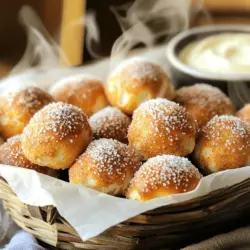 - 1 ½ cups warm water (110°F to 115°F) - 1 packet (2 ¼ teaspoons) active dry yeast - 2 tablespoons granulated sugar - 4 cups all-purpose flour - ½ teaspoon salt - ¼ cup baking soda - 4 tablespoons unsalted butter, melted - ½ cup granulated sugar (for coating) - 2 teaspoons ground cinnamon - Coarse sea salt, for sprinkling Accurate measurements are key to making soft pretzel bites. Too much flour can make the dough dry. Too little water can lead to a dense texture. Use a kitchen scale for precision if you can. If using cups, level off the flour with a knife. This little step helps get the perfect dough. You can swap ingredients based on your needs. For gluten-free bites, use a gluten-free flour mix. Coconut sugar is a great option if you want a lower glycemic index. You can also use almond flour for a nutty twist. Each swap changes the flavor, so have fun experimenting! To start, mix the yeast and warm water in a large bowl. Use water between 110°F to 115°F. This temperature wakes up the yeast. Add two tablespoons of sugar to feed the yeast. Let it sit for five minutes. You will see bubbles form; this means the yeast is alive. Next, add four cups of flour and half a teaspoon of salt to this mixture. Stir until you see a dough form. Now, knead the dough for about five minutes on a floured surface. Keep kneading until the dough is smooth. This step is key for soft pretzel bites. Once your dough is ready, it's time to shape it. Punch down the risen dough. Divide it into small pieces, about one inch each. Roll each piece into a rope. You can twist it into a classic pretzel shape or simply make balls. Get creative! Try different shapes for fun variations. Now, let’s talk about the boiling process. This step is important for that chewy texture we love. Boil 10 cups of water and add a quarter cup of baking soda. This mixture gives the pretzel bites their beautiful color. Carefully drop the pretzel bites into this boiling solution for about 30 seconds. This process helps them rise during baking. Use a slotted spoon to remove them. Place the bites on your prepared baking sheets. For the full recipe, check the details provided earlier. To achieve the ideal texture, you need the right dough. Use warm water between 110°F and 115°F to activate the yeast. This warm water helps the dough rise well. Knead the dough until it feels smooth and elastic. This usually takes about five minutes. If the dough feels tough, you may have over-kneaded it. Stop kneading when it feels just right. Dips and toppings can elevate your pretzel bites. Cream cheese dip pairs well with the sweetness. You can also try chocolate sauce or caramel for a fun twist. For parties, serve them in a basket lined with parchment paper. Add some colorful toothpicks for easy grabbing. Be careful not to over-proof your dough. If you let it rise too long, the bites can become dense. Under-kneading can also cause tough bites. Make sure your dough is well-kneaded and has risen enough. If your bites become too brown or hard, check your oven temperature. Baking too long can lead to uneven browning. Keep an eye on them and remove when they are golden. For a full recipe to create these delightful treats, check out the [Full Recipe]. {{image_2}} You can make pretzel bites even more fun by adding flavors. For a savory twist, try adding cheese or crisp bacon bits. Just fold them into the dough before shaping. This gives your bites a cheesy, salty surprise. If you prefer something sweet, mix in chocolate chips or drizzle caramel on top. Both options turn your bites into a treat that feels like dessert. The sweet and salty combo will impress your friends and family. Baking and frying give different results. Baking makes pretzel bites soft and fluffy. They have a slight crunch on the outside. Frying, however, creates a crisp texture. The bites absorb oil, which adds flavor but may not be as healthy. If you want a healthier choice, stick to baking. You can still enjoy great taste without the extra calories. Plus, you won’t lose the delicious flavor that makes these bites so special. Seasonal flavors can keep your pretzel bites fresh and exciting. In autumn, add pumpkin spice to the dough for a warm flavor. The mix of cinnamon and nutmeg will make your kitchen smell amazing. During the winter holidays, peppermint can bring a festive twist. Just add crushed peppermint candies to your bites. This seasonal variation will delight your guests and make your treats stand out. For even more fun, look at the [Full Recipe] for detailed instructions on how to create these delicious variations! To keep your cinnamon sugar pretzel bites fresh, store them in an airtight container. Make sure they cool completely before sealing. This helps maintain their soft texture. If you want to enjoy them later, freezing is a great option. Place the pretzel bites in a single layer on a baking sheet and freeze for an hour. Once frozen, transfer them to a freezer-safe bag. This prevents them from sticking together. Reheating is key to enjoying these treats again. To keep them soft, heat your oven to 350°F (175°C). Place the pretzel bites on a baking sheet and cover with foil. This helps trap moisture while they warm up. Bake for about 10 minutes. Avoid using the microwave, as it can make them tough. If you do use a microwave, heat them in short bursts and enjoy right away. Cinnamon sugar pretzel bites last about 3 days at room temperature. If stored in the fridge, they can last up to a week. Always check for signs of spoilage, like a hard texture or off smell. If they feel dry or crumbly, it’s best to toss them. To keep pretzel bites soft, you need to knead the dough well. Kneading helps develop gluten, which gives the dough structure. I knead for about five minutes. This makes the dough smooth and elastic. Proofing is also key. After kneading, let the dough rise until it doubles. This usually takes about one hour. A warm spot works best for proofing. Cover the bowl with a cloth to keep the dough warm. Yes, you can use instant yeast. Instant yeast works faster than active dry yeast. If you use instant yeast, mix it directly with the flour. There’s no need to wait for it to foam in warm water. This saves you time. Use the same amount, but your dough may rise quicker. Keep an eye on it. Cinnamon sugar pretzel bites taste great with dips. Cream cheese dip is a favorite. You can also try chocolate sauce or caramel sauce for a sweet treat. For a savory option, think about cheese sauce. Pairing these bites with fruit is fun too. Sliced strawberries or apple slices work well. They add freshness and a nice contrast. In this blog post, we covered how to make delicious pretzel bites. We discussed the key ingredients and their replacements for different diets. You learned step-by-step instructions, from preparing the dough to shaping and boiling the bites. I shared tips for perfect texture and common mistakes to avoid. Lastly, we explored fun variations and storage tips to keep your snacks fresh. With these easy steps, you can enjoy soft, tasty pretzel bites at home. Try new flavors and have fun with your creations!