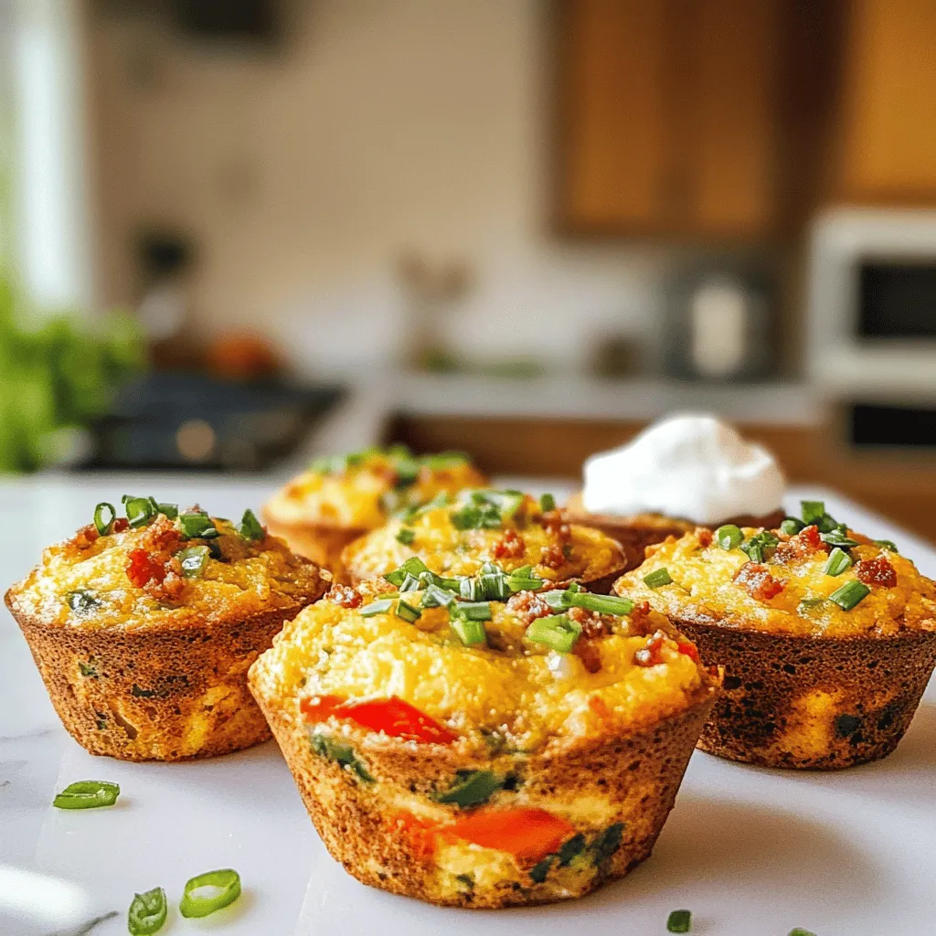 For a delicious batch of savory breakfast muffins, gather these ingredients: - 1 ½ cups all-purpose flour - ½ cup cornmeal - 1 tablespoon baking powder - ½ teaspoon baking soda - 1 teaspoon salt - ½ teaspoon black pepper - 1 cup shredded sharp cheddar cheese - ½ cup cooked bacon, crumbled (or chopped spinach for a vegetarian option) - ½ cup finely chopped red bell pepper - ¼ cup finely chopped green onions - 2 large eggs - 1 cup buttermilk - ⅓ cup vegetable oil You can easily swap ingredients based on your taste or what you have. For example: - Use whole wheat flour instead of all-purpose flour for a heartier texture. - Replace bacon with cooked sausage or mushrooms for a different flavor. - Try feta cheese instead of cheddar for a tangy twist. - Use almond milk or oat milk instead of buttermilk for a dairy-free version. These muffins can fit many diets. Here are some options: - Vegetarian: Simply use chopped spinach instead of bacon. - Gluten-Free: Substitute the all-purpose flour with a gluten-free blend. - Dairy-Free: Use a dairy-free cheese and milk alternative. With these ingredients and options, you can make savory breakfast muffins that fit your unique preferences. Make sure to check the [Full Recipe] for detailed steps. Start by preheating your oven to 375°F (190°C). Line your muffin tin with paper liners or grease it with cooking spray. This step ensures your muffins bake evenly and don’t stick. In a large bowl, combine 1 ½ cups of all-purpose flour, ½ cup of cornmeal, 1 tablespoon of baking powder, ½ teaspoon of baking soda, 1 teaspoon of salt, and ½ teaspoon of black pepper. Whisk these ingredients together until they blend well. This mix gives your muffins a nice base and flavor. In a separate bowl, crack 2 large eggs and beat them lightly. Add 1 cup of buttermilk and ⅓ cup of vegetable oil to the eggs, mixing until smooth. This combination brings moisture and richness to your muffins. Pour the wet mixture into the dry ingredients. Gently fold them together until just combined. Be careful not to overmix; lumps are okay! Next, scoop the batter into the muffin tin, filling each cup about ¾ full. Bake for 20-25 minutes. The muffins should turn golden brown, and a toothpick inserted in the center should come out clean. After baking, let the muffins cool in the tin for 5 minutes. Then, transfer them to a wire rack to cool completely. For a tasty touch, serve warm with a sprinkle of chopped herbs or a dollop of sour cream on the side. Enjoy your savory breakfast muffins! For the full recipe, check out the complete instructions above. To get the right muffin texture, follow a few simple steps. First, measure your flour accurately. Too much flour can make muffins dry. Use a spoon to fill the measuring cup, then level it off with a knife. This method helps avoid overpacking. Second, do not overmix the batter. Stir until just combined. Overmixing will make your muffins dense and tough. Lastly, let the batter rest for 10 minutes before baking. This helps the muffins rise better. Many home cooks make a few common mistakes. The biggest mistake is using cold ingredients. Always use room temperature eggs and buttermilk. This helps the muffins rise evenly. Another mistake is skipping the baking powder check. Old baking powder can lead to flat muffins. Test it by adding a spoonful to warm water; it should bubble. Lastly, avoid opening the oven door too soon. This can cause the muffins to sink in the middle. To make your muffins more exciting, try some add-ins. Adding herbs like thyme or basil can boost flavor. You can also mix in different cheeses. Feta or goat cheese adds a nice twist. If you want some heat, add chopped jalapeños or red pepper flakes. Consider using seasonal veggies too. Zucchini and mushrooms can give great texture and taste. Feel free to mix and match these options to create your own perfect muffin blend. For the full recipe, check out the recipe section above. {{image_2}} You can change the cheese to suit your taste. Try using mozzarella for a milder flavor. Feta cheese adds a tangy taste and pairs well with spinach. Gouda melts beautifully and gives a smoky flavor. You can even mix different cheeses for a fun twist. Just remember, using cheese affects the muffin's moisture. For meat lovers, ham or sausage works great. Simply replace the bacon with cooked sausage. If you prefer vegetarian options, use mushrooms or zucchini. Both add moisture and flavor. You can also add beans for a protein boost. The key is to keep the fillings finely chopped for even cooking. Spices can change the whole muffin experience. Add chili powder for heat or paprika for smokiness. Fresh herbs like basil or thyme enhance the flavor. Dried herbs work too, like oregano or rosemary. Use what you love and feel free to mix! Each herb and spice creates a unique taste. For the full recipe, check out the complete guide on how to make these delightful muffins. To keep your savory breakfast muffins fresh, store them in an airtight container. This helps prevent them from drying out. If you have extra muffins, let them cool completely before storing. Place a paper towel at the bottom of the container. This will absorb any moisture. You can keep them at room temperature for up to three days. For longer storage, consider refrigerating them. When you're ready to enjoy your leftovers, reheating is simple. You can use a microwave for quick warming. Heat them for about 15-20 seconds. For a crispy finish, pop them in the oven. Preheat the oven to 350°F (175°C). Bake for about 5-10 minutes. This will restore their fresh-baked texture. Freezing is a great option if you want to save your muffins for later. Wrap each muffin tightly in plastic wrap. Then, place them in a freezer bag or container. Make sure to remove as much air as possible. You can freeze them for up to three months. When you're ready to eat, thaw them in the fridge overnight. Reheat them as mentioned above for the best results. Enjoy your savory breakfast muffins any time! For the full recipe, check out the details above. Savory breakfast muffins stay fresh for about 3 to 5 days when stored in an airtight container. If you keep them in the fridge, they can last a bit longer, up to a week. Make sure to allow them to cool completely before you store them. This helps keep them moist and tasty. Yes, you can freeze muffins! Just let them cool down first. Wrap each muffin in plastic wrap and place them in a freezer bag. They can last up to 3 months in the freezer. When you're ready to eat them, let them thaw in the fridge overnight or heat them in the microwave for a quick breakfast. You can serve savory muffins in many fun ways! Try cutting them in half and spreading cream cheese or butter on top. You can also serve them with a side of soup or salad. For a brunch, pair them with fresh fruit or a light yogurt. They make a great snack, too! Absolutely! You can use other flours like whole wheat or gluten-free blends. Just remember, different flours may change the texture a bit. Whole wheat will make the muffins denser, while gluten-free flours may require more moisture. Adjust your liquids if needed, and enjoy experimenting! For the complete recipe, check out the Full Recipe. Savory breakfast muffins offer a tasty and flexible option for any meal. We covered key ingredients, helpful tips, and various ways to customize your muffins. Remember, you can make swaps to fit your diet. Following these steps and tricks will help you bake perfect muffins every time. Store leftovers correctly and enjoy them later. Get creative with flavors and serving ideas. You now have the tools to make delicious savory muffins that everyone will love!