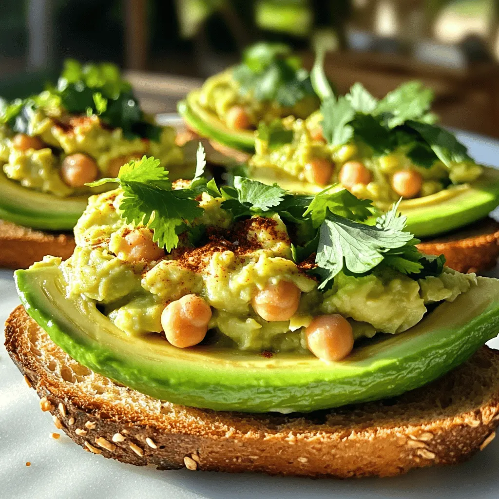 - 1 ripe avocado - 1 cup canned chickpeas - 1 tablespoon tahini - 1 tablespoon lemon juice - 1 small garlic clove The main ingredients create a tasty and creamy mix. Start with a ripe avocado. It should feel soft but not mushy. Next, use canned chickpeas for ease. Drain and rinse them before adding. Tahini gives it a nutty flavor. Lemon juice adds freshness and brightness. Finally, minced garlic brings a nice kick to the dish. - Salt and pepper - 1/4 teaspoon smoked paprika Seasoning is key for flavor. A pinch of salt and pepper enhances all the ingredients. Smoked paprika adds depth and a slight smokiness. Adjust these according to your taste. - Fresh cilantro or parsley - Olive oil Garnishes make your dish look beautiful. Fresh cilantro or parsley adds color and a burst of flavor. A drizzle of olive oil can add richness. Use these to elevate your presentation. For the full recipe, check out the [Full Recipe]. To start, gather your ingredients. You need a ripe avocado, canned chickpeas, tahini, lemon juice, garlic, salt, pepper, smoked paprika, and fresh herbs. Make sure you have a medium mixing bowl, a fork, and a cutting board. A sharp knife helps when slicing the avocado and garlic. 1. Scoop the avocado: Cut the avocado in half. Remove the pit. Use a spoon to scoop the flesh into your mixing bowl. 2. Add chickpeas and flavors: Pour in the drained chickpeas, tahini, lemon juice, and minced garlic. Sprinkle in salt, pepper, and smoked paprika. 3. Mash it up: Grab your fork. Start mashing the avocado and chickpeas together. You can decide how creamy you want it. Keep some chunks for texture if you like! 4. Taste and adjust: After mashing, taste the mix. Add more salt, pepper, or lemon juice if needed. You can serve this smash in many fun ways. Spread it on toasted whole-grain bread for a healthy snack. It also works well in lettuce cups for a light meal. For an extra touch, drizzle with olive oil and sprinkle more smoked paprika on top. You can enjoy this dish any time of the day! Check the Full Recipe for more details and tips. To make your avocado chickpea smash taste even better, try adding more ingredients. You could mix in diced tomatoes or chopped red onion for a fresh twist. Fresh herbs like basil or dill can also bring a burst of flavor. Adjust the seasoning to fit your taste. If you want it tangy, add more lemon juice. For spice lovers, a pinch of cayenne can kick it up a notch. You can choose how smooth or chunky you want your smash. For a smooth texture, mash the avocado and chickpeas well. If you prefer a chunky style, leave some chickpeas whole when mashing. You can also add crunch with ingredients like diced cucumbers or toasted nuts. This gives the dish a fun contrast. Serve your smash in creative ways. Try it on toasted whole-grain bread or in crisp lettuce cups for a fresh take. For a special touch, drizzle olive oil on top and sprinkle extra smoked paprika. Pair it with a side salad or fresh veggies to create a complete meal. Enjoy your delicious and healthy dish! {{image_2}} You can switch up the legumes in this dish. Try black beans or white beans instead of chickpeas. Both options add unique flavors. You can also use fresh vegetables like diced cucumbers or bell peppers for extra crunch. If you want a vegan option for tahini, just use sunbutter or almond butter. These swaps keep the dish tasty and fresh. For a spicy kick, add diced jalapeños or a dash of hot sauce. This change brings heat and excitement to the smash. If you prefer a Mediterranean twist, incorporate chopped olives or crumbled feta cheese. These ingredients add a salty and briny flavor that pairs well with the creamy avocado. You can make the avocado chickpea smash ahead of time. Store it in an airtight container in the fridge. It stays fresh for about two days. To enjoy it later, try spreading it on whole-grain toast or using it as a dip for veggies. This dish is versatile and works well in salads or wraps too. For more detailed instructions, check out the Full Recipe. After making your Easy Avocado Chickpea Smash, place it in an airtight container. This helps keep it fresh. Store the container in the fridge. Consume it within 2 to 3 days for the best taste. If you notice any change in color or smell, it's best to toss it out. You can freeze Avocado Chickpea Smash, but it may change in texture. To freeze, scoop the smash into a freezer-safe bag. Remove as much air as you can before sealing. It will last for about a month in the freezer. When you're ready to eat, thaw it overnight in the fridge. Reheat gently in a bowl over warm water or in the microwave. Stir well before serving. Avocados tend to brown quickly, but there are ways to keep them vibrant. Use lemon juice in your smash; it acts as a natural preservative. Simply mix in a tablespoon of lemon juice right after mashing. You can also press plastic wrap directly onto the surface of the smash to limit air exposure. This will help keep your dish looking fresh and bright. You can serve this dish in many fun ways. Here are a few ideas: - Spread it on toasted whole-grain bread. - Use it as a dip with fresh veggies or pita chips. - Scoop it into lettuce cups for a light meal. - Top it on your favorite crackers for a quick snack. - Garnish with fresh herbs for a pop of color and flavor. Each style adds a unique twist to this tasty smash! Yes, you can prepare this dish ahead of time. Here are some tips for meal prep: - Make the smash and store it in an airtight container. - Keep it in the fridge for up to two days. - If you make it in advance, add a little extra lemon juice to keep it fresh. This way, you can enjoy it whenever you want without much hassle! Absolutely! Easy Avocado Chickpea Smash has many health benefits. Here are some highlights: - Avocado is rich in healthy fats that are good for your heart. - Chickpeas provide protein and fiber, keeping you full longer. - Tahini adds a nutty flavor and boosts calcium content. - Garlic may help lower blood pressure and improve heart health. This dish is not just tasty but also a great choice for a healthy lifestyle! You learned how to make a tasty Avocado Chickpea Smash. I covered key ingredients like ripe avocado and canned chickpeas, along with seasonings and possible garnishes. You now know the steps for mixing, mashing, and serving this dish. Remember, you can swap ingredients to suit your taste or try new flavors. Store leftovers properly and enjoy it throughout the week. With these tips, you can create a healthy, easy meal whenever you want. Dive in and enjoy your cooking adventure!