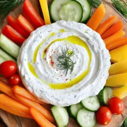 To make the Zesty Greek Yogurt Dip, you need these main items: - 2 cups Greek yogurt (plain) - 1 tablespoon olive oil - 1 tablespoon lemon juice - 1 teaspoon lemon zest - 1 teaspoon fresh dill, chopped (or ½ teaspoon dried) - 1 teaspoon garlic powder - ½ teaspoon salt - ½ teaspoon black pepper - ½ teaspoon smoked paprika These ingredients create a creamy dip with a bright flavor. The Greek yogurt gives it a thick texture. Olive oil adds richness, while lemon juice and zest bring a fresh zing. Dill and garlic powder provide herbal and savory notes. For a fun and colorful platter, I suggest adding fresh vegetables and pita bread. Here are some great choices: - Carrot sticks - Cucumber slices - Cherry tomatoes - Bell pepper strips - Pita bread or pita chips These options not only look beautiful but also add crunch. They pair well with the creamy dip. You can mix and match to suit your taste or your guests' preferences. Using fresh herbs, like dill, makes a big difference. Fresh herbs have a stronger flavor than dried ones. If you can't find fresh dill, dried will work, but use less. This dip can easily adjust to your taste, so feel free to change any ingredient. More lemon juice gives it a zesty kick. If you want heat, add a pinch of cayenne pepper. This dip is quick to make, taking just 10 minutes. You can find the Full Recipe above. Enjoy your zesty treat! To start, grab a medium bowl. Add 2 cups of plain Greek yogurt. Then, mix in 1 tablespoon of olive oil, 1 tablespoon of lemon juice, and 1 teaspoon of lemon zest. Stir these ingredients well until they blend smoothly. Next, add 1 teaspoon of chopped fresh dill, 1 teaspoon of garlic powder, ½ teaspoon of salt, ½ teaspoon of black pepper, and ½ teaspoon of smoked paprika. Mix it all together until the dip is creamy and delicious. After mixing, taste your dip. If it needs more zing, add a bit more lemon juice. For a smokier flavor, sprinkle in more smoked paprika. You can also play around with the dill. If you want a stronger herb taste, add a touch more chopped dill. Just keep tasting until it fits your flavor preference. For a stunning display, use a large platter or a rustic wooden board. Place the dip in the center. Arrange colorful fresh vegetables like carrot sticks, cucumber slices, cherry tomatoes, and bell pepper strips around the dip. This makes the platter inviting and fun. You might even add toothpicks for easy dipping. If you like, drizzle a little extra olive oil on top of the dip and sprinkle more dill or smoked paprika as a garnish. This adds a nice touch! Enjoy this zesty Greek yogurt dip platter at your next gathering—it’s sure to be a hit! For the complete recipe, check out the Full Recipe section. For the best texture, use full-fat Greek yogurt. It gives a rich, creamy taste. Mix the yogurt with olive oil and lemon juice. This helps the dip stay smooth. Stir well until everything blends. If you want it creamier, add a bit more yogurt. Serve the dip cold for the best flavor. Chill it in the fridge for at least 30 minutes. This lets the flavors mix well. If you’re in a hurry, just a quick chill in the freezer for 10 minutes works too. The cold dip pairs well with fresh veggies. One common mistake is not seasoning enough. Taste as you go and add more salt or spices if needed. Don’t skip the lemon zest; it adds brightness. Also, avoid over-mixing the dip. You want it creamy, not watery. Lastly, make sure to arrange the veggies nicely. A pretty platter makes the dip more inviting. Remember, you can find the [Full Recipe](#) for a detailed guide. {{image_2}} You can spice up your Zesty Greek yogurt dip in many ways. Want some heat? Add diced jalapeños or a dash of cayenne pepper for a kick. For a fresh taste, mix in some chopped mint or basil. You can also try a smoky flavor by using chipotle peppers. Each change adds a new twist to the dip, making it fun and exciting. I love to serve this dip with fresh veggies. Carrots, cucumbers, and bell peppers are great choices. Try using radishes or snap peas for a crunchy twist. You can also serve it with pita chips or whole-grain crackers. For a heartier option, add slices of whole-grain bread. This way, everyone finds something they enjoy! If you want a vegan dip, swap the Greek yogurt for a plant-based yogurt. Look for one made from almond or coconut to keep it creamy. For a low-fat option, use non-fat Greek yogurt. This still gives you that rich taste without the extra calories. You can easily adjust the recipe to fit any diet you choose. For the full recipe, check out the Zesty Greek Yogurt Dip Platter! To keep your Zesty Greek Yogurt Dip fresh, store it in an airtight container. Make sure to seal it tightly. This prevents air from getting in and keeps the dip creamy. If you have extra vegetables, store them separately. They will stay crisp longer that way. When stored properly, your dip lasts up to five days in the fridge. After that, check for any signs of spoilage. If it smells off or looks strange, it’s best to toss it. Always trust your senses when it comes to food safety. You don’t need to heat the dip, but you may want to refresh it. If it seems thick after refrigeration, stir in a bit of olive oil or lemon juice. This will bring back its smooth texture. Taste it again to ensure the flavor remains vibrant. If it feels flat, add a pinch of salt or a squeeze of lemon juice for a boost. This Zesty Greek Yogurt Dip is a delight, and knowing how to store it helps you enjoy every bite. For the complete recipe, check the Full Recipe. The best Greek yogurt for this dip is plain, full-fat yogurt. It gives the dip a rich and creamy texture. You can also use low-fat yogurt if you prefer. Just avoid flavored yogurts; they can change the taste of the dip. Yes, you can make this dip ahead of time. It tastes even better after chilling. Just cover it and store it in the fridge for up to two days. This allows the flavors to mix well. Before serving, stir the dip and check the flavor. You might want to add more lemon juice or spices to freshen it up. You can serve a variety of items with this dip. Fresh vegetables are a great choice. Try carrot sticks, cucumber slices, and bell pepper strips. Pita bread and pita chips also pair well. For a fun twist, add some crackers or toasted bread. This makes your platter colorful and appealing. Feel free to mix and match based on your taste! For the full recipe, check out the earlier section. This blog post covered how to make a delicious Zesty Greek Yogurt Dip. You learned about key ingredients and how to prepare and present it beautifully. I shared tips for achieving creaminess and common mistakes to avoid. There are fun variations to try, plus storage tips for leftovers. Now you have the tools to create a tasty dip that impresses. Enjoy experimenting with flavors and serving options. Your dip will be a hit at any gathering!