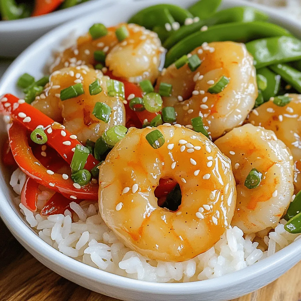 To make Spicy Honey Garlic Shrimp Bowls, gather these ingredients: - 1 lb large shrimp, peeled and deveined - 3 tablespoons honey - 3 tablespoons low-sodium soy sauce - 2 cloves garlic, minced - 1 teaspoon red pepper flakes (adjust for spice tolerance) - 2 tablespoons olive oil - 1 cup jasmine rice (uncooked) - 2 cups water or chicken broth - 1 red bell pepper, sliced - 1 cup snap peas - 2 green onions, chopped (for garnish) - 1 tablespoon sesame seeds (for garnish) - Salt and pepper to taste Using fresh ingredients can boost flavor and nutrition. Fresh shrimp tastes better and cooks faster. Look for shrimp that is firm and has a light scent. Fresh vegetables, like bell peppers and snap peas, add crunch and color. On the other hand, pantry staples like soy sauce, honey, and rice are easy to keep on hand. They make it simple to whip up this dish anytime. When choosing shrimp, freshness is key. Buy shrimp that is pink or grey with no strong smell. If you can, buy wild-caught shrimp. They often taste better than farmed ones. If you get frozen shrimp, look for ones that are flash-frozen. This keeps them fresh. Always check the size; larger shrimp give a great texture. For this recipe, go for large shrimp for the best bite. Start with the jasmine rice. Rinse the rice under cold water until the water runs clear. This removes excess starch. In a saucepan, mix 1 cup of rice with 2 cups of water or chicken broth. Bring it to a boil over high heat. Once boiling, lower the heat to a simmer. Cover the pot and cook for 15 minutes. After that, take the pan off the heat, but keep it covered for 5 more minutes. This helps the rice become fluffy. Now, let's make the sauce. Grab a small bowl and add 3 tablespoons of honey, 3 tablespoons of soy sauce, and 2 minced garlic cloves. For a kick, add 1 teaspoon of red pepper flakes. Whisk it all together until well mixed. Set this sauce aside for later. Next, we’ll cook the veggies. Heat 1 tablespoon of olive oil in a large skillet over medium heat. Add your sliced red bell pepper and snap peas to the pan. Sauté them for about 4-5 minutes. You want them tender but still crisp. Season with a pinch of salt and pepper. Once done, remove them from the skillet and set them aside. In the same skillet, add another tablespoon of olive oil. Heat it until hot. Add the shrimp in a single layer. Cook them for 2-3 minutes without moving them. This helps them sear well. Flip the shrimp and cook for another 2-3 minutes. They should turn pink and opaque. Now, let’s put it all together! Fluff the jasmine rice with a fork. Divide it into serving bowls. Top each bowl with the sautéed vegetables. Next, add the shrimp and pour the spicy honey sauce over them. Finally, sprinkle chopped green onions and sesame seeds on top for some extra flavor and color. For the full recipe, check out the complete instructions. Enjoy your tasty meal! To boost flavor, try adding ginger. Fresh ginger gives warmth and zest. You can also use smoked paprika for a unique taste. A bit of cumin brings an earthy note. Experiment with your favorite spices to make this dish your own. Always use fresh shrimp for the best taste. If using frozen shrimp, thaw them first. Pat them dry with a paper towel. This helps them sear nicely in the pan. Cook shrimp quickly over medium-high heat. They should turn pink and opaque, which takes about 2-3 minutes per side. To make the dish milder, reduce the red pepper flakes. You can also skip the flakes completely if you prefer no heat. For extra spice, add more red pepper or a dash of hot sauce. Remember, you control the heat in this tasty recipe! For the full recipe, check out [Full Recipe]. {{image_2}} You can switch shrimp for other proteins. Chicken works great in this dish. Use about 1 pound of diced chicken breast. Cook it the same way as shrimp. You can also use tofu for a plant-based option. Choose firm tofu and cut it into cubes. Sauté it until golden brown for a tasty texture. For a vegetarian twist, skip the shrimp and add more veggies. Try mushrooms, zucchini, or eggplant. These give great flavor and texture. You can also add chickpeas for extra protein. They soak up the sauce well and make the dish hearty. Feel free to get creative with your veggies. Broccoli, carrots, and bell peppers work well. You can use frozen snap peas if fresh ones aren’t available. Just remember to cook them a bit longer. Always aim for a mix of colors to make your bowl pop. For the full recipe, check out the details above! After enjoying your Spicy Honey Garlic Shrimp Bowls, let them cool down. Place any leftovers in an airtight container. Make sure to separate the shrimp and veggies from the rice if possible. This helps keep everything fresh. Store the container in the fridge. Use the leftovers within two days for the best taste. To reheat, you can use a microwave or a skillet. If using a microwave, place your food in a bowl. Cover it loosely to avoid splatters. Heat for one to two minutes, stirring halfway. If using a skillet, add a little olive oil. Heat on medium-low until warm, stirring often. This keeps the shrimp juicy and flavorful. You can freeze this dish for later. Start by letting the shrimp and veggies cool completely. Then, put them in a freezer-safe bag or container. Take out as much air as you can to prevent freezer burn. Keep rice in a separate bag. You can freeze them for up to three months. When ready to eat, thaw overnight in the fridge. Heat both shrimp and rice before serving. For the full recipe, check out the detailed instructions! Yes, you can prepare some parts ahead. Cook the rice and shrimp in advance. Store them in separate containers. Keep them in the fridge for up to two days. When you are ready to eat, reheat the rice and shrimp. You can quickly toss them with the sauce for a fast meal. These bowls are great on their own, but you can add more. Try a side salad for freshness. Steamed broccoli or asparagus pairs very well, too. You can also serve with extra soy sauce or lime wedges for a zesty kick. To tone down the heat, use fewer red pepper flakes. You can also skip them altogether. Adding more honey will sweeten the dish and balance the spice. Serve it with a side of sour cream or yogurt. This will help cool it down even more. Absolutely! Use gluten-free soy sauce or tamari instead of regular soy sauce. All other ingredients are naturally gluten-free. This way, you can enjoy the spicy honey garlic shrimp without any gluten worries. The Spicy Honey Garlic Shrimp Bowls are easy to make and full of flavor. We covered the best ingredients, how to prepare the dish, and tips to enhance taste. You can even add different proteins or make it vegetarian. Storing leftovers is simple, and reheating keeps them tasty. Whether you want spice or mild flavors, you can adjust it. With this recipe, tasty meals await you any day of the week. Enjoy trying different variations in your kitchen!
