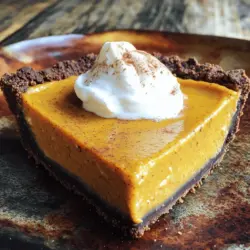 To make a delicious no bake pumpkin pie, you need some key ingredients. Here’s what you’ll need: - 1 ½ cups graham cracker crumbs - ½ cup unsweetened cocoa powder - ½ cup coconut oil (melted) - 1 cup pumpkin puree - 1 cup Greek yogurt or coconut cream - ¾ cup maple syrup - 1 teaspoon vanilla extract - 1 teaspoon ground cinnamon - ½ teaspoon nutmeg - ¼ teaspoon ground ginger - Pinch of salt Each ingredient plays a role. The graham cracker crumbs form a tasty crust, while the pumpkin puree gives it that classic flavor. The Greek yogurt or coconut cream adds creaminess. You can swap some ingredients based on your taste. For example, if you want a gluten-free pie, use gluten-free graham crackers. If you like a richer filling, try using cream cheese instead of yogurt. You can also use honey instead of maple syrup for sweetness. Using high-quality ingredients matters a lot in cooking. Fresh pumpkin puree tastes much better than canned. Organic maple syrup has a richer flavor than regular. Good ingredients make your pie taste amazing. Always choose the best you can find for the best results. To start, gather your ingredients for the crust. You'll need graham cracker crumbs, cocoa powder, and melted coconut oil. In a mixing bowl, combine 1 ½ cups of graham cracker crumbs with ½ cup of cocoa powder. Pour in ½ cup of melted coconut oil. Mix this until it looks like wet sand. This texture is key for a firm crust. Now, press the mixture into a 9-inch pie pan. Make sure it is even and compact. This will create a sturdy base for your pie. Next, let's move on to the filling. In a separate bowl, combine 1 cup of pumpkin puree and 1 cup of Greek yogurt or coconut cream. Add ¾ cup of maple syrup, 1 teaspoon of vanilla extract, and spices: 1 teaspoon of cinnamon, ½ teaspoon of nutmeg, and ¼ teaspoon of ground ginger. Don’t forget a pinch of salt! Whisk these ingredients together until smooth. Make sure everything blends well. This filling is rich and creamy, perfect for your pie. Now it’s time to bring it all together. Pour the pumpkin filling into the crust you made. Use a spatula to spread it evenly. Once that’s done, cover the pie with plastic wrap. Place it in the fridge for at least 4 hours, or overnight if you have time. This chilling helps the pie set properly. When you’re ready to serve, slice it into wedges. You can add a dollop of extra Greek yogurt or coconut cream on top. A sprinkle of cinnamon makes it look nice too. Enjoy your no-bake pumpkin pie! For the complete recipe, check out the Full Recipe. When making no bake pumpkin pie, watch out for a few common mistakes. First, avoid using too much liquid in your filling. This can make your pie soggy. Second, don't skip chilling the pie. It needs time to set. If you don’t chill it enough, the texture won't be right. Lastly, make sure to pack the crust tightly. A loose crust will fall apart when you slice it. For the best texture, use high-quality pumpkin puree. Avoid pumpkin pie filling, as it has added sugar and spices. Mixing the filling well helps it blend smoothly. I recommend using a whisk for this. If you want a creamier texture, opt for coconut cream instead of Greek yogurt. Chill the pie for at least four hours. This allows it to firm up nicely. Decorating your no bake pumpkin pie adds a fun touch. You can top it with whipped cream or a dollop of yogurt. Sprinkling cinnamon or nutmeg on top gives it a warm look. For a festive twist, add some pecans or crushed graham crackers. Serve the pie with a side of extra yogurt or cream. This makes for a lovely presentation and adds flavor. You can find the full recipe [here]. {{image_2}} You can change the flavor of your No Bake Pumpkin Pie easily. Adding chocolate gives a nice twist. Just mix in some cocoa powder or melt chocolate into the filling. You can also try different spices. Try adding cardamom or allspice for a unique taste. For a sweeter pie, increase the maple syrup. Each twist makes the pie new and fun. If you want a different crust, that's simple! For a gluten-free option, use almond flour or gluten-free graham crackers. You can also try a nut crust made from finely chopped nuts and dates. Just blend them until sticky, then press into the pie pan. Each crust brings its own flavor and texture to the pie. If you have dietary needs, substitutions work well. For dairy-free options, use coconut cream instead of Greek yogurt. You can also replace maple syrup with agave syrup if needed. For a low-sugar version, try a sugar substitute that measures like sugar. No matter your needs, you can enjoy this pie with a few easy swaps. For the full recipe, check out the details above. You can store your No Bake Pumpkin Pie in the fridge. Cover it tightly with plastic wrap. This keeps it fresh and safe from other smells in the fridge. Make sure it stays cool. If you want to keep it for later, you can freeze it too. In the fridge, the pie lasts about 3 to 4 days. If you freeze it, it can last up to 2 months. To freeze, cut the pie into slices and wrap them in plastic wrap. Then place the slices in a freezer bag. Label the bag with the date so you remember when you made it. You can serve the pie straight from the fridge. It tastes great cold! If you like it warm, let it sit at room temperature for about 15 minutes. You can add extra Greek yogurt or coconut cream on top for more flavor. Just remember, avoid refreezing once you thaw it. Enjoy your No Bake Pumpkin Pie straight from the fridge or warmed up. It’s a treat either way! For the full recipe, check out the original. Yes, you can use canned pumpkin. It saves time and makes it easy. Canned pumpkin has a smooth texture and rich flavor. Just make sure it is 100% pumpkin. Avoid pumpkin pie filling as it has added sugars and spices. This recipe tastes great with either option. The pie needs to chill for at least 4 hours. For the best results, chill it overnight. This time helps the filling set properly. A well-chilled pie is easier to slice. It also helps the flavors blend together nicely. Absolutely! This pie is perfect for making ahead. You can prepare it one or two days before serving. Just store it in the fridge, covered. This way, you save time on the day of your event. Plus, it tastes even better after a day in the fridge. For the full recipe, check out the details above. This blog shared how to make a no-bake pumpkin pie. We covered key ingredients and their quality. I provided step-by-step instructions for a tasty crust and filling. I also shared tips to help you avoid common mistakes. Plus, we explored fun flavor variations and storage tips. Enjoy creating your pie and feel free to experiment with flavors. A no-bake pumpkin pie is easy and delicious. Make it your own, and it will surely impress everyone!