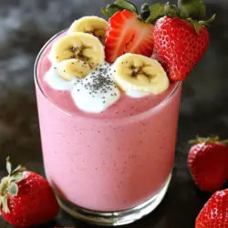 - 1 cup fresh strawberries, hulled and chopped - 1 ripe banana, sliced - 1/2 cup Greek yogurt (plain or vanilla) - 1/2 cup almond milk (or any milk of your choice) - 1 tablespoon honey or maple syrup (optional for sweetness) - 1 tablespoon chia seeds (for added nutrition) - A pinch of cinnamon (for flavor enhancement) - Ice cubes (optional, for a chilled smoothie) When I make a strawberry banana smoothie, I love using fresh, ripe ingredients. Fresh strawberries taste sweet and bright, while ripe bananas add creaminess. Greek yogurt gives it a nice, thick texture and protein. I often choose almond milk, but any milk works great! If you want to add a bit of sweetness, honey or maple syrup does the trick. Chia seeds are a favorite of mine; they pack a nutritious punch. A pinch of cinnamon elevates the flavor. If you like your smoothie cold, toss in some ice cubes. Strawberries are full of vitamins and antioxidants. They can help your heart and skin. Bananas are rich in potassium, which is great for your muscles. Plus, they provide energy and fiber. Greek yogurt offers protein and probiotics. This helps with digestion. Chia seeds are tiny but mighty. They add fiber, omega-3s, and calcium. Mixing these ingredients gives you a tasty treat that’s also good for you. For the full recipe, check out the Strawberry Banana Bliss Smoothie . You will love how easy it is to whip up this healthy drink! To start, you need to hull and chop the strawberries. Hold the strawberry firmly. Use a sharp knife to cut off the green top. Then, slice the berry into small pieces. This makes blending easier. Next, let’s slice the banana. Peel it first. Then, place it on a cutting board. Cut it into thin slices. This helps it mix well in the blender. Now, measure out all your ingredients. You will need: - 1 cup fresh strawberries, hulled and chopped - 1 ripe banana, sliced - 1/2 cup Greek yogurt (plain or vanilla) - 1/2 cup almond milk (or any milk of your choice) - 1 tablespoon honey or maple syrup (optional for sweetness) - 1 tablespoon chia seeds (for added nutrition) - A pinch of cinnamon (for flavor enhancement) - Ice cubes (optional, for a chilled smoothie) Add these ingredients to your blender. Make sure to pour in the milk and yogurt first. This helps the blades move smoothly. To get the perfect smoothie, blend on high speed. Stop the blender once in a while. Scrape down the sides to mix everything well. This ensures all your strawberries and bananas blend nicely. If you want a thicker smoothie, add more yogurt. For a thinner one, pour in a bit more milk. You can also toss in ice cubes for a colder drink. Make sure everything is well blended. You want it smooth and creamy without lumps. For serving, choose tall glasses or fun bowls. You can garnish with whole strawberries or banana slices on top. It looks pretty and adds extra flavor! Pair your smoothie with a healthy snack, like whole-grain toast or nuts. This makes a balanced treat. Enjoy your smoothie any time of the day. It’s great for breakfast, a snack, or even dessert! For the full recipe, check out the Strawberry Banana Bliss Smoothie. You can make your strawberry banana smoothie unique and tasty. Try different fruits like mango, blueberries, or peaches. They add fun flavors. If you want to make it sweeter, use agave syrup or coconut sugar instead of honey. Adding greens can boost the nutrition. Spinach or kale blends well without changing the taste. You can also add protein boosters like peanut butter, protein powder, or Greek yogurt to keep you full longer. Each option makes your smoothie special. Avoid over-blending. This can make your smoothie too runny. Blend just enough to mix well. On the flip side, under-blending leaves chunks. Aim for a smooth, creamy mix. Watch the liquid amount. Too much liquid can thin out your smoothie. Start with a little, and add more if needed. Lastly, always taste your smoothie before serving. Adjust sweetness or flavor to your liking. It’s the final touch for a great drink. For the complete details on making this delightful smoothie, check the Full Recipe. {{image_2}} If you're looking for dairy-free options, try using coconut yogurt instead of Greek yogurt. Coconut yogurt gives your smoothie a creamy texture and adds a subtle tropical flavor. It's perfect for those who want to avoid dairy. You can also choose almond milk, oat milk, or soy milk. These are great alternatives for anyone with lactose intolerance or dairy allergies. Each milk will bring its own unique taste and texture to your smoothie. To boost the flavor, consider adding a splash of vanilla extract or a pinch of nutmeg. Vanilla adds sweetness and depth, while nutmeg gives a warm hint that pairs well with bananas. You can also mix in peanut butter or almond butter for a nutty twist. This not only enhances the taste but also adds healthy fats and protein, making your smoothie more filling. These simple tweaks can make your strawberry banana smoothie even more delicious and satisfying. To keep your smoothie fresh, store any leftovers in the fridge. Use an airtight container. This helps prevent it from absorbing other flavors. Make sure to drink it within one to two days. If you want to save it longer, consider freezing it. Pour the smoothie into ice cube trays or freezer bags. This way, you can blend them later for a quick treat! A smoothie can last up to 48 hours in the fridge. After that, its taste and quality change. Check for signs that it has gone bad. If you see separation, a strange smell, or mold, it’s time to toss it. Always trust your senses to ensure safety. Yes, you can prepare a Strawberry Banana Smoothie in advance. To do this, chop your strawberries and slice the banana. Store them in an airtight container in the fridge. You can also measure out the yogurt and milk ahead of time. When you're ready to blend, just combine everything in the blender. If you need a substitute for Greek yogurt, try using regular yogurt. You can also use coconut yogurt for a dairy-free option. Silken tofu adds creaminess too. All these options keep the smoothie thick and tasty. To make your smoothie thicker, use less liquid or add more fruit. Frozen bananas instead of fresh ones create a nice texture. Adding oats or nut butter can also increase the thickness. These options blend well and enhance the flavor too. For the full recipe, check out the complete details above! Making a strawberry banana smoothie is simple and fun. You learned the best ingredients and their health benefits. I shared steps to prepare, blend, and serve your smoothie perfectly. You also discovered tips to customize flavors and avoid common mistakes. Finally, I covered how to store leftovers so nothing goes to waste. Experiment with different fruits and flavors. Enjoy the process and feel good about your healthy choice! You can make a delicious smoothie in no time.