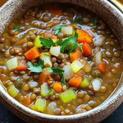To make this warm and filling spiced lentil soup, gather these simple items: - 1 cup green or brown lentils, rinsed - 1 medium onion, diced - 2 cloves garlic, minced - 2 carrots, diced - 2 celery stalks, diced - 1 can (14 oz) diced tomatoes - 6 cups vegetable broth - 2 teaspoons cumin - 1 teaspoon coriander - 1 teaspoon turmeric - ½ teaspoon smoked paprika - ½ teaspoon cayenne pepper (optional, for heat) - Salt and pepper to taste - 2 tablespoons olive oil - Fresh parsley, for garnish You can mix in some extra ingredients to make the soup even better: - 1 bay leaf for depth - 1 teaspoon ginger for warmth - 1 tablespoon lemon juice for brightness - 1 cup spinach or kale for added greens These options add layers of taste and nutrients. This spiced lentil soup is not just tasty; it is also healthy. Each serving offers: - Approximately 200 calories - 12 grams of protein - 15 grams of fiber - Low in fat, especially if you skip the cayenne Lentils are a great source of plant-based protein. This soup keeps you full and satisfied while nourishing your body. Enjoy this hearty dish, and if you want the full recipe, you can find it above. To start, gather your ingredients. You will need: - 1 cup green or brown lentils, rinsed - 1 medium onion, diced - 2 cloves garlic, minced - 2 carrots, diced - 2 celery stalks, diced - 1 can (14 oz) diced tomatoes - 6 cups vegetable broth - 2 teaspoons cumin - 1 teaspoon coriander - 1 teaspoon turmeric - ½ teaspoon smoked paprika - ½ teaspoon cayenne pepper (optional, for heat) - Salt and pepper to taste - 2 tablespoons olive oil - Fresh parsley, for garnish Wash your lentils well to remove any dust. Dice your onion, carrots, and celery into small pieces for even cooking. This prep makes the soup tasty and nice to eat. 1. Heat the olive oil in a large pot over medium heat. Add the diced onion, carrots, and celery. Cook for about 5-7 minutes. You want them soft and fragrant. 2. Add the minced garlic and cook for one more minute. The smell will be amazing! 3. Toss in the cumin, coriander, turmeric, smoked paprika, and cayenne pepper if you like some heat. Stir for 1-2 minutes to toast the spices. This step brings out their full flavor. 4. Add the rinsed lentils, diced tomatoes with their juices, and the vegetable broth. 5. Bring the soup to a boil. Then, lower the heat and let it simmer. Cook for about 25-30 minutes. Stir it now and then until the lentils are tender. 6. Taste and add salt and pepper as needed. If the soup is too thick, pour in some extra broth or water until you like the texture. 7. When ready, serve the soup hot. Top it with fresh parsley for a bright finish. I love to serve spiced lentil soup with crusty bread on the side. The bread is perfect for dipping. You can also add a dollop of yogurt or a squeeze of lemon for extra flavor. Enjoy this hearty soup with family or friends. It warms the heart and fills the belly! For the full recipe, check out the section on ingredients. When making spiced lentil soup, avoid using old lentils. They may not cook well. Always rinse lentils before cooking to remove dirt and debris. If you skip the sauté step, you miss out on flavor. Do not forget to season the soup later; it enhances taste. To boost flavor, try adding a splash of lemon juice before serving. This brightens the soup. Fresh herbs like cilantro or dill also add a nice touch. Consider using homemade vegetable broth for more depth. Toast the spices before adding other ingredients. This brings out their true essence. If you want a thicker soup, blend part of it with an immersion blender. This keeps some texture while making it creamy. You can also add more lentils or reduce the broth. Simmer longer to thicken naturally. For a heartier option, try adding diced potatoes or sweet potatoes. For the full recipe, check out the detailed instructions. {{image_2}} You can easily make this spiced lentil soup vegetarian or vegan. The base recipe is already plant-based. Just use vegetable broth, which is perfect for both diets. For added protein, toss in some chopped kale or spinach. They will give extra flavor and nutrients. You can also add chickpeas for more texture. This soup is filling and healthy without any animal products. If you love heat, this soup can pack a punch! You can add more cayenne pepper for spice. Try fresh jalapeños or even a dash of hot sauce. For a smoky flavor, consider adding chipotle peppers. You can also mix in some diced bell peppers for sweetness. These add-ins can enhance the soup while keeping it balanced. While green or brown lentils work best, you can try other types too. Red lentils cook quickly and turn soft, making the soup creamy. Black lentils add a nice bite and color. Each type has its own taste and texture, so feel free to experiment. You can even mix different lentils for a fun twist. Try each one and see which you love most! For the complete recipe, check out the Full Recipe. After you enjoy your spiced lentil soup, let it cool. Pour any leftovers into an airtight container. Store it in the fridge. The soup stays fresh for about 3 to 5 days. Make sure to label the container with the date. This helps you remember when you made it. If you want to keep the soup longer, freezing is a great option. Allow the soup to cool completely. Then, divide it into portions. Use freezer-safe containers or bags. Squeeze out as much air as you can. This helps prevent freezer burn. The soup can last for up to 3 months in the freezer. When you're ready to enjoy your soup again, take it out of the fridge or freezer. For fridge leftovers, just pour it into a pot. Heat over medium heat, stirring often. If frozen, thaw it in the fridge overnight. Then, reheat it in a pot. You can also use a microwave, stirring every minute. Add a splash of broth or water if it seems too thick. Enjoy this hearty meal warm! For the full recipe, check out the details above. Spiced lentil soup will last in the fridge for about 5 days. Store it in an airtight container. This helps keep the flavors fresh and bright. If you want to enjoy it longer, consider freezing it. Yes, you can make spiced lentil soup in a slow cooker. Start by sautéing the onion, carrots, and celery in a pan. Then, add all ingredients to your slow cooker. Cook on low for 6-8 hours or on high for 3-4 hours. This method makes the soup very tasty. Spiced lentil soup pairs well with many sides. Here are some ideas: - Crusty bread - Rice or quinoa - A fresh green salad - Grilled cheese sandwiches These options add texture and flavor to your meal. Yes, feel free to add more vegetables. Spinach, kale, or bell peppers work great. Just chop them and add them during cooking. This adds more nutrients and color to your soup. Yes, spiced lentil soup is gluten-free. All the ingredients are safe for people with gluten allergies. It’s a hearty option for everyone to enjoy. You can use canned lentils if you're short on time. Rinse and drain them before adding to your soup. Add them in the last 10 minutes of cooking to heat through. To adjust spice, add cayenne pepper to taste. You can also use less or skip it altogether. For a milder soup, add more broth and veggies to balance flavors. Green or brown lentils work best for this soup. They hold their shape during cooking and add a nice texture. Avoid red lentils, as they become mushy. Yes, you can make it ahead of time. The flavors deepen as it sits. Just store in the fridge or freeze. Reheat before serving for a warm meal. Absolutely! Fresh herbs like thyme or rosemary add great flavor. Just add them at the end to keep their taste vibrant. Experiment and find your favorite mix! For the full recipe, check out the detailed instructions provided earlier. In this post, we covered key ingredients for spiced lentil soup, preparation, cooking, and serving steps. I shared some tips to avoid common mistakes and enhance flavor. You learned about variations like vegetarian options and different lentils. Lastly, we discussed storage, including best practices for leftovers. By following these steps, you can enjoy a hearty bowl of soup anytime. Dive in and experiment with your own flavors! You’ll love the warm taste and simple steps. Let your soup journey begin!
