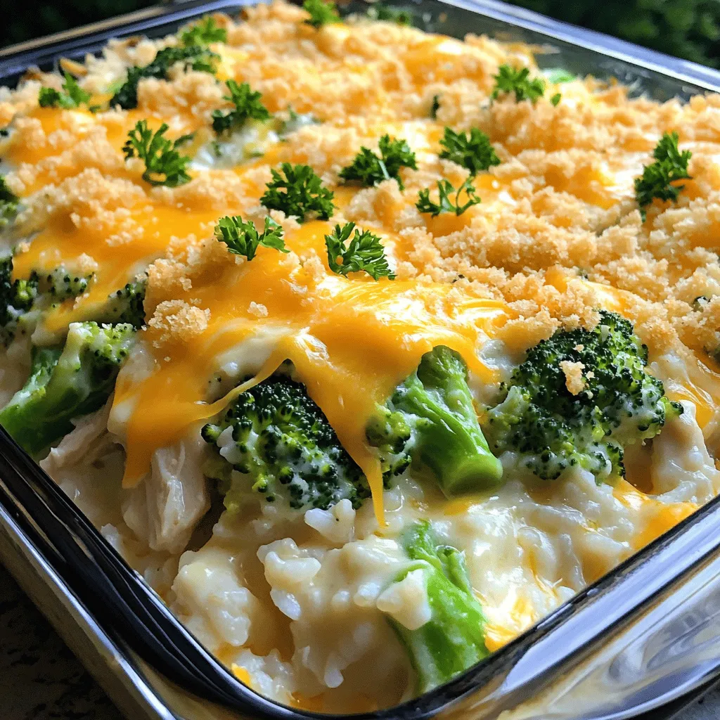 For the perfect Classic Chicken Divan, gather these key ingredients: - 2 cups cooked chicken, shredded - 2 cups broccoli florets, steamed - 1 cup cooked white rice - 1 cup cheddar cheese, shredded - 1 cup cream of chicken soup - 1/2 cup mayonnaise - 1 tablespoon lemon juice - 1 teaspoon garlic powder - 1 teaspoon onion powder - Salt and pepper to taste - 1/2 cup breadcrumbs - 2 tablespoons melted butter These ingredients create a dish that shines with flavor and comfort. The chicken adds protein, while broccoli brings in nutrients. The cream of chicken soup and mayonnaise give it that creamy texture we love. To make Classic Chicken Divan, you need some basic tools: - A large mixing bowl - A 9x13 inch baking dish - A spatula for mixing - A small bowl for breadcrumbs - An oven for baking Having these items ready makes cooking smooth and fun. You can focus on blending flavors instead of running around for tools. Classic Chicken Divan packs a punch in both taste and nutrition. Each serving offers: - Calories: Approximately 350 - Protein: 25 grams - Carbohydrates: 30 grams - Fat: 15 grams - Fiber: 2 grams This meal provides a good balance of protein and carbs, making it filling and satisfying. For the full recipe, including step-by-step instructions, check out the [Full Recipe]. Start by gathering your ingredients. You need cooked chicken, broccoli, rice, cheese, and soup. Make sure you have mayonnaise, lemon juice, garlic powder, onion powder, salt, pepper, breadcrumbs, and butter. Preheat your oven to 350°F (175°C). This helps the dish cook evenly. In a large bowl, mix the shredded chicken, steamed broccoli, and cooked rice. Add the cream of chicken soup and mayonnaise. Then, squeeze in the lemon juice. Season the mix with garlic powder, onion powder, salt, and pepper. Stir it all well until combined. Next, transfer the mixture to a greased 9x13 inch baking dish. Spread it evenly across the dish. Now, sprinkle the shredded cheddar cheese over the mixture. This cheese will melt and add rich flavor. In a small bowl, mix the breadcrumbs with melted butter. Make sure the breadcrumbs get coated well. Then, sprinkle this breadcrumb mix over the cheese layer. Bake the dish in your preheated oven for 25-30 minutes. Look for a golden brown top that bubbles. Once baked, remove the dish from the oven and let it cool for about 5 minutes. This makes serving easier. If you want, garnish with fresh parsley for color. For extra zing, add a lemon wedge on each plate. You can find the full recipe for this classic dish easily online. Enjoy your meal! When making Classic Chicken Divan, avoid these common mistakes: - Underseasoning: Always taste and adjust salt and pepper. - Overcooking broccoli: Steam until just tender for better color and crunch. - Using cold chicken: Warm your chicken before mixing it in for a smoother blend. To get that rich, creamy texture, follow these tips: - Choose the right soup: Use a quality cream of chicken soup for depth. - Add mayo slowly: Mix it in bit by bit to avoid lumps. - Use room temperature ingredients: Let your mayo and soup sit out for a while. Make your dish shine with these ideas: - Garnish with parsley: Fresh herbs add color and brightness. - Serve in the baking dish: It looks rustic and inviting. - Add a lemon wedge: This gives a fresh zing when served. For a complete guide, check out the Full Recipe. {{image_2}} You can make Classic Chicken Divan healthier by using low-fat ingredients. Choose low-fat mayonnaise and a light cream of chicken soup. You can swap regular cheese for reduced-fat cheese. For a gluten-free version, use gluten-free breadcrumbs and check your soup for gluten. These swaps keep the flavor while cutting calories. If you lack some ingredients, don’t worry! You can use cooked turkey instead of chicken. For the broccoli, use cooked spinach or mixed veggies. Brown rice works well in place of white rice. You can even try substituting Greek yogurt for mayonnaise. This change adds protein and creaminess without extra fat. Want to kick up the flavor? Add spices like smoked paprika or cayenne pepper for heat. You can also toss in diced bell peppers or mushrooms for extra veggies. Fresh herbs like thyme or parsley enhance the flavor and add color. For a tangy twist, mix in a bit of Dijon mustard with the sauce. These creative touches make your dish stand out! You can find the Full Recipe for Classic Chicken Divan and explore more ideas to make it your own! To store Classic Chicken Divan, let it cool first. Then, cover it tightly with plastic wrap or foil. You can keep it in the fridge for up to three days. If you use an airtight container, it stays fresh longer. Make sure to label the container with the date. When you are ready to eat the leftovers, preheat your oven to 350°F (175°C). Place the chicken divan in a baking dish. Add a splash of chicken broth or water to keep it moist. Cover the dish with foil to prevent burning. Heat for about 20-25 minutes, or until it is warm throughout. You can also microwave it in a safe dish. Heat in short bursts of 1-2 minutes, stirring in between. You can freeze Classic Chicken Divan for up to three months. To freeze, wrap it tightly in plastic wrap, then foil. For best results, freeze it before baking. When you want to enjoy it, move it to the fridge to thaw overnight. Bake it as directed in the Full Recipe. Enjoy the taste of this comforting dish even when it’s been frozen! Classic Chicken Divan is a creamy, baked dish. It features shredded chicken and broccoli. This dish combines flavors of cheese and chicken soup. The meal is rich and comforting. It often includes rice and a crunchy breadcrumb topping. Each bite is a warm hug on a plate. You can find the Full Recipe for this delightful dish shared earlier. Making Classic Chicken Divan takes about 45 minutes. You spend 15 minutes prepping the ingredients. The baking time lasts 25 to 30 minutes. It’s quick, easy, and perfect for busy nights. Yes, you can make Classic Chicken Divan ahead of time! You can prepare the dish earlier in the day. Store it in the fridge until you’re ready to bake. This saves you time and stress. Classic Chicken Divan pairs well with many sides. Here are some great options: - Simple green salad - Garlic bread - Steamed carrots - Mashed potatoes - Roasted asparagus These sides add color and flavor to your meal. Classic Chicken Divan is a tasty dish made with simple ingredients. We covered the main components and tools needed for success. You can create a creamy dish with our step-by-step instructions. Don't forget the tips to avoid common mistakes. Explore healthy variations and creative flavors to personalize your meal. Proper storage helps keep leftovers fresh. With this guide, you can make an enjoyable meal that impresses everyone. Now, go ahead and put your skills to the test!