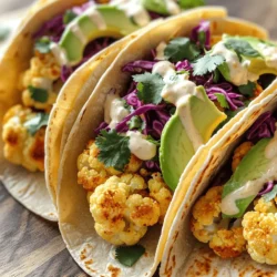 To make tasty roasted cauliflower tacos, you need simple, fresh ingredients. Here’s what you will need: - 1 medium head of cauliflower, cut into florets - 2 tablespoons olive oil - 8 small corn tortillas These items form the base of your tacos. The cauliflower gives a great texture and flavor. The tortillas are soft and hold everything together. Seasoning is key to making these tacos burst with flavor. Here are the must-have spices: - 1 teaspoon chili powder - 1 teaspoon cumin - ½ teaspoon smoked paprika - ½ teaspoon garlic powder - Salt and pepper to taste These spices add warmth and depth. They turn plain cauliflower into a vibrant star of your dish. Make sure to mix them well with the olive oil before tossing in the cauliflower. Toppings can elevate your tacos even more. Here are some great options: - 1 avocado, sliced - 1 cup red cabbage, finely shredded - ¼ cup fresh cilantro, chopped - 2 tablespoons lime juice - ½ cup Greek yogurt or dairy-free yogurt (optional) These toppings add creaminess and crunch. The lime juice gives a bright zing. You can mix and match these toppings based on your taste. Use the Full Recipe for exact amounts and steps. Start by washing your cauliflower. Remove the leaves and cut it into bite-sized florets. This helps the cauliflower cook evenly. In a large bowl, mix the florets with olive oil, chili powder, cumin, smoked paprika, garlic powder, salt, and pepper. Make sure every piece is coated well. This mix gives the cauliflower flavor and a nice kick. Preheat your oven to 425°F (220°C). Spread the cauliflower on a baking sheet. Use parchment paper for easy cleanup. Roast for 25-30 minutes. Halfway through, toss the cauliflower to help it brown. You want it golden brown and tender. The roasting makes the flavors pop. While the cauliflower roasts, warm the corn tortillas in a skillet. Just heat them for about 30 seconds on each side. This makes them soft and pliable. Once the cauliflower is ready, take it out of the oven. Let it cool for a minute. Now, grab your tortillas. Place a scoop of roasted cauliflower on each one. Top with avocado slices, shredded red cabbage, and chopped cilantro. Drizzle with lime juice. If you like, add a dollop of Greek yogurt for creaminess. Now, your delicious roasted cauliflower tacos are ready to enjoy! For more details, check the Full Recipe. To get that ideal roast on your cauliflower, start with fresh florets. Cut them into even pieces. This helps them cook evenly. Toss the florets well with olive oil and spices. Make sure each piece is coated. Spread them out on the baking sheet. Avoid crowding the pan. This allows for better airflow and crispiness. Roast them at 425°F (220°C) for 25-30 minutes. Halfway through, give them a toss. Look for a golden-brown color and a tender bite. Want to add more flavor? You can marinate the cauliflower for a few hours. Use lime juice, garlic, and spices for depth. Try adding a touch of maple syrup for sweetness too. If you like heat, add cayenne pepper or hot sauce. Another trick is to mix in nutritional yeast. It adds a cheesy flavor without dairy. Lastly, serve your tacos with fresh lime wedges. A squeeze of lime brightens everything up. Warm your tortillas before filling them. This makes them soft and easy to fold. Heat them in a skillet over medium heat for about 30 seconds per side. You can also wrap them in a damp paper towel and microwave for 15-20 seconds. For extra flavor, consider using flavored tortillas. Corn tortillas are classic, but you can also try whole wheat or spinach. Always keep your tortillas covered to prevent them from drying out. For the best taste, use them right after warming. For the complete preparation of these delicious tortillas, check the Full Recipe. {{image_2}} You can change the taste of your tacos with different spices. If you want a kick, use cayenne pepper. For a sweet twist, try adding some cinnamon. You can mix herbs like oregano or thyme for a fresh flavor. Each blend gives your roasted cauliflower tacos a unique taste. Experiment and find your favorite! These tacos are friendly for all diets. You can keep them vegetarian by using Greek yogurt. For a vegan option, swap it for dairy-free yogurt. You can also add black beans or chickpeas for extra protein. This way, everyone can enjoy a hearty meal that fits their needs. Toppings make tacos fun! Try adding fresh mango or pineapple for sweetness. Pickled red onions lend a tangy crunch. You can also use jalapeños for heat. Don’t forget some lime wedges for zesty flavor! Mix and match toppings to create your perfect taco. For the full recipe, check out the Roasted Cauliflower Tacos recipe for all the details. To store your roasted cauliflower tacos, let them cool first. Place leftovers in an airtight container. You can keep them in the fridge for up to three days. If you want to store the tacos longer, freeze the roasted cauliflower separately. It will stay good for about a month. Reheating is easy! For the best taste, warm the cauliflower in the oven. Preheat your oven to 350°F (175°C). Spread the cauliflower on a baking sheet and heat for about 10-15 minutes. You can also microwave the tacos for 30-60 seconds. Just be careful not to overheat them. Meal prep makes life simple! You can roast the cauliflower ahead of time. Store it in the fridge for quick meals. Warm tortillas can be made fresh each time you eat. This keeps them soft. You can also prepare toppings like avocado and cabbage in advance. Just keep them in separate containers. Use this method to enjoy fresh tacos anytime! For the full recipe, check out the complete guide above. You can tell when the cauliflower is done by looking for a golden brown color. The edges should be crispy, and the florets should feel tender when pierced with a fork. This usually takes about 25 to 30 minutes in a hot oven. Toss the cauliflower halfway through for even cooking and browning. Yes, you can make these tacos ahead of time. Roast the cauliflower and store it in the fridge. You can also prepare the toppings like avocado, red cabbage, and cilantro in advance. When you are ready to eat, warm the tortillas, add the cauliflower, and top with your fresh toppings. Some great side dishes for roasted cauliflower tacos include: - Black beans - Mexican rice - Grilled corn - A fresh salad - Guacamole These sides can add more flavors and textures to your meal. Absolutely, you can use different types of tortillas. Flour tortillas work well if you prefer a softer bite. You can also try whole wheat or spinach tortillas for a health boost. Just warm them up like the corn tortillas for the best taste. For the full recipe, check out the instructions above. Roasted cauliflower tacos are a tasty and healthy choice. We explored all the key ingredients, from cauliflower to flavorful toppings. I shared step-by-step instructions for prepping, roasting, and assembling your tacos. You learned tips for the perfect roast and exciting variations to try. Don't forget storage info and reheating tips for leftovers. With these insights, you can enjoy delicious tacos that fit your needs. Dive in and make these today! You’ll love the unique flavors and satisfying crunch.