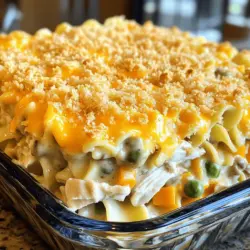 To make a classic chicken noodle casserole, gather these fresh ingredients: - 2 cups cooked chicken, shredded - 2 cups egg noodles - 1 can (10.5 oz) cream of mushroom soup - 1 cup sour cream - 1 cup frozen mixed vegetables (peas, corn, and carrots) - 1 cup shredded cheddar cheese - 1 teaspoon garlic powder - ½ teaspoon onion powder - ½ teaspoon black pepper - ½ teaspoon salt - ½ cup breadcrumbs (optional, for topping) - 2 tablespoons olive oil or melted butter (optional, for bread topping) These simple ingredients create a dish that warms the heart. The cooked chicken adds protein and flavor. The egg noodles give the casserole its base. Cream of mushroom soup and sour cream make it rich and creamy. Mixed vegetables provide color and nutrients. Finally, the cheese and optional breadcrumb topping add a delightful crunch. With the right balance of flavors, this casserole becomes a family favorite. You can always customize it with your preferred veggies or spices. For the full recipe, refer to Classic Chicken Noodle Casserole. - Preheat your oven to 350°F (175°C). - Cook egg noodles according to package instructions. Start by preheating your oven. This step ensures a nice, even bake. While the oven heats, cook the egg noodles. Follow the package directions for timing. You want them al dente since they will continue cooking in the oven. Drain and set aside. - In a large mixing bowl, combine chicken, egg noodles, cream of mushroom soup, sour cream, and mixed vegetables. - Season with garlic powder, onion powder, black pepper, and salt. In a big bowl, mix the cooked chicken and egg noodles. Then, add the cream of mushroom soup and sour cream. These creamy ingredients make the dish rich and smooth. Toss in the mixed veggies for color and nutrition. Finally, sprinkle in garlic powder, onion powder, black pepper, and salt. Stir well until everything is mixed evenly. - Transfer mixture to a greased casserole dish. - Add shredded cheddar cheese and optional breadcrumb topping. - Cover with foil and bake, then uncover for final baking. Now, take a greased casserole dish and transfer the mixture into it. Spread it out so it cooks evenly. Next, sprinkle the shredded cheddar cheese on top. If you want a crunchy topping, mix breadcrumbs with a bit of olive oil or melted butter and add that too. Cover the dish with foil and bake it for 25 minutes. After that, remove the foil and let it bake for another 15 minutes. This step helps the cheese turn golden and bubbly. Enjoy the delightful aroma filling your kitchen! For the full recipe, check out the details provided above. To get the best texture, cook the noodles just a bit less than usual. This keeps them firm and helps them hold up in the dish. You can also save time by using rotisserie chicken. It's already cooked, tender, and full of flavor. Fresh herbs can really brighten your casserole. Try adding parsley or thyme for a burst of freshness. You can also switch up the cheese. Different cheeses like mozzarella or pepper jack can give new tastes to your dish. Pair the casserole with a fresh green salad or some warm garlic bread. These sides add a nice crunch and flavor. You might also want to offer a favorite dipping sauce. It can add extra taste and make each bite even better. {{image_2}} You can easily change some ingredients in this dish. For a different taste, substitute cream of chicken soup for cream of mushroom. This swap gives a rich flavor. You can also replace frozen vegetables with fresh ones. Fresh veggies add great crunch and color to your casserole. If you need a gluten-free meal, use gluten-free noodles instead of regular ones. This keeps the dish tasty while meeting dietary needs. For a lighter version, swap sour cream with Greek yogurt. Greek yogurt gives a creamy texture with less fat. Want to spice things up? Add paprika or cayenne pepper for a little kick. These spices boost the flavor without overpowering it. You can also try different cheeses. Mozzarella or pepper jack can add a unique twist to your casserole. Each cheese brings its own character and richness. For the full recipe, check the main article to get started! Store leftovers in an airtight container in the refrigerator for up to 3 days. This method keeps your casserole fresh and tasty. When you want to eat it again, just take it out and enjoy. You can freeze an unbaked casserole for later use. Just thaw it in the fridge before baking. If you have a fully baked casserole, you can also freeze it. Make sure to wrap it well to keep air out. This way, it stays good for months. For the best results, reheat your casserole in the oven. This gives it a nice, warm texture. If you need a quicker option, use the microwave. Just cover it to keep the moisture in. This prevents it from drying out while heating. Yes, you can prepare the casserole and store it in the refrigerator overnight before baking. This makes it easy to have a warm meal ready after a busy day. Just cover it well with plastic wrap or foil to keep it fresh. When you're ready, bake it straight from the fridge. You may need to add a few extra minutes to the baking time. To make your casserole creamy, use enough of the right ingredients. Cream of mushroom soup and sour cream are key. They give the dish a rich, smooth texture. Make sure to mix them well with the other ingredients. You can also add a bit of chicken broth for extra creaminess if you prefer. If you don't have egg noodles, don't worry. You can use rice, quinoa, or different types of pasta instead. This gives you flexibility based on what you have at home. Just cook them according to the package instructions before mixing them into the casserole. Each option will bring a unique taste and texture to your dish. Try the full recipe for more details! This blog post showed how to make a tasty chicken noodle casserole. We covered ingredients, step-by-step instructions, and tips for flavor and texture. You learned about variations and storage options, plus answers to common questions. In the end, this dish is easy and adaptable. With simple changes, you can make it your own. Enjoy your cooking and the smiles it brings to your table!