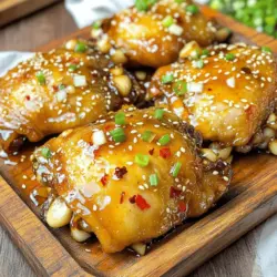 To make Spicy Honey Garlic Chicken, you will need: - 4 boneless, skinless chicken thighs - 3 tablespoons honey - 4 cloves garlic, minced - 2 tablespoons soy sauce (or tamari for gluten-free) - 1 teaspoon red pepper flakes (adjust to taste) - 1 tablespoon sesame oil - 1 tablespoon olive oil - 1 teaspoon grated fresh ginger - Salt and pepper to taste - Green onions, chopped (for garnish) - Sesame seeds (for garnish) If you need to convert measurements, here’s a quick guide: - 1 tablespoon = 3 teaspoons - 1 cup = 16 tablespoons - 1 pound = 16 ounces You can easily swap some ingredients for others. Here are a few ideas: - Use chicken breasts instead of thighs if you prefer. - Maple syrup can replace honey for a vegan option. - Coconut aminos work well if you need a soy sauce substitute. - For a milder dish, reduce red pepper flakes or use sweet paprika. - Use garlic powder instead of fresh garlic in a pinch. For the full recipe, check out the detailed steps above! To make Spicy Honey Garlic Chicken, you will first mix a tasty marinade. Then, you will marinate the chicken. After marinating, sear the chicken in a hot skillet. Finally, bake it in the oven to finish cooking. This method keeps the chicken juicy and flavorful. 1. Start by mixing the marinade. In a bowl, whisk together the honey, minced garlic, soy sauce, red pepper flakes, sesame oil, olive oil, ginger, salt, and pepper. Make sure everything blends well. 2. Next, take your chicken thighs and place them in a plastic bag or dish. Pour the marinade over the chicken. Seal the bag or cover the dish. Let it marinate for 30 minutes to 2 hours in the fridge for the best flavor. 3. While the chicken marinates, preheat your oven to 400°F (200°C). 4. Heat a large oven-safe skillet over medium-high heat. If it looks dry, add a little olive oil to prevent sticking. 5. Take the chicken out of the marinade. Let any extra marinade drip off. Place the chicken in the hot skillet. Sear for 3-4 minutes on each side until golden brown. 6. Pour the remaining marinade over the chicken in the skillet. 7. Now, transfer the skillet to your preheated oven. Bake for 15-20 minutes. Check that the chicken’s internal temperature reaches 165°F (75°C) and that the sauce is bubbly. 8. Once done, remove the skillet from the oven. Let the chicken rest for a few minutes before slicing it. 9. Serve the chicken on a platter. Drizzle the baked sauce on top. Garnish with chopped green onions and sesame seeds. - Ensure your skillet is hot before adding the chicken. This helps get a nice sear. - Don’t crowd the pan. If you have more chicken, sear it in batches. - Use a meat thermometer to check the chicken's temperature. This ensures it is cooked safely. - Let the chicken rest after baking. This keeps it juicy and tender. For the full recipe, check out the details above! To get the best flavor, marinate your chicken properly. Use a resealable bag or a shallow dish. This helps the chicken soak in the marinade. I recommend marinating for at least 30 minutes. However, for more flavor, aim for 1 to 2 hours. You can even marinate overnight if you plan ahead. Always keep the chicken in the fridge while it marinates. This keeps it safe and fresh. The sauce should be sticky and thick. To reach this, whisk the marinade well before cooking. Starting with honey helps create that thick texture. As you cook, the sauce will reduce and thicken even more. If it's too thick, add a splash of water or chicken broth while cooking. If it's too thin, let it simmer longer until it thickens. Spicy Honey Garlic Chicken pairs well with many sides. Serve it over rice or quinoa for a filling meal. Steamed broccoli or green beans add a nice crunch. You can also serve it with a fresh salad to balance the flavors. For a fun twist, try it in a wrap or a taco. Sprinkle with chopped green onions and sesame seeds to make it pop. For the full recipe, check the details above. {{image_2}} You can add some vegetables to your dish. Veggies like bell peppers, broccoli, and snap peas work well. Just chop them into bite-sized pieces. Sauté them in the skillet before adding the chicken. This adds color and crunch. Plus, it makes your meal more balanced. You can also roast the vegetables in the oven alongside the chicken. They will soak up those tasty flavors. If you need a gluten-free meal, use tamari instead of soy sauce. Tamari is a great choice and tastes similar. You can also use a gluten-free soy sauce. Just check the label to be sure. This way, you can enjoy this dish without worry about gluten. Feel free to switch up the flavors. For a sweet twist, try maple syrup instead of honey. If you want more heat, add more red pepper flakes or even some chili paste. You can also experiment with different oils. For example, try coconut oil for a different taste. Fresh herbs like cilantro or basil can also add a fresh touch. These small changes can create a whole new dish while keeping the heart of the recipe. For the complete recipe, check the Full Recipe section. After you enjoy your Spicy Honey Garlic Chicken, store any leftovers in an airtight container. Let the chicken cool down to room temperature first. This helps keep it fresh. Place the container in the fridge. It will stay good for up to three days. For longer storage, use the freezing method below. When you're ready to eat leftovers, reheating is easy. You can use the microwave or the oven. For the microwave, place the chicken on a plate and cover it. Heat for 1-2 minutes, checking it often. If you prefer the oven, preheat it to 350°F (175°C). Place the chicken on a baking sheet and warm it for about 10-15 minutes. This keeps the chicken juicy. If you want to freeze Spicy Honey Garlic Chicken, first let it cool completely. Wrap each piece tightly in plastic wrap. Then, place the wrapped pieces in a freezer bag. Label the bag with the date. The chicken can freeze for up to three months. When you're ready to cook, thaw it overnight in the fridge. You can then reheat it as mentioned above. Enjoy your delicious meals anytime! Yes, you can use chicken breasts. They will cook faster than thighs. They may also be a bit drier, so don't overcook them. Keep an eye on the internal temperature. Remove them at 165°F for best results. The spice level depends on the red pepper flakes. If you like heat, use more flakes. If you prefer mild, reduce the amount. The honey balances the spice nicely, making it flavorful but not too hot. This dish pairs well with rice or noodles. You can add steamed vegetables for color and nutrition. Consider a fresh salad to brighten the meal. Serve with a side of pickled vegetables for a nice crunch. You can marinate the chicken a day before. Keep it in the fridge overnight for better flavor. Bake the chicken right before serving. This way, it stays fresh and delicious. You can also cook it completely and refrigerate it. Just reheat it gently before serving. For the full recipe, check out the details above. In this blog post, we covered key ingredients, cooking steps, and handy tips. I shared simple ways to marinate chicken and make sauces just right. You learned spice variations and how to store leftovers effectively. Remember, cooking should be fun and easy. Experiment with flavors, and enjoy your meals. With these ideas, you can create tasty dishes that everyone will love. Cook confidently and share your delicious results!