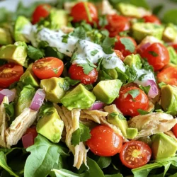 - 2 cups cooked chicken breast, shredded - 1 ripe avocado, diced - 1/2 cup cherry tomatoes, halved - 1/4 cup red onion, finely chopped - 1/4 cup Greek yogurt - 2 tablespoons lime juice - 1 tablespoon fresh cilantro, chopped (optional) - Salt and pepper to taste - Mixed greens for serving - Additional toppings (e.g., nuts, seeds) For this Simple Avocado Chicken Salad, you need fresh and simple ingredients. The main stars are cooked chicken, ripe avocado, cherry tomatoes, and red onion. Shredded chicken adds protein and makes the salad hearty. Use cooked chicken breast for the best texture and flavor. The creamy avocado brings richness. It’s best to pick a ripe avocado. You want it soft but not mushy. Cherry tomatoes add sweetness and color. Halve them for easy eating. Red onion gives a nice crunch and a bit of bite. Finely chop it to keep the flavor balanced. For the dressing, Greek yogurt is a great choice. It adds creaminess without extra fat. Lime juice brightens the dish. The fresh cilantro is optional, but it adds a fresh touch. Finish with salt and pepper to taste. I love serving this salad over mixed greens. It makes a great base and adds extra crunch. You can also add toppings like nuts or seeds for a delightful twist. For the full recipe, check out Avocado Chicken Delight Salad. Start by gathering your ingredients. In a large bowl, combine the shredded chicken and diced avocado. This mix gives you a creamy base. Next, add the halved cherry tomatoes and finely chopped red onion. These ingredients add flavor and color. Gently mix everything together. You want to keep the avocado chunks intact. Now, let’s make the dressing. In a small bowl, mix together the Greek yogurt, lime juice, and chopped cilantro. Stir until the mixture is smooth. This dressing adds a zesty twist to your salad. If you don’t like cilantro, you can skip it or use another herb. Pour the yogurt dressing over the chicken and avocado mixture. Toss carefully to coat everything well. Be gentle; you don’t want to mash the avocado too much. Finally, season with salt and pepper to taste. Serve this fresh salad over a bed of mixed greens for a colorful touch. Enjoy your meal! For the full recipe, refer to the Avocado Chicken Delight Salad. To pick the best avocado, look for one that feels slightly soft. Gently squeeze it in your palm. If it gives a little, it's ready to eat. A hard avocado is not ripe yet. Avoid avocados with dark spots or wrinkles, as these may be overripe. To prevent browning, keep the pit in the leftover avocado. This slows down oxidation. You can also sprinkle lime juice on the cut surface. The acid helps keep it green longer. You can make this salad even tastier. Add spices like cumin or paprika for a kick. Fresh herbs like dill or parsley can brighten the flavor too. If you want a different dressing, try a vinaigrette. A simple mix of olive oil and vinegar works great. Make your salad look stunning. Use a large bowl to mix the salad, then serve it on a plate. Add a sprinkle of fresh herbs on top for color. For extra crunch, toss in some nuts or seeds. This salad pairs well with grilled bread or wraps for a full meal. {{image_2}} You can make your avocado chicken salad even better by adding more veggies. Try bell peppers for crunch or cucumbers for freshness. Both options add color and flavor. For proteins, you can switch things up too. Shrimp adds a nice seafood twist. Tofu is a great choice for a plant-based option. These add-ins can keep the salad interesting each time you make it. While the Greek yogurt dressing is creamy and tasty, you can explore other options. A vinaigrette can give your salad a zesty kick. It’s light and refreshing, perfect for warm days. If you want more creaminess, consider alternatives like ranch or tahini dressing. Each option brings a new flavor to your meal. Looking for keto-friendly adaptations? Use a low-carb dressing and skip the tomatoes. This keeps the flavor while cutting carbs. For vegan-friendly options, swap the chicken for chickpeas or lentils. You can also replace Greek yogurt with avocado or a nut-based yogurt. This keeps the salad tasty while meeting your dietary needs. For the full recipe, check out the Avocado Chicken Delight Salad. To keep your avocado chicken salad fresh, put it in the fridge. Use an airtight container for best results. This keeps moisture in and air out, so your salad stays tasty. If you have a smaller portion, a smaller container works great too. You can store this salad in the fridge for up to three days. After that, the avocado may brown and the salad might lose its flavor. Look for any off smells or changes in texture. If it smells sour or looks slimy, it’s time to toss it. You do not need to reheat this salad. It tastes best cold and fresh. If you prefer warm chicken, heat it separately, then mix it in. However, avoid reheating the whole salad. The fresh ingredients do not hold up well to heat. For more details, check out the Full Recipe. You can use sour cream or mayo as a substitute. Both have a creamy texture. If you want a lighter option, try cottage cheese or mashed avocado. Each adds a unique taste. You can also make a vinaigrette. Mix olive oil, vinegar, mustard, and herbs for a tangy twist. Yes, rotisserie chicken is a great option! It saves time and adds flavor. You can find it at most grocery stores. The chicken is already cooked and seasoned. This makes your salad quick and easy to prepare. Shred the chicken and mix it into your salad. For meal prep, make the salad a few hours in advance. Store the salad in the fridge. Keep the dressing separate until you are ready to eat. This keeps the salad fresh and crisp. You can also chop the veggies and chicken the night before. Yes, this salad is gluten-free! All the ingredients are naturally free from gluten. You can enjoy it without worry. This makes it a great option for those with gluten sensitivities. Always check your ingredients to ensure they meet your needs. This blog post covered a tasty chicken salad you'll love. We looked at fresh ingredients like chicken, avocado, and cherry tomatoes. You learned how to make a simple dressing with Greek yogurt and lime juice. Plus, we shared tips on customizing flavors, storing leftovers, and even meal prep. This salad is both healthy and easy to make. Enjoy experimenting with variations or serving it with your favorite sides. Make this dish your own, and you'll impress your family and friends!