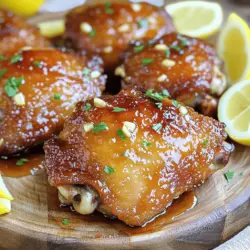 - 4 boneless chicken thighs (or breasts) - 3 tablespoons honey - 3 tablespoons fresh lemon juice - 4 cloves garlic, minced - 1 tablespoon olive oil - 1 teaspoon soy sauce (low sodium) - 1 teaspoon dried thyme - Salt and pepper to taste - Fresh parsley, chopped (for garnish) To create this dish, you need simple, fresh items. The honey gives the chicken a sweet taste. The lemon juice adds a bright zing. Garlic brings a savory kick. Together, these flavors make a great meal. You can use chicken thighs or breasts. Thighs are juicier, but breasts are leaner. I like thighs for this recipe. They stay moist while cooking. The olive oil helps the marinade stick to the chicken. Soy sauce adds depth and umami. Dried thyme gives a hint of earthiness. Salt and pepper balance all the flavors. Fresh parsley adds a color pop and freshness when you serve it. For the full recipe, check out the details above. Enjoy cooking! To start, gather your ingredients. In a small bowl, mix together: - 3 tablespoons honey - 3 tablespoons fresh lemon juice - 4 cloves garlic, minced - 1 tablespoon olive oil - 1 teaspoon soy sauce (low sodium) - 1 teaspoon dried thyme - Salt and pepper to taste Stir well until all ingredients blend. This marinade gives the chicken a sweet and zesty flavor. Next, take your chicken thighs and place them in a resealable bag or a shallow dish. Pour the marinade over the chicken, making sure it covers all sides. Seal the bag or cover the dish to keep the flavors in. Refrigerate the chicken for at least 30 minutes. If you have more time, let it sit for 1-2 hours. The longer it marinates, the more flavor it gains. While the chicken marinates, preheat your oven to 400°F (200°C). This step is key for even cooking. After marinating, remove the chicken from the bag or dish. Place it in a baking dish. Pour any leftover marinade over the chicken for extra flavor. Bake the chicken in the preheated oven for 25-30 minutes. Ensure it reaches an internal temperature of 165°F (74°C). When it’s done, let the chicken rest for a few minutes before slicing. This helps keep it juicy. For the full recipe, check out the complete guide above. Marinating chicken is key for great taste. I suggest marinating for at least 30 minutes. For the best flavor, try to marinate for 1 to 2 hours. This allows the chicken to soak up all the yummy flavors. Fresh herbs add a nice touch, too. Chopped parsley works well as a garnish. It gives your dish a fresh look and taste. Make sure your chicken is fully cooked. The best way to check is by using a meat thermometer. You want the chicken to reach 165°F (74°C). This ensures it is safe to eat. If you don’t have a thermometer, cut into the chicken. The juices should run clear, not pink. For a beautiful presentation, serve the chicken on a big platter. Add lemon wedges for a pop of color. A sprinkle of chopped parsley makes it look fresh and tasty. You can also pair the dish with steamed rice or sautéed vegetables. This makes a well-rounded meal that everyone will enjoy. {{image_2}} You can change the proteins in this dish. Instead of chicken, use shrimp or tofu. Shrimp cooks fast and adds a nice twist. Tofu is great for a plant-based meal. Just make sure to press it well for flavor. You can also swap the sweeteners. Maple syrup works well if you want a richer taste. Agave syrup is a good choice for a lighter sweetness. Both keep the dish delicious and unique. Want to spice things up? You can add paprika or cayenne for heat. These spices give your chicken a nice kick. Adjust the amount based on your taste. You can also add vegetables. Bell peppers, broccoli, or snap peas work great. They add color and nutrition to your meal. Just toss them in the baking dish with the chicken. For more ideas, check the Full Recipe. To keep your honey lemon garlic chicken fresh, store leftovers in an airtight container. This method helps maintain the chicken's flavor and prevents it from drying out. Make sure to cool the chicken to room temperature before sealing the container. Refrigerate it right away to keep it safe. When reheating, the best method is to use the oven or stovetop. Both options keep the chicken juicy and tasty. If using the oven, preheat it to 350°F (175°C). Place the chicken in a baking dish and cover it with foil. Heat for about 15-20 minutes. If using the stovetop, add a splash of water or broth to a pan. Warm the chicken over medium heat, turning it often. You can freeze honey lemon garlic chicken for up to three months. To freeze, wrap the chicken tightly in plastic wrap or foil, then place it in a freezer-safe bag. For thawing, move the chicken to the fridge for a day before reheating. Alternatively, you can use the microwave on the defrost setting. You should marinate the chicken for at least 30 minutes. This lets the flavors soak in. For the best taste, try to marinate for 1-2 hours. If you have time, go for the longer marination. The honey and lemon will make the chicken juicy and full of flavor. Yes, you can use skin-on chicken. Skin-on chicken gives a nice crispy texture. Just keep in mind that it may take a bit longer to cook. When baking, check the internal temperature. It should reach 165°F (74°C). This ensures the chicken is safe to eat. This dish pairs well with many sides. Here are a few great options: - Steamed rice - Sautéed vegetables - Mashed potatoes - Quinoa salad - Garlic bread These sides will balance the meal and add more color to your plate. For full details, check out the Full Recipe. This blog post covered how to make honey lemon garlic chicken from start to finish. I shared the key ingredients and step-by-step instructions. Plus, I included tips to enhance flavor and variations to try. In the end, this dish is simple and delicious. You can easily customize it to suit your tastes. With a bit of care, you’ll impress anyone at your table. Enjoy your cooking adventure!