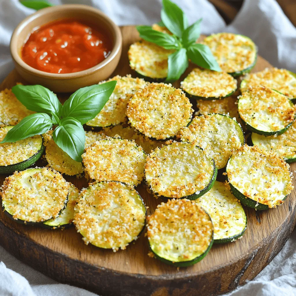 - 2 medium zucchini - 1 cup breadcrumbs (panko for extra crunch) - 1/2 cup grated Parmesan cheese - 1 teaspoon garlic powder - 1 teaspoon Italian seasoning - Salt and pepper to taste - 1 large egg, beaten - Olive oil spray To make Air Fryer Zucchini Parmesan Chips, gather these simple ingredients. First, choose fresh zucchini. Look for firm, shiny ones. They should feel heavy and have a smooth skin. Next, get your breadcrumbs. Panko gives a great crunch. Regular breadcrumbs work too. You'll also need Parmesan cheese. Grated cheese melts well and adds a rich flavor. Now, let’s talk seasonings. Garlic powder brings a nice kick. Italian seasoning adds a blend of herbs. Salt and pepper elevate all the flavors. You can adjust these to match your taste. For the binding agent, you’ll use a beaten egg. This helps the coating stick. A light spray of olive oil gives extra crispiness. It makes the chips golden and tasty. For the full recipe, check the link. Now that you have the ingredients, you are ready to create a delicious snack! - Preheat the air fryer to 375°F (190°C). - Slice the zucchini into thin rounds. Aim for about 1/4 inch thick. - In a shallow bowl, mix breadcrumbs, Parmesan cheese, garlic powder, Italian seasoning, salt, and pepper. - In another shallow bowl, beat the egg. - Dip each zucchini slice in the egg, letting the extra drip off. Then, coat it with the breadcrumb mixture, pressing lightly to help it stick. - Arrange the coated zucchini slices in a single layer in the air fryer basket. - Lightly spray with olive oil for extra crispiness. - Air fry for 8-10 minutes, flipping halfway through. Look for a golden brown color and crisp texture. Follow the [Full Recipe] for more details. Enjoy those delightful chips! To make your zucchini chips extra crispy, I highly recommend using panko breadcrumbs. They add a fantastic crunch that regular breadcrumbs can't match. When you coat the zucchini, press the breadcrumbs on firmly. This helps them stick better during cooking. Another key to crispiness is using olive oil spray. A light mist before air frying keeps the chips from drying out while making them golden and crunchy. When serving these chips, presentation is key. Use a rustic wooden platter to add charm. Place a small bowl of marinara sauce next to the chips for dipping. You can also sprinkle fresh basil leaves on top for a colorful touch. Pair these chips with a light salad or grilled veggies for a delightful meal. Check for doneness by looking for a golden brown color. If the chips are not crispy enough, air fry them for another minute or two. If your zucchini slices are thicker, adjust the cook time. Thicker slices may take a bit longer to cook. Always flip the chips halfway through to ensure even cooking. For the full recipe, visit the [Full Recipe]. {{image_2}} You can swap out Parmesan for other cheeses. Try mozzarella for a gooey texture. Cheddar adds a sharp taste. Goat cheese brings a creamy flavor. Each cheese gives a unique twist to your chips. Herbs can also change the flavor. Add fresh basil for a bright taste. Oregano works well for a classic Italian vibe. A dash of rosemary gives a wonderful aroma. Mix and match to find your favorite blend. Want more flavor? Add your favorite spice blends. A sprinkle of paprika gives a smoky touch. Cumin can add warmth and depth. Try taco seasoning for a fun twist. Adjust the heat level to your liking. If you love spice, add cayenne pepper. A pinch gives a nice kick. For milder flavors, stick to black pepper or Italian seasoning. You can change the coating for your zucchini chips. Try flour or cornstarch for a different crunch. These options can give a lighter feel. Cornmeal is another great choice for texture. If you're gluten-free, use almond flour or gluten-free breadcrumbs. These options keep it crispy without the gluten. Enjoy your chips without any worries! For the full recipe, check out the Crispy Air Fryer Zucchini Parmesan Chips. After air frying your zucchini chips, let them cool. Cooling helps keep their crunch. Once cooled, store the chips in an airtight container. Glass or plastic containers work well. Avoid paper bags, as they trap moisture. To reheat the chips, use your air fryer. Preheat it to 375°F (190°C) for best results. Place the chips in the basket and heat for about 3-5 minutes. This method keeps them crispy. Avoid using the microwave, as it can make them soggy. Zucchini chips last about 3-5 days in the refrigerator. For longer storage, freeze them. They can last up to three months in the freezer. To check for spoilage, look for any signs of softness or discoloration. If they feel wet, it’s best to toss them. For the best zucchini chips, slice your zucchini thinly, about 1/8 inch thick. This thinness helps them crisp up nicely in the air fryer. Use a sharp knife or a mandoline for even slices. This ensures they cook uniformly. If the slices are too thick, they might turn out soggy instead of crispy. Yes, you can! Instead of breadcrumbs, try crushed nuts for a nutty flavor. Almonds or walnuts work well. You can also use cornmeal for a different texture. For a gluten-free option, use gluten-free breadcrumbs or ground oats. Each option adds a unique taste and crunch. To make your zucchini chips healthier, you can skip the egg. Instead, use a light spray of water to help the coating stick. You can also choose whole grain breadcrumbs. Another option is to use nutritional yeast instead of cheese for a cheesy flavor without the calories. Yes, you can prepare the coating mixture ahead of time. Just store it in an airtight container. Keep it in a cool place until you are ready to use it. You can also slice the zucchini in advance. Just store the slices in water to prevent browning. Zucchini chips are a tasty and healthy snack you can make easily. We covered the main ingredients, like zucchini, breadcrumbs, and seasonings. I gave you step-by-step instructions for preparation and cooking. You learned tips for extra crispiness and fun serving ideas. We also explored variations and smart storage methods. Remember, with little tweaks, you can create your own unique zucchini chips. Enjoy making and sharing them with others!