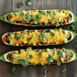 To make taco stuffed zucchini boats, gather these fresh and tasty ingredients: - 4 medium zucchinis - 1 pound ground turkey or beef - 1 tablespoon olive oil - 1 small onion, diced - 2 cloves garlic, minced - 1 packet taco seasoning (or homemade mix) - 1 cup black beans, drained and rinsed - 1 cup corn, fresh or canned - 1 cup diced tomatoes (canned or fresh) - 1 cup shredded cheddar cheese - Fresh cilantro, chopped (for garnish) - Salt and pepper to taste These ingredients make a fun and nutritious dish. The zucchinis serve as sturdy boats that hold all the yummy flavors. Ground turkey or beef gives a hearty base. The taco seasoning brings the classic flavor we love, while beans and corn add texture and nutrition. Fresh tomatoes keep it juicy, and cheese provides a creamy finish. The cilantro adds a fresh touch at the end. For the full recipe, check out the complete steps to create this delicious meal. 1. Preheat your oven to 375°F (190°C). This helps the zucchini cook evenly. 2. Slice the zucchinis in half lengthwise. Use a spoon to scoop out the center flesh. This creates the boat shape. Lightly sprinkle the insides with salt and set them aside. 3. Heat olive oil in a large skillet over medium heat. Add the diced onion and cook until it looks clear, about 3–4 minutes. 4. Next, add minced garlic to the skillet. Cook for another minute until you smell the garlic. 5. Add the ground turkey or beef to the skillet. Break it up with a spoon and cook until it turns brown, about 6–8 minutes. 6. Stir in the taco seasoning. Then, mix in the black beans, corn, and diced tomatoes. Let this cook for 5 minutes so the flavors blend. Season with salt and pepper to taste. 1. Carefully fill each zucchini boat with the meat mixture. Pack it in slightly to make sure each one is full. 2. Top each stuffed zucchini with a good amount of shredded cheddar cheese. This adds a nice, gooey layer on top. 1. Place the stuffed zucchinis in a baking dish. Bake them in the preheated oven for 25–30 minutes. 2. Check the zucchinis for doneness. They should be soft, and the cheese should be bubbly and golden. For the full recipe, check out the details above. Enjoy your delicious taco stuffed zucchini boats! - Selecting the right zucchinis: Choose medium zucchinis. They should be firm and shiny. Avoid ones with soft spots or blemishes. Larger zucchinis may have more seeds and less flavor. - Ensuring even cooking: Cut the zucchinis in half lengthwise. Scoop out the center gently to create a boat shape. This helps them cook evenly. Try to make all your boats the same thickness for best results. - Adding spices or extra ingredients: Boost flavor by adding chili powder or cumin. You can also mix in some chopped bell peppers or jalapeños for more kick. Fresh herbs like cilantro can brighten up the dish. - Incorporating different cheeses: While cheddar is great, try Monterey Jack or pepper jack for a twist. You can even mix cheeses for a richer taste. Just sprinkle it on top before baking. - Pairing ideas (sides, dips, drinks): Serve these boats with a side of Mexican rice or a fresh salad. Pair with guacamole or salsa for dipping. A light beer or a refreshing limeade complements the flavors well. For the complete recipe, check the Full Recipe section. {{image_2}} You can easily change the protein in taco stuffed zucchini boats. Ground turkey or beef works well, but you can use chicken for a lighter dish. If you want a vegetarian option, try black beans or lentils. These swaps keep the dish tasty and fun while catering to different diets. You can choose between spicy and mild options based on your taste. If you like heat, add diced jalapeños or a dash of hot sauce. For those who prefer mild, skip the spicy ingredients. You can also experiment with spices like cumin, paprika, or chili powder. These different flavors let you create a unique dish every time. If you're on a keto diet, swap out black beans for cauliflower rice. This keeps the carbs low while adding fiber. For a gluten-free version, make sure to use gluten-free taco seasoning. These simple changes help you enjoy taco stuffed zucchini boats while sticking to your diet. For the full recipe, check out the details above. After enjoying your taco stuffed zucchini boats, store any extras in a good container. Use an airtight container to keep them fresh. Glass or plastic containers work well. Make sure they cool down before sealing. Place them in the fridge. They should stay good for about 3 to 4 days. To freeze your stuffed zucchinis, let them cool completely first. Wrap each zucchini tightly in plastic wrap or foil. Then, place wrapped zucchinis in a freezer-safe bag. Remove as much air as you can to prevent freezer burn. They can last up to 3 months in the freezer. When you are ready to eat, take them out of the freezer. Thaw them in the fridge overnight. For reheating, place them in the oven at 350°F (175°C) for about 20 minutes or until hot. You can also microwave them for a quicker option, but the oven keeps them crispy. Enjoy your delicious taco stuffed zucchini boats anytime! How do I know when my zucchini is done? You will know the zucchini is done when it is soft but still holds its shape. The cheese should be melted and bubbly. A fork should easily pierce the zucchini. Can I prepare these in advance? Yes, you can prepare the filling a day ahead. Just keep it in the fridge. You can also stuff the zucchini boats early. Store them covered in the fridge and bake them when you're ready. What can I use if I don't have taco seasoning? If you lack taco seasoning, mix chili powder, cumin, garlic powder, and paprika. You can adjust the amounts to match your taste. This mix works well for a similar flavor. How can I make it spicier? To spice things up, add diced jalapeños or hot sauce to the filling. You can also use spicy taco seasoning. Adjust the heat to fit your taste. In this post, we explored making tasty taco stuffed zucchini boats. You learned about the key ingredients, step-by-step instructions, useful tips, and fun variations. These zucchini boats are simple, healthy, and full of flavor. You can swap proteins or adjust spices to suit your taste. Don't forget to try different serving ideas. Enjoy your time in the kitchen and share your creations. With proper storage, you can savor leftovers too. Dive into this delicious dish and make your meals exciting!