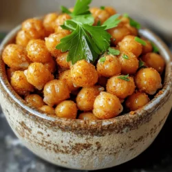 - 1 can (15 oz) chickpeas, drained and rinsed - 2 tablespoons olive oil - 1 teaspoon smoked paprika - 1 teaspoon garlic powder - 1/2 teaspoon cumin - 1/2 teaspoon sea salt - 1/4 teaspoon black pepper - Optional: pinch of cayenne pepper for heat Choosing the right chickpeas is key to your snack's success. I recommend using canned chickpeas for ease. They are soft and ready to cook. Always rinse and drain them well. This step helps remove excess sodium and gives you a clean flavor. Chickpeas pack a punch of health benefits. They are rich in protein and fiber, making them great for snacking. They also help keep you full longer. Plus, they have vitamins and minerals that support your health. If you want to switch up the olive oil, you can use avocado oil or coconut oil. Both work well and add a unique flavor. When it comes to seasonings, feel free to get creative. You can try adding herbs like rosemary or thyme for a fresh taste. Or go bold with spices like chili powder or curry powder. Each option will give your crispy chickpeas a new twist. For the full recipe, check the earlier section! 1. Preheating the air fryer: Start by preheating your air fryer to 400°F (200°C). This takes about 5 minutes. Preheating helps cook the chickpeas evenly and makes them crispy. 2. Drying the chickpeas: After draining and rinsing your chickpeas, spread them on a clean kitchen towel. Pat them dry gently. Removing excess moisture is key for achieving that perfect crispiness. 1. Combining ingredients in a mixing bowl: In a mixing bowl, add your dried chickpeas. Pour in 2 tablespoons of olive oil. Then, sprinkle in 1 teaspoon of smoked paprika, 1 teaspoon of garlic powder, 1/2 teaspoon of cumin, 1/2 teaspoon of sea salt, and 1/4 teaspoon of black pepper. If you like heat, add a pinch of cayenne pepper. Toss the chickpeas well until they are evenly coated with all the spices. 2. Air frying the chickpeas: Carefully lower the chickpeas into the air fryer basket in a single layer. This allows hot air to flow around them, helping them cook evenly. Set the timer for 15-18 minutes. 1. Importance of shaking the basket: Halfway through cooking, take a moment to shake the basket. This step ensures that each chickpea gets a fair chance to crisp up, so don’t skip it! 2. Signs of readiness: golden brown and crispy: Your chickpeas are done when they turn golden brown and feel crispy. If you notice some are still soft, give them a few extra minutes. Once they are ready, remove them from the air fryer and let them cool for a few minutes. They will become even crispier as they cool down. For detailed ingredients and instructions, refer to the [Full Recipe]. To get crispy air fryer chickpeas, you must dry them well. After rinsing, spread them on a towel and pat them dry. This step helps remove moisture, which makes them crispy. For cooking time, I suggest 15 to 18 minutes at 400°F (200°C). Check them halfway through and shake the basket. This helps them cook evenly and get that golden brown look. Feel free to experiment with flavors! Try adding different spices like chili powder or herbs like rosemary. The key is to coat them evenly in oil and spices. This ensures every bite is flavorful. Mix your spices and oil well before adding the chickpeas. This way, each chickpea gets a tasty coating. Serve your crispy chickpeas warm in a bowl. You can add fresh herbs like parsley to make them pretty. They also work great as toppings on salads or soups. Pair them with dips like hummus or guacamole for a tasty snack. Enjoy them as a crunchy side or a fun topping for meals. Check out the Full Recipe for more details! {{image_2}} You can easily switch up the flavors of your crispy air fryer chickpeas. For a sweet treat, try adding a mix of cinnamon and sugar. This gives a warm, cozy taste. To spice things up, use chili powder or buffalo sauce. Both options add a kick that wakes up your taste buds. These chickpeas fit many diets. They are naturally gluten-free, making them safe for those with gluten issues. If you're vegan, you can feel good about snacking on these. They are packed with protein and fiber, which makes them a great choice. Crispy air fryer chickpeas are not just a snack. You can use them as salad toppings for extra crunch. They also work well in soups or grain bowls. Toss them in for added texture and flavor. You can find the full recipe to explore all these tasty options. To keep your crispy chickpeas fresh, store them in an airtight container. This helps prevent moisture from getting in. Place the container in a cool, dry place. The chickpeas stay fresh for about three days. After that, they may lose their crunch. When you want to enjoy your leftover chickpeas, reheating is key. The best way is to use the air fryer again. Set it to 400°F (200°C) for about five minutes. This method helps restore their crispiness. Avoid using the microwave, as it can make them soggy. If you have extra chickpeas, you can freeze them. Spread the cooled chickpeas on a baking sheet in a single layer. Freeze them for about an hour. Once frozen, transfer them to a freezer bag. To thaw, place them in the fridge overnight. Reheat them in the air fryer to get that crunch back. For the full recipe, check out the details above! Crispy air fryer chickpeas can last up to one week when stored properly. To keep them fresh, place them in an airtight container at room temperature. Avoid storing them in the fridge. The cold can make them lose their crunch. Yes, you can use dried chickpeas! First, soak them overnight in water. This helps soften them. Then, cook them in boiling water for about one hour until tender. Once cooked, drain and rinse them. After that, follow the same steps in the recipe for the air fryer. Crispy chickpeas are a healthy snack option. A serving of about one cup has around 180 calories. They are high in protein and fiber, making them filling. They also offer vitamins and minerals, promoting good health. Enjoy them guilt-free! Crispy air fryer chickpeas are easy to make with just a few ingredients. We covered the essential items, the preparation steps, and the cooking process. You learned how to achieve the perfect crispiness and explored fun flavor variations. Remember to store leftover chickpeas in an airtight container for the best taste. Crispiness can be restored when reheating. Have fun experimenting with different flavors. Enjoy these healthy snacks or add them to your meals!