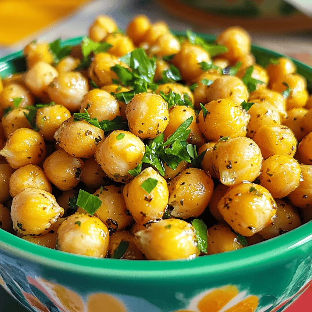 - 1 can (15 oz) chickpeas, drained and rinsed - 2 tablespoons olive oil - 1 teaspoon garlic powder - 1 teaspoon onion powder - 1 teaspoon paprika - ½ teaspoon dried thyme - ½ teaspoon dried rosemary - Salt and pepper to taste To make Air Fryer Garlic Herb Chickpeas, you need some simple, tasty ingredients. First, grab a can of chickpeas. These little beans pack a punch of protein and fiber. Rinse and drain them well. This step helps remove any excess salt from the can. Next, you'll need olive oil. This oil adds flavor and helps the chickpeas get crispy. For seasoning, you will use garlic powder, onion powder, and paprika. These spices bring out the best flavors in our dish. Don't forget the herbs! Dried thyme and rosemary add a nice, earthy taste. Finally, season with salt and pepper to taste. Balancing these flavors makes all the difference. - Fresh parsley for garnish While not necessary, fresh parsley adds a burst of color and freshness. Sprinkle it on top after cooking for a lovely finish. - Air fryer - Mixing bowl - Measuring spoons You will need a few basic tools to whip up this dish. An air fryer is essential for achieving that perfect crunch. Use a mixing bowl to combine your chickpeas with the seasonings. Measuring spoons help ensure you get the right amounts of spices. With these tools in hand, you're ready to make a delicious snack. For the full recipe, check out the cooking instructions. To start, drain and rinse the chickpeas. Place them in a colander and run cold water over them. This removes any canning liquid and helps reduce sodium. Next, dry the chickpeas well. Use a clean kitchen towel to pat them dry. Drying is key for crispy results. If they are too wet, they won't crisp up as much in the air fryer. Now, let’s mix the ingredients. In a large bowl, combine the chickpeas with olive oil, garlic powder, onion powder, paprika, thyme, rosemary, salt, and pepper. Toss them well so every chickpea gets coated. This even coating makes sure each bite is full of flavor. If you skip this step, some chickpeas may taste bland. Set your air fryer to 400°F (200°C). Preheat it for about 5 minutes. This helps the chickpeas cook evenly. Once preheated, add the seasoned chickpeas to the basket. Spread them in a single layer for the best crispiness. Air fry for 12-15 minutes. Make sure to shake the basket halfway through. This helps them cook evenly and turn golden brown. When done, they should be crispy and delicious. Enjoy these flavorful chickpeas as a snack or add them to your meals. For the full recipe, check out the details above. To make your chickpeas crispy, spread them in a single layer in the air fryer. This helps hot air circulate around each chickpea. If they stack up, they won’t cook evenly. During cooking, shake the basket every 5 minutes. This move keeps them moving and helps them crisp up well. You can spice things up with more flavors! Try adding cayenne pepper for heat or cumin for warmth. Fresh herbs like basil or cilantro can also blend well. Adjusting the olive oil can change how crunchy they get. Less oil gives a drier finish, while more oil creates a richer, crunchier bite. Crispy chickpeas pair nicely with salads or grain bowls for added crunch. You can also use them as a topping for soups. If you have leftovers, store them in an airtight container. You can toss them into your next wrap or sprinkle them on popcorn for a tasty snack. For the full recipe, check the link above. {{image_2}} You can change the flavor of your chickpeas with different spice blends. For a Cajun twist, add cayenne pepper and smoked paprika. If you like curry, mix in curry powder and turmeric. To customize heat levels, add more or less spice based on your taste. Just remember to start small. You can always add more! If you don’t have an air fryer, you can still enjoy crispy chickpeas. Oven-baking is a great option. Preheat your oven to 400°F (200°C). Spread the seasoned chickpeas on a baking sheet and bake for about 25-30 minutes, shaking the pan halfway through. Stovetop methods work too. You can use a skillet to pan-fry the chickpeas in olive oil until they are golden. Making these chickpeas gluten-free is easy. All the ingredients are naturally gluten-free. For a vegan-friendly option, you already have that covered! Just ensure your spices are also vegan. If you want to adjust nutrition, try using less olive oil for fewer calories. You can also add more herbs to boost flavor without added fat. Explore the [Full Recipe] for all the details on creating these tasty snacks! To keep your crispy chickpeas fresh, use airtight containers. Glass jars or plastic containers work well. Store them at room temperature for up to three days. After that, they may lose their crunch. Yes, you can freeze cooked chickpeas. Spread them on a baking sheet to freeze individually first. Once frozen, transfer them to a freezer bag. Use them within three months for the best taste. Thaw them in the fridge overnight. To reheat, simply air fry for a few minutes until warm and crispy. Leftover chickpeas can shine in many dishes. Toss them into salads for added crunch. They also work great in grain bowls or wraps. Try mixing them with quinoa and fresh veggies for a tasty meal. For more ideas, check out the [Full Recipe]. I usually cook chickpeas in the air fryer for 12 to 15 minutes at 400°F (200°C). Your cook time may change based on your air fryer model. If you like them extra crispy, go for the longer time. Just remember to shake the basket halfway through to ensure even cooking. Yes, you can use dried chickpeas! But you must soak and cook them first. Start by soaking them in water overnight. Then, boil them for 45 to 60 minutes until tender. After that, drain and rinse them before air frying. This method takes more time but gives you great flavor. If your chickpeas come out soggy, it may be due to a few common mistakes. First, make sure to dry the chickpeas well after rinsing. Excess moisture makes them less crispy. Also, avoid overcrowding the air fryer basket. A single layer helps them crisp up nicely. If you fix these issues, you’ll get the perfect crunch every time! You can make crispy chickpeas with simple steps and easy ingredients. We covered everything from prepping chickpeas to choosing spices. The air fryer gives them a great crunch. Remember to shake the basket for even cooking. Don't be afraid to try new flavors or add herbs. You can make your chickpeas fit any diet. Store them right to keep them fresh. Use leftovers creatively in salads or bowls. Enjoy your tasty chickpeas as a healthy snack or side!