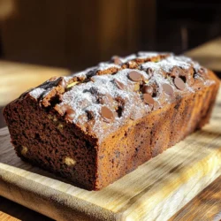To make my delicious chocolate chip zucchini bread, you need a few key ingredients: - 1 ½ cups grated zucchini (about 1 medium zucchini) - 1 cup all-purpose flour - ½ cup whole wheat flour - 1 teaspoon baking powder - ½ teaspoon baking soda - ½ teaspoon ground cinnamon - ¼ teaspoon salt - ½ cup granulated sugar - ½ cup brown sugar, packed - 2 large eggs - ½ cup vegetable oil or melted coconut oil - 1 teaspoon vanilla extract - 1 cup semi-sweet chocolate chips These ingredients work together to create a moist and flavorful bread. The zucchini adds moisture without overpowering the taste. The mix of sugars gives a nice sweetness, while the chocolate chips add a rich, creamy texture. You can make this recipe even better by adding a few optional ingredients. Here are some great ideas: - ½ cup chopped walnuts or pecans - ½ teaspoon vanilla extract - ¼ teaspoon nutmeg Adding nuts gives a crunchy texture. They also add healthy fats and protein. You can also use spices like nutmeg for a warm flavor that pairs well with chocolate. If you want to make this bread healthier, consider these substitutions: - Replace all-purpose flour with almond flour or oat flour. - Use applesauce instead of oil for moisture. - Swap out granulated sugar for honey or maple syrup. These changes can make the bread lower in carbs and sugar. You can still enjoy the same great taste while making it better for you. For the full recipe, check out my detailed guide. Start by washing the zucchini well. Grate it using a box grater or food processor. You need about 1 ½ cups of grated zucchini. No need to peel it! Next, in a large bowl, mix the grated zucchini with the sugars, eggs, oil, and vanilla. Stir this mixture until it's smooth. This wet mix adds great moisture to your bread. In a separate bowl, whisk together the all-purpose flour, whole wheat flour, baking powder, baking soda, cinnamon, and salt. Make sure there are no lumps. This mix gives the bread its structure. When you add this dry mix to the wet ingredients, do it gradually. Stir gently until just combined. Don't overmix; a few lumps are okay! This helps keep the bread light and fluffy. Now it’s time to bake! Preheat your oven to 350°F (175°C). Grease a 9x5-inch loaf pan or line it with parchment paper. Pour your batter into the pan and smooth the top with a spatula. Bake for 50-60 minutes. Check if it's done by inserting a toothpick in the center. If it comes out clean, your bread is ready. Let it cool in the pan for 10 minutes, then transfer it to a wire rack. This cooling step is key to keeping your bread moist and soft. Enjoy your delicious Chocolate Chip Zucchini Bread! For more details, check the Full Recipe. To make your zucchini bread moist, start with fresh zucchini. Grate it finely. This helps the zucchini blend well in the batter. You can use a box grater or a food processor for this. Next, do not skip draining the grated zucchini. Place it in a clean cloth and squeeze out extra water. This step is key to avoid soggy bread. For even baking, preheat your oven properly. Set it to 350°F (175°C) and wait until it's hot. Use a light-colored loaf pan. Dark pans can lead to burnt edges and raw centers. Check your bread with a toothpick about 50 minutes into baking. If it comes out clean, your bread is ready. If not, bake a bit longer. Let the bread cool in the pan for about 10 minutes before removing it. Measuring ingredients correctly is crucial. Use dry measuring cups for flour and sugar. Scoop the flour into the cup, then level it off with a knife. Avoid packing it down. For liquids, use a clear liquid measuring cup. Pour until it reaches the correct line. When it comes to baking soda and baking powder, use a measuring spoon. Be precise. Too much can change the bread's texture and flavor. For the full recipe, check out the detailed steps and ingredients above. {{image_2}} You can make a gluten-free version of zucchini bread easily. Just swap the all-purpose flour with a gluten-free blend. Look for one that includes xanthan gum. This will help to bind the bread and keep it from crumbling. You still get the same moist texture and rich chocolate flavor. Want to change up the flavor? Add spices like nutmeg or ginger for a warm touch. You can also mix in a handful of shredded coconut or dried fruit for extra sweetness. If you enjoy nuts, try adding almonds or hazelnuts. Each of these options adds a new layer of flavor. To make it healthier, you can cut down the sugar. Use half the amount of granulated and brown sugar. You can also replace the oil with unsweetened applesauce. This keeps the bread moist, but with fewer calories. These simple swaps let you enjoy zucchini bread without the guilt. For the full recipe, check out the complete guide. To keep your chocolate chip zucchini bread fresh, store it in an airtight container. This helps it stay moist and tasty. Place it at room temperature for up to four days. If you want to keep it longer, consider freezing it. Always make sure it cools completely before storing. Freezing is simple and effective. Wrap the bread tightly in plastic wrap, then in aluminum foil. This double wrap prevents freezer burn. You can freeze it for up to three months. When ready to eat, thaw it in the fridge overnight. This keeps the texture nice and moist. Reheating your zucchini bread is easy. Preheat your oven to 350°F (175°C). Place slices on a baking sheet and heat for about 10 minutes. You can also use the microwave. Heat one slice at a time for 15-20 seconds. This brings back the fresh-baked taste. Enjoy it warm with a spread or just as it is! Yes, you can use frozen zucchini. Just thaw it first and drain any excess water. Frozen zucchini works well, but fresh is best for texture. The bread will still be moist and tasty. To check if the bread is done, insert a toothpick into the center. If it comes out clean, the bread is ready. It usually takes about 50 to 60 minutes at 350°F. Keep an eye on it near the end to avoid overbaking. For neat slices, use a serrated knife. Let the bread cool for at least 10 minutes before slicing. This helps it hold its shape. If you want perfect slices, chill the bread in the fridge for an hour before cutting. Enjoy your delicious Chocolate Chip Zucchini Bread! You can find the full recipe above. We explored the steps to create delicious chocolate chip zucchini bread. You learned about key ingredients, baking techniques, and tips for perfect results. You can even try healthier options and variations. Remember, measuring well and baking correctly leads to tasty bread. Store leftovers properly or freeze them for later. Enjoy your baking and share the joy with others!