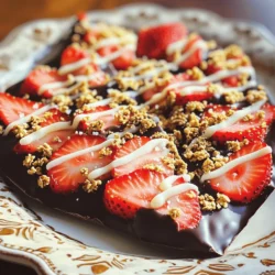 - 2 cups dark chocolate chips - 1 cup white chocolate chips - 1 cup fresh strawberries, hulled and sliced - 1/2 cup granola (optional for crunch) - Sea salt for sprinkling For melting, I suggest using high-quality chocolate chips. Brands like Ghirardelli or Guittard melt well and taste great. When picking strawberries, look for bright red ones. They should feel firm and smell sweet. This ensures they are fresh and ripe for your bark. If you prefer milk chocolate, feel free to swap it for dark chocolate. The taste will change, but it will still be yummy. For those who follow a vegan diet, choose dairy-free chocolate chips. Brands like Enjoy Life or Pascha offer great options. Start by preparing your baking sheet. Grab a large baking sheet and lay a piece of parchment paper on it. Make sure the paper covers the whole sheet. This way, your chocolate won’t stick. Press the paper down well, so it stays in place. Next, we melt the dark chocolate. Use a microwave-safe bowl. Add your dark chocolate chips to the bowl. Microwave the chips in 30-second intervals. After each interval, take a spoon and stir the chocolate well. Stirring helps the chocolate melt evenly. Keep melting until it is smooth. Now it’s time to assemble the bark. Pour the melted dark chocolate onto the lined baking sheet. Use a spatula to spread it out. Aim for a thickness of about 1/4 inch. While the chocolate is warm, take your sliced strawberries and gently press them into the chocolate. Spread them evenly for the best look. Next, melt the white chocolate. In another bowl, add the white chocolate chips. Repeat the same microwave method, stirring until melted. Now, use a spoon or a piping bag to drizzle the melted white chocolate over the dark chocolate. Make a fun zigzag pattern. If you want some crunch, sprinkle granola over the bark. Finish by adding a pinch of sea salt to enhance the flavor. Chill the bark in the fridge for about 30 minutes. Once set, break it into pieces. Enjoy your chocolate covered strawberry bark! For the full recipe, check the details above. One common mistake is chocolate seizing. This happens when water gets into the chocolate. Always use dry bowls and utensils. Microwave chocolate in short bursts. Stir well between each interval to keep it smooth. For even topping distribution, press the strawberries into the chocolate gently. This helps them stick and spread out nicely. If you rush, toppings might clump together. Take your time for the best look and taste. Adding sea salt to your bark makes a big difference. It balances the sweetness and enhances the chocolate's flavor. Just a pinch works wonders! Try not to overdo it; a little goes a long way. For extra crunch, consider adding toppings like nuts or granola. Almonds or pistachios add a nice bite. You can also mix in dried fruit for a chewy texture. Get creative with what you like! Serving your bark can be fun! Cut it into fun shapes for parties. Arrange pieces on a bright plate for a pop of color. You can even wrap it in a gift box to share. To pair with other desserts, think about serving with fresh fruit or ice cream. A scoop of vanilla ice cream complements the bark's richness. You can also add a sprig of mint for a fresh touch. For the full recipe, check out the section above! {{image_2}} You can have fun with chocolate covered strawberry bark! Try adding nuts or dried fruit. Chopped almonds or walnuts add a nice crunch. Dried cherries or cranberries bring a sweet twist. These additions give your bark a unique texture and flavor. Another fun idea is to experiment with flavored chocolate. You can use mint chocolate or orange-infused chocolate. These flavors blend well with strawberries. They make the bark taste special and different. For holidays, think about themed chocolate covered bark. Use red and green chocolate for Christmas. For Halloween, use orange and black. You can even shape the bark into festive designs! Seasonal fruits can also add a fresh twist. In spring, use pastel colors and fresh berries. In summer, try using peaches or cherries. If you need to make dietary changes, this bark can adapt. You can make it gluten-free by checking your chocolate brands. Many chocolates are already gluten-free. You can also choose sugar-free chocolate for a healthier option. Look for brands that use natural sweeteners. For those on low-carb diets, use dark chocolate with high cocoa content. This keeps sugar low while still tasting great. You can enjoy a delicious treat without guilt. Store your chocolate covered strawberry bark in a cool, dry place. The ideal temperature is around 65°F to 70°F. Avoid direct sunlight and heat, as this can cause the chocolate to melt or bloom. For best results, use an airtight container. This keeps the bark fresh and prevents it from absorbing odors from other foods. If you want to save your chocolate bark for later, freezing it is easy. First, cut the bark into pieces. Then, place each piece in a single layer on a baking sheet. Freeze them for about 30 minutes. After they are firm, transfer them to an airtight container. When you want to enjoy a piece, simply take it out and let it thaw for about 15 minutes at room temperature. This helps keep the texture just right. At room temperature, your chocolate covered strawberry bark will last for about two weeks. Watch for any signs of spoilage. If you see white spots or a dull finish, this means the chocolate has bloomed. It’s still safe to eat, but it may not taste as good. Always check for off smells or changes in texture. If you notice any, it’s best to discard the bark. Yes, you can use many other fruits. Raspberries, blueberries, and bananas work well. Each fruit adds its own taste and color. Make sure the fruit is dry before adding it to the chocolate. This helps the chocolate stick better. You can also try dried fruits, like cranberries or apricots, for a chewy texture. For melting chocolate, two methods work best: the microwave and the double boiler. If you use a microwave, heat it in short bursts of 30 seconds. Stir in between until smooth. For a double boiler, fill a pot with water and bring it to a simmer. Place a bowl on top, making sure it doesn’t touch the water. Stir often until melted. This keeps the chocolate from burning, which can ruin your bark. To get a shiny look, you need to temper the chocolate. This means melting and cooling the chocolate to specific temperatures. When you melt the chocolate, keep it under 120°F for dark chocolate and 110°F for white chocolate. After melting, let it cool to around 82°F before reheating it slightly to about 88°F for dark and 86°F for white. This process helps create a smooth, shiny finish. Yes! To make this dessert dairy-free, use dairy-free chocolate chips. Brands like Enjoy Life and Lily's offer great options. These chocolates taste good and melt well. You can also look for dark chocolate that is labeled dairy-free. This way, everyone can enjoy your chocolate covered strawberry bark. Chocolate-covered strawberry bark is a fun and tasty treat. You learned about the main ingredients, like dark and white chocolate, plus fresh strawberries. I shared tips for melting chocolate, avoiding common mistakes, and enhancing flavor. You can try various flavors and dietary adjustments too. In my view, this treat is perfect for any occasion. Whether for a party or a simple snack, you can mix and match flavors easily. Now, go ahead and enjoy making your own chocolate-covered bark!