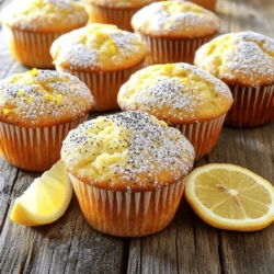 When making lemon poppyseed muffins, you need a mix of dry and wet ingredients. This will create a soft and tasty muffin. Here’s what you will need: Breakdown of Dry Ingredients - 1 ½ cups all-purpose flour - 1 teaspoon baking powder - ½ teaspoon baking soda - ½ teaspoon salt - 2 tablespoons poppy seeds Breakdown of Wet Ingredients - ½ cup unsalted butter, softened - 1 cup granulated sugar - 2 large eggs - 1 cup plain yogurt - Zest of 2 lemons - 2 tablespoons fresh lemon juice - 1 teaspoon vanilla extract Optional Ingredients for Flavor Enhancements You can add a few extras for more flavor. Consider these options: - A pinch of nutmeg for warmth - A dash of almond extract for richness - Blueberries or raspberries for a fruity twist These ingredients create a balance of flavors. The lemon adds zest, while the poppy seeds provide a nice crunch. If you want, you can find the full recipe to guide you through the steps. First, preheat your oven to 350°F (175°C). This step is key for even baking. Line a muffin tin with paper liners or lightly grease it. This helps the muffins come out easily later. Next, gather your dry ingredients. In a medium bowl, whisk together: - 1 ½ cups all-purpose flour - 1 teaspoon baking powder - ½ teaspoon baking soda - ½ teaspoon salt - 2 tablespoons poppy seeds Mix these well and set aside. Now, let’s cream the butter and sugar. In a large bowl, beat together: - ½ cup unsalted butter, softened - 1 cup granulated sugar Use an electric mixer for about 3 minutes until the mix is light and fluffy. This adds air, giving our muffins a nice rise. Time to add the eggs and wet ingredients. Beat in: - 2 large eggs Mix well after each egg. Then, add: - 1 cup plain yogurt - Zest of 2 lemons - 2 tablespoons fresh lemon juice - 1 teaspoon vanilla extract Blend everything until smooth and combined. Now, fold in the dry ingredients. Gently add the dry mix to the wet mix. Use a spatula and fold until just combined. Be careful not to overmix, as this can make the muffins tough. It’s time to portion the batter. Use a scoop or spoon to fill each muffin liner about two-thirds full. This allows room for the muffins to rise. Bake in the preheated oven for 18-20 minutes. To check for doneness, insert a toothpick into the center of a muffin. If it comes out clean, they’re ready. Let the muffins cool in the pan for 5 minutes. Then, move them to a wire rack to cool completely. For a fun touch, you can dust them with powdered sugar for extra sweetness. That’s it! You now have a batch of zesty lemon poppyseed muffins ready to enjoy. For the full recipe, check the earlier section. To make great lemon poppyseed muffins, you must measure ingredients accurately. Use a scale for precise amounts. If you use measuring cups, scoop flour lightly and level off. Too much flour can make muffins dry. Overmixing is another common mistake. When you combine wet and dry ingredients, mix just until no dry flour shows. Some lumps are okay. Overmixing makes muffins tough and chewy. You want them light and fluffy. Using fresh ingredients is key to tasty muffins. Choose ripe lemons for zest and juice. Fresh lemon juice gives a bright, tangy flavor. Store-bought lemon juice lacks the same punch. You can also experiment with flavors. Try adding blueberries or almonds for a twist. A touch of cinnamon can add warmth. Get creative and find your favorite mix! {{image_2}} To make gluten-free lemon poppyseed muffins, start with good flour. I recommend using almond flour or a gluten-free blend. These options work well and keep the muffins light. You may want to add a bit of xanthan gum for extra structure. Sometimes, you might need to adjust the baking time. Check your muffins at 15 minutes, as gluten-free batters can bake faster. If you want a vegan version, you can skip the eggs and butter. Instead, use flaxseed meal mixed with water. This combo acts like eggs in baking. For dairy, swap yogurt with almond or coconut yogurt. You can also add a bit more lemon juice to enhance the flavor. This keeps the muffins moist and zesty. You’ll love how easy it is to make these tasty treats while staying plant-based. Check out the Full Recipe for more details. You want to keep your lemon poppyseed muffins fresh as long as possible. For short-term storage, place your muffins in an airtight container at room temperature. This method keeps them soft and tasty for up to three days. If your kitchen is warm or humid, the fridge is a better choice. Refrigeration can extend their life to about a week, but it may dry them out a bit. For long-term storage, freezing works wonders. Wrap each muffin in plastic wrap, then place them in a freezer bag. This will keep them fresh for about three months. When you're ready to enjoy them, just take out a muffin and let it thaw at room temperature. Sometimes muffins can dry out, but you can bring them back to life! Start by preheating your oven to 350°F (175°C). Place your muffins on a baking sheet. You can add a splash of water or milk to a small bowl and brush it lightly on top of each muffin. This adds moisture as they warm up. Heat the muffins for about five to ten minutes. They should feel soft and smell delightful. If you want a quick fix, you can microwave a muffin for about ten seconds. Just be careful not to overdo it, or they may turn rubbery. Enjoy your revived muffins with a nice cup of tea or coffee! How do I prevent muffins from sticking to the liners? To stop muffins from sticking, use good quality liners. You can also lightly spray them with non-stick spray. If you grease the muffin tin, make sure to cover all the surfaces. This helps them slide out easily after baking. Can I use lemon extract instead of fresh lemon juice? Yes, you can use lemon extract. However, fresh lemon juice gives a brighter flavor. If using extract, use about one teaspoon. Adjust the other liquid ingredients to keep moisture balanced. How do I know if my muffins are done baking? Test for doneness by inserting a toothpick into the center of a muffin. If it comes out clean, your muffins are done. They should also spring back when lightly touched on top. Caloric Content of Each Muffin Each lemon poppyseed muffin has about 180 calories. This can vary based on ingredient brands and portions used in the recipe. Health Benefits of Lemon and Poppy Seeds Lemons are high in vitamin C and help boost your immune system. Poppy seeds provide fiber and can promote digestion. Together, they make a tasty and nutritious treat. Modifications for a Healthier Version To make the muffins healthier, try using whole wheat flour or a sugar substitute. You can also reduce the butter or use applesauce instead. These swaps can lower calories without losing flavor. For the complete recipe, check the Full Recipe section. You now have the tools to make delicious lemon poppyseed muffins. We covered the complete list of ingredients, from dry to wet, and a few fun flavors to try. I shared step-by-step instructions for making and baking, plus essential tips for perfect muffins. You learned about gluten-free and vegan options too. Lastly, I provided storage methods and answered common questions. Enjoy your baking adventure, and remember, practice makes perfect!