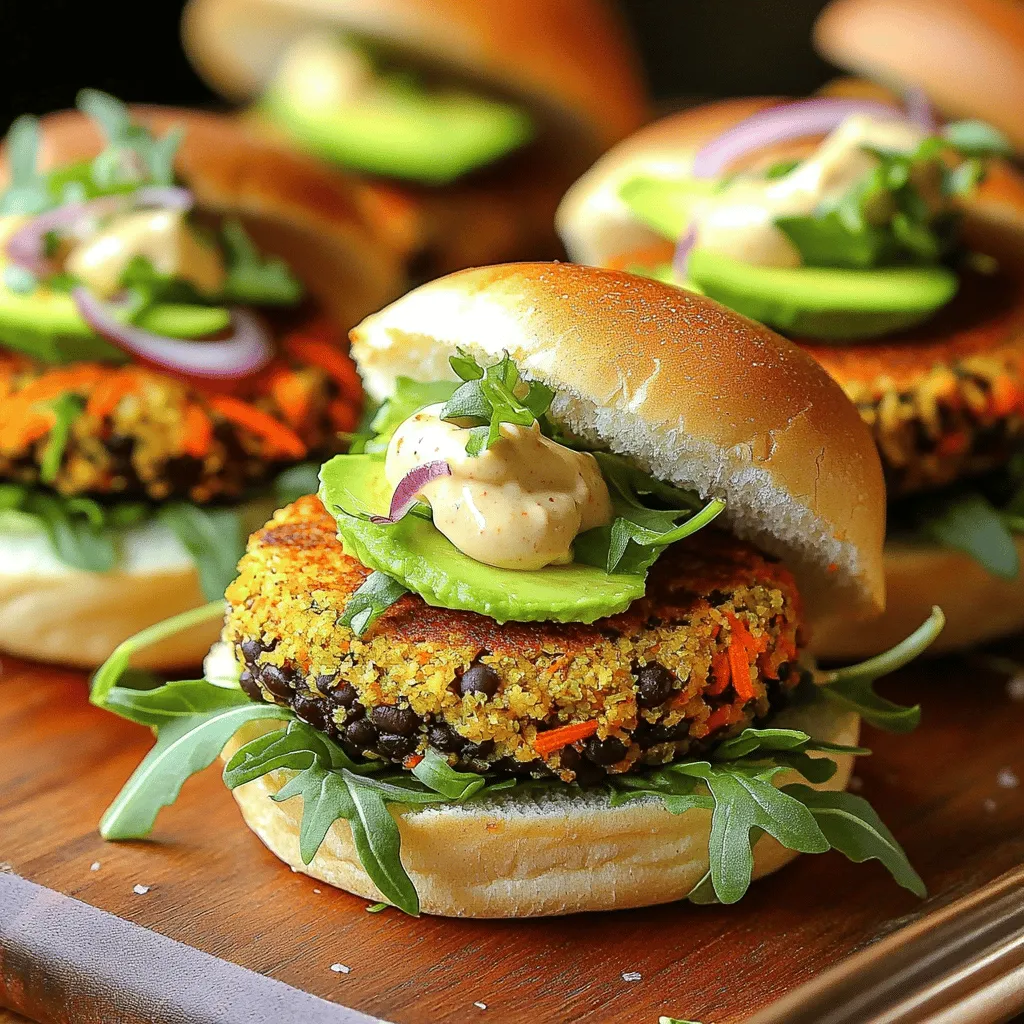 To make Spicy Black Bean Burger Sliders, gather these items: - 1 can (15 oz) black beans, drained and rinsed - 1/2 cup breadcrumbs (preferably whole wheat) - 1/4 cup grated carrots - 1/4 cup finely chopped red onion - 1 garlic clove, minced - 1 tablespoon chili powder - 1 teaspoon cumin - 1/2 teaspoon paprika - 1/4 teaspoon cayenne pepper (or to taste) - Salt and pepper to taste - 1 tablespoon olive oil (for cooking) - Slider buns (mini burger buns) - Toppings: sliced avocado, arugula, spicy mayo (mix mayo with a dash of sriracha) For the best flavor, I recommend using high-quality brands for your spices. If you can’t find whole wheat breadcrumbs, regular ones work just fine. You can also swap in black bean varieties, such as pinto beans, for a twist on this recipe. These sliders shine with tasty toppings. Here are my favorites: - Sliced avocado: Adds creaminess and healthy fats. - Arugula: Gives a peppery kick and fresh crunch. - Spicy mayo: A simple mix of mayo and sriracha adds heat. For sides, serve your sliders with sweet potato fries or a crisp salad. A cold drink like iced tea or a light beer pairs perfectly. For a non-alcoholic option, try sparkling water with a squeeze of lime. You can find the Full Recipe for these sliders at the end of this article. Enjoy making this easy and delicious treat! To make the black bean mixture, start with one can of black beans. Drain and rinse them well. Then, use a fork to mash the beans in a large bowl. Aim for a mostly smooth texture, but keep some chunks for a nice bite. Next, add in your other ingredients. - Mix in 1/2 cup of breadcrumbs, preferably whole wheat. - Stir in 1/4 cup of grated carrots. - Add 1/4 cup of finely chopped red onion. - Toss in 1 minced garlic clove. - Sprinkle in 1 tablespoon of chili powder, 1 teaspoon of cumin, 1/2 teaspoon of paprika, and 1/4 teaspoon of cayenne pepper. Adjust this to your spice level. - Season with salt and pepper to taste. Mix everything until it is well combined. To form the patties, take a handful of the mixture. Shape it into small patties that match the size of your slider buns. You should be able to make about 8 sliders. To get the right texture, make sure not to over-mash the beans. The chunks add a nice bite and help hold the patties together. You can cook the sliders on the stovetop or in the oven. If you choose the stovetop, heat 1 tablespoon of olive oil in a non-stick skillet over medium heat. Once the oil is hot, add the patties. Cook them for about 4-5 minutes on each side. Look for a golden brown color to know they are done. If you prefer using the oven, preheat it to 375°F (190°C). Place the patties on a baking sheet lined with parchment paper. Bake for about 20 minutes, flipping them halfway through. For time management, start preparing your toppings while the patties cook. This way, everything is ready when the sliders are done. Enjoy the process! When making Spicy Black Bean Burger Sliders, avoid common pitfalls. One mistake is over-mashing the beans. You want some texture, so leave some chunks. Another issue is not letting the patties rest. This helps them hold together better during cooking. To achieve a crispy outside, heat your skillet properly. A medium heat works best. Use enough olive oil to coat the bottom of the pan. This will help the sliders brown nicely. Avoid flipping them too soon. Wait until they are golden brown on one side before turning. You can add extra spices to enhance flavor. Consider adding a pinch of smoked paprika for a deeper taste. You can also mix in some corn for sweetness and crunch. If you want more heat, add chopped jalapeños or more cayenne pepper. Adjusting heat levels is easy. Start with a small amount of cayenne and taste as you go. For a milder slider, skip the cayenne entirely. Instead, use sweet paprika for flavor without heat. You can also swap spicy mayo for regular mayo to tone it down. For the full recipe, check out the details above. {{image_2}} To make these sliders vegan, skip the spicy mayo or use plant-based mayo. You can also add a bit of hot sauce for kick without the eggs. Instead of whole wheat breadcrumbs, use ground oats or almond flour for a gluten-free option. This keeps the texture while meeting dietary needs. For those with nut allergies, ensure that any alternative ingredients don’t contain nuts. You can also replace the black beans with lentils for a different flavor and texture. Lentils cook faster and provide a good protein source. You can change the flavor by adding different spices. Try smoked paprika for a deeper taste or fresh cilantro for a burst of freshness. If you want a more regional twist, mix in some taco seasoning for a Mexican flair. For a Mediterranean touch, add chopped olives and feta cheese to the mixture. This gives a unique flavor profile that surprises your taste buds. You can swap the toppings, too. Instead of avocado, try a slice of grilled pineapple for a sweet contrast. You can also add pickled jalapeños for extra heat. Experimenting with these variations lets you create sliders that fit your mood and taste. For the complete recipe, check the Full Recipe section. To keep your spicy black bean burger sliders fresh, store them in an airtight container. Place a paper towel inside to absorb moisture. Refrigerate them for up to three days. If you want to store them longer, freeze the sliders. Wrap each slider in plastic wrap, then place them in a freezer bag. They can last for up to three months in the freezer. When you are ready to eat the leftovers, reheat them gently. For the best results, use an oven or toaster oven. Preheat to 350°F (175°C) and bake the sliders for about 10-15 minutes. This method keeps them crispy and delicious. These spicy black bean sliders can stay fresh in the fridge for about three days. In the freezer, they can last up to three months. To know if they are bad, check for any off smells or changes in texture. If they look dry or have mold, it's best to toss them. Always trust your senses for safety! To lower the heat, skip the cayenne pepper. You can also add more breadcrumbs. Mixing in extra grated carrots or even some diced bell peppers can help. They add sweetness and balance the spice. If you want, serve the sliders with a cooling dip like yogurt or sour cream. This will calm the heat even more. Yes, you can prep the sliders ahead of time. Form the patties and store them in the fridge for up to 24 hours. Place parchment paper between the patties to avoid sticking. If you want to store them longer, freeze the uncooked patties in a single layer. Then, transfer them to a bag. They can last in the freezer for about three months. Just thaw them before cooking for the best taste. Sliders pair well with many sides. Here are some ideas: - Sweet potato fries - Classic coleslaw - Fresh garden salad - Corn on the cob - Potato wedges These sides add color and flavor to your meal. You might also enjoy a light dipping sauce or a tangy pickle on the side. You can definitely grill the sliders! Preheat your grill to medium heat. Lightly oil the grill grates to prevent sticking. Cook the patties for about 4-5 minutes on each side. Keep an eye on them to avoid burning. Grilling adds a nice smoky flavor that really enhances the sliders. Enjoy the delicious taste of your spicy black bean burger sliders! For the full recipe, check the Full Recipe section above. You now have all you need to make delicious Spicy Black Bean Burger Sliders. We covered ingredients, preparation, and cooking steps. You learned how to customize and perfect your sliders based on taste. Remember, you can adjust heat levels and make variations to suit your needs. Store leftovers properly to enjoy them later. With these tips, you’ll impress friends and family with your cooking skills! Enjoy your tasty creations!