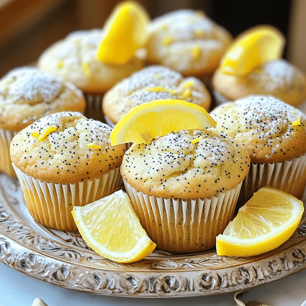 To make Lemon Poppy Seed Yogurt Muffins, gather these simple ingredients: - 1 cup plain Greek yogurt - 2 large eggs - 1/2 cup granulated sugar - 1/4 cup honey - 1/4 cup vegetable oil - Zest of 1 lemon - 1/4 cup fresh lemon juice - 1 1/2 cups all-purpose flour - 1 teaspoon baking powder - 1/2 teaspoon baking soda - 1/4 teaspoon salt - 2 tablespoons poppy seeds If you need to convert measurements, here are some handy tips: - 1 cup = 8 fluid ounces - 1/2 cup = 4 fluid ounces - 1/4 cup = 2 fluid ounces - 1 teaspoon = 5 milliliters - 1 tablespoon = 15 milliliters These conversions help make your baking easy and precise. Using fresh ingredients can make a big difference in flavor. Here are some tips: - Choose yogurt that is not past its sell-by date. - Use fresh, juicy lemons for the best zest and juice. - Check the eggs for freshness by placing them in water. If they sink, they are good. - Look for poppy seeds that are whole and not stale. These small details can elevate your muffins and keep them tasting great. For the full recipe, check the complete instructions. First, gather your ingredients. You will need Greek yogurt, eggs, sugar, honey, and vegetable oil. Also, grab lemon zest, lemon juice, flour, baking powder, baking soda, salt, and poppy seeds. Preheat your oven to 350°F (175°C). Line a muffin tin with paper liners or spray it with non-stick spray. In a large bowl, whisk together the Greek yogurt, eggs, sugar, and honey until the mix is smooth. Next, stir in the vegetable oil, lemon zest, and lemon juice. This adds fresh flavor to your muffins. In a separate bowl, mix the flour, baking powder, baking soda, and salt together. Gradually add this dry mix to your yogurt mixture. Stir gently until just combined. Overmixing can make the muffins tough, so stir carefully. Now, fold in the poppy seeds. This will give your muffins a nice crunch. Divide the batter evenly among the muffin cups, filling each about two-thirds full. Bake the muffins for 18 to 20 minutes. Keep an eye on them as they bake. To check if the muffins are done, insert a toothpick into the center of one muffin. If it comes out clean, your muffins are ready. If there is batter stuck to it, bake for a few more minutes. Let the muffins cool in the tin for about five minutes. Then, transfer them to a wire rack to cool completely. Enjoy these lemon poppy seed yogurt muffins fresh from the oven. For the full recipe, check the earlier section. One common mistake is overmixing the batter. When you mix too much, the muffins become tough. Mix just until the dry ingredients are combined. Another mistake is not measuring the ingredients correctly. Use measuring cups and spoons for accuracy. Too much flour can dry out the muffins. Lastly, don’t skip the baking powder. It helps the muffins rise and become fluffy. To keep your muffins moist, use plain Greek yogurt. Yogurt adds creaminess and helps retain moisture. Also, don’t overbake them. Check for doneness around 18 minutes. The muffins should spring back when you touch them. Allow them to cool properly. Letting them cool in the tin for a few minutes adds moisture. You can elevate these muffins in many ways. Try adding blueberries or raspberries for a fruity twist. A touch of vanilla extract boosts the flavor nicely. For a zing, add more lemon juice or zest. Mix in some chopped nuts for a crunchy texture. Experiment with spices like cinnamon or nutmeg for warmth. For the full recipe, refer to the previous section. {{image_2}} You can swap Greek yogurt with other options. Use regular yogurt for a lighter texture. If you want dairy-free, try coconut or almond yogurt. Both will add a unique flavor and keep your muffins moist. Mix things up by adding different flavors. You can add blueberries or cranberries for a fruity twist. For a nutty touch, throw in chopped walnuts or almonds. Try a dash of vanilla or almond extract to enhance the taste. Each of these adds a new layer to your muffins. To make these muffins gluten-free, use a gluten-free flour blend. Many blends work well, but look for one that has xanthan gum. This helps mimic the texture of regular flour. You can also add a bit more yogurt to keep the muffins moist. Enjoy your gluten-free treat without missing out on taste! Don't forget to check out the Full Recipe for all the details. To keep your lemon poppy seed yogurt muffins fresh, store them in an airtight container. This will prevent them from drying out. Place a piece of parchment paper between layers to absorb moisture. Store them at room temperature for up to three days. If you want them to last longer, consider refrigerating them. Just remember, they might lose some softness in the fridge. If you want to freeze your muffins, first let them cool completely. Wrap each muffin tightly in plastic wrap. Then, place them in a freezer bag or container. They can stay frozen for up to three months. When you’re ready to enjoy them, simply thaw them overnight in the fridge or on the counter for a few hours. To reheat your muffins, preheat your oven to 350°F (175°C). Unwrap the muffins and place them on a baking sheet. Heat for about 5 to 10 minutes, or until warm. You can also use the microwave. Place a muffin on a microwave-safe plate and heat for about 15 to 20 seconds. This method is quick and works well if you are in a hurry. Enjoy your warm muffins with a bit of butter or honey for an extra treat! Yes, you can use low-fat yogurt in this recipe. Low-fat yogurt gives the muffins a nice texture. It still keeps them moist and fluffy. Just remember, the flavor might be a bit different. The lemon and poppy seeds will still shine through, though! To make these muffins vegan, swap the eggs for flaxseed meal. Use 1 tablespoon of flaxseed meal mixed with 2.5 tablespoons of water for each egg. This mix acts as a binder. You can also use plant-based yogurt instead of Greek yogurt. Choose a non-dairy yogurt that you like. These small changes keep the muffins tasty and fluffy. Poppy seeds are versatile! You can add them to bread, salads, or dressings. They shine in lemon cakes and muffins too. Try using them in a creamy pasta sauce for a fun twist. Poppy seeds also work well in homemade granola or energy bars. They add a nice crunch and flavor. For more ideas, check out the Full Recipe! In this post, I outlined the key elements for making delicious muffins. We covered must-have ingredients, step-by-step baking instructions, and valuable tips to avoid mistakes. I shared variations for flavor and adaptations, plus storage tips to keep your muffins fresh. Remember, baking is about fun and trying new ideas. With these tools, you can create tasty muffins for every occasion. Enjoy your baking journey!