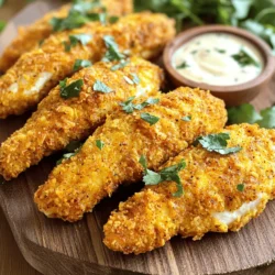 To make spicy Cajun chicken tenders, gather these items: - 1 lb chicken tenderloins - 1 cup buttermilk - 1 tablespoon hot sauce (like Tabasco) - 1 cup all-purpose flour - 2 tablespoons Cajun seasoning - 1 teaspoon garlic powder - 1 teaspoon onion powder - 1 teaspoon smoked paprika - ½ teaspoon cayenne pepper (adjust for more spice) - Salt and pepper to taste - Vegetable oil for frying First, you need to prepare the chicken. In a bowl, mix buttermilk and hot sauce. Add the chicken tenderloins and coat them well. Cover the bowl and chill it in the fridge. It should sit for at least one hour. If you have time, let it marinate overnight. This helps the chicken soak up all those yummy flavors. Next, prepare the dry mix. In another bowl, combine the flour, Cajun seasoning, garlic powder, onion powder, smoked paprika, cayenne pepper, salt, and pepper. Mix these together until well blended. This will be your crunchy coating. If you don’t have buttermilk, you can make a quick substitute. Mix one cup of milk with one tablespoon of lemon juice or vinegar. Let it sit for five minutes before using. For the Cajun seasoning, you can use a mix of paprika, cayenne, garlic powder, and thyme if you can't find it. You can also add more or less cayenne pepper to adjust the heat. Want a milder flavor? Leave out the cayenne altogether. Start by mixing buttermilk and hot sauce in a bowl. You want a good blend. Next, add the chicken tenderloins to the bowl. Make sure they are fully coated. Cover the bowl with plastic wrap and place it in the fridge. Marinate for at least one hour. If you have more time, marinate overnight. This step is key for juicy and tasty tenders. In a separate bowl, combine the all-purpose flour and spices. Add the Cajun seasoning, garlic powder, onion powder, smoked paprika, cayenne pepper, and a pinch of salt and pepper. Mix well until all the dry ingredients are blended together. This mixture will give your chicken a flavorful, crispy coating. Heat about 1 inch of vegetable oil in a large skillet. Aim for medium-high heat until it shimmers. You want the oil around 350°F. Remove the chicken from the fridge. Let excess buttermilk drip off each piece. Dredge the chicken in the seasoned flour. Press gently to coat well. Place the coated tenders into the hot oil carefully. Fry them in batches for about 3-4 minutes on each side. Look for a golden brown color. The internal temperature should reach 165°F. Once done, transfer them to a paper towel-lined plate. This helps to drain off extra oil. Serve hot with your favorite dipping sauce. Enjoy the flavors! For the full recipe, check the detailed instructions above. To get crispy chicken tenders, heat your oil to 350°F. This high heat helps to fry the chicken fast. If the oil is too cool, the tenders will soak up oil and become greasy. Fry them in small batches. This keeps the oil temperature steady. Use a thermometer to check the oil. It makes frying much easier. To control the heat, adjust the cayenne pepper. If you want it mild, use less. For more heat, add more cayenne or use a hotter hot sauce. You can also mix in some chili powder for a different flavor. Remember, the more spice, the more flavor! I love to serve these tenders with ranch dressing. It cools down the spice nicely. You could also try a spicy remoulade for an extra kick. Honey mustard works well too. Each sauce adds something special to the dish. Experiment to find your favorite! For more details and the full recipe, check out [Full Recipe]. {{image_2}} Baking is a great option if you want a healthier twist. Preheat your oven to 425°F. After marinating the chicken, coat it in the seasoned flour. Place the tenders on a lined baking sheet. Spray them lightly with cooking oil. Bake for 15-20 minutes. Flip them halfway through for even crispiness. They should be golden brown and cooked through. The air fryer is another easy method. Preheat your air fryer to 400°F. Coat the chicken as usual. Place the tenders in a single layer in the basket. Cook for about 10-12 minutes. Flip them halfway through. This method gives you that crispy texture without frying. You can mix up the flavors with different spices. Try adding lemon pepper for a zesty kick. Or, use smoked paprika for a deeper flavor. You can even go for a sweet heat with brown sugar and chili powder. Get creative! Adjust the spices based on your taste. Don't shy away from experimenting with flavors. For more details, check the Full Recipe. After you enjoy your spicy Cajun chicken tenders, let them cool. Place them in an airtight container. This helps keep them fresh. Store them in the fridge for up to three days. If you use them quickly, you'll enjoy the best taste. To reheat your chicken tenders, use an oven or a skillet. Preheat your oven to 375°F. Place the tenders on a baking sheet. Heat them for about 10 to 15 minutes. This keeps them crispy. If using a skillet, heat a little oil over medium heat. Cook the tenders for about 3 to 4 minutes on each side. This will warm them nicely. You can freeze your chicken tenders too! First, let them cool completely. Place them in a freezer-safe bag or container. Remove as much air as you can to avoid freezer burn. They can last in the freezer for up to three months. When you are ready to eat, thaw them in the fridge overnight. Then, reheat as mentioned above. This storage info helps you enjoy your dish later. For the full recipe, check out the earlier sections! You can pair Spicy Cajun Chicken Tenders with many sides. Here are some ideas: - French fries: Their crunch complements the tender chicken. - Coleslaw: The coolness balances the spice. - Corn on the cob: Adds sweetness and color to your plate. - Rice or quinoa: A filling base for the dish. - Dipping sauces: Ranch, honey mustard, or remoulade work great! Cajun seasoning adds bold and spicy flavors to the chicken. It mixes herbs and spices like paprika, garlic, and cayenne. This blend creates a warm and zesty taste. The seasoning makes the chicken tender and juicy. It gives a kick that excites your taste buds. Each bite brings a taste of Louisiana to your kitchen. Yes, you can use chicken breasts! Just cut them into strips. This way, they cook evenly like tenders. You may need to adjust the cooking time. Chicken breasts are larger, so they may take longer to fry. Ensure they reach an internal temperature of 165°F for safety. Using breasts can also be a leaner option while keeping the flavor. Check the Full Recipe for more details! This blog post covers everything you need to know about making Spicy Cajun Chicken Tenders. We discussed the ingredients and their preparation. I shared tips for substitutions, cooking methods, and variations for creativity. You learned ways to store leftovers and reheat them perfectly. As you explore these recipes and tips, you’ll find a dish that fits your taste. Enjoy the flavors and make it your own!