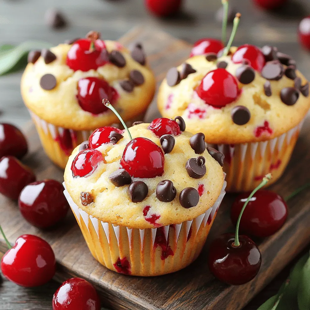 - 1 cup all-purpose flour - 1/2 cup granulated sugar - 1/4 cup brown sugar, packed - 1 teaspoon baking powder - 1/2 teaspoon baking soda - 1/4 teaspoon salt - 1/2 cup unsalted butter, melted - 1 large egg - 1 teaspoon vanilla extract - 1/2 cup buttermilk - 1 cup fresh cherries, pitted and halved - 1/2 cup semi-sweet chocolate chips For these muffin tops, the ingredients play a key role. The flour gives it structure, while both sugars add sweetness. Baking powder and baking soda help the muffins rise, making them light and fluffy. Next, we have our wet ingredients. The melted butter adds richness, and the egg binds everything together. Vanilla extract brings a warm flavor, and buttermilk adds moisture and a slight tang. Finally, we have the stars of the show: fresh cherries and chocolate chips. Cherries add a burst of juicy flavor, while chocolate chips bring a sweet contrast. You get a delightful mix in every bite. For the complete recipe, check out the Full Recipe section. - Preheat the oven to 350°F (175°C). - Line a baking sheet with parchment paper. - Whisk together flour, sugars, baking powder, baking soda, and salt until combined. - Mix melted butter, egg, vanilla extract, and buttermilk until smooth. - Gradually combine wet ingredients into dry ingredients, stirring gently. - Fold in cherries and chocolate chips. - Scoop batter onto prepared baking sheet. - Bake for 12-15 minutes until tops are golden. - Allow muffin tops to cool before transferring to a wire rack. For a complete overview of this delicious treat, check the Full Recipe! To make your muffin tops perfect, avoid overmixing the batter. Mix just until you see no dry flour. It helps keep them light and fluffy. Use fresh, ripe cherries for the best flavor. They add a sweet, juicy burst in each bite. Position your oven rack in the center. This ensures even baking. Rotate the baking sheet halfway through baking. This helps all muffin tops bake evenly and brown nicely. Try adding a pinch of cinnamon for warmth. It pairs well with chocolate and cherries. You can also experiment with different chocolate types. Dark chocolate gives a richer taste, while white chocolate adds sweetness. These small changes can make your muffin tops truly special. For the complete recipe, check the [Full Recipe]. {{image_2}} You can switch up the fruit in this recipe. Cherries are great, but blueberries or raspberries work too. They add a nice twist. You can also try dried or candied fruits. These options give a chewy texture and sweet flavor. Just remember, if you use dried fruits, chop them into smaller pieces for even mixing. The chocolate you choose can change the taste. If you like a richer flavor, swap semi-sweet chocolate for dark chocolate. This brings a deep, bold taste. For something sweeter, add white chocolate chips. They melt nicely and balance the tartness of the fruit. Mixing various chocolate types can create exciting flavors too! You can make these muffin tops fit your diet. For a gluten-free option, use a gluten-free flour blend. This keeps them light and airy. If you want less sugar, replace granulated sugar with a natural sweetener. Honey or maple syrup can work well. Just adjust the amount since these sweeteners are often sweeter than regular sugar. Enjoy these muffin tops your way! You can store your Cherry Chocolate Chip Muffin Tops in an airtight container. Keep them at room temperature for about 2-3 days. This way, they stay soft and tasty. If you want to save them for later, freeze the muffin tops. They last up to 3 months in the freezer. To eat them, just thaw at room temperature or reheat them in the oven. This keeps their flavor and texture nice. When it's time to enjoy your muffin tops again, warm them in the microwave for a few seconds. If you prefer a fresh taste, reheat them in the oven at low temperature. This makes them soft and delicious again. For the full recipe, check out the earlier section. Yes, but ensure they are well-drained to avoid excess moisture. Frozen cherries can work well. Just remember, excess juice can make your muffin tops soggy. Drain them thoroughly before folding them into the batter. They can last up to 3 days at room temperature and 3 months in the freezer. Store them in an airtight container. This keeps them fresh and tasty. If you freeze them, wrap each muffin top well. This way, they stay moist and delicious when you thaw them. It's best to bake them fresh, but the batter can be refrigerated for a few hours before baking. If you want to prep ahead, mix the dry and wet ingredients separately. Combine them just before baking. This helps keep your muffin tops light and fluffy. Check local bakeries or specialty stores for availability. Many bakeries love to make unique treats. You might find them fresh and ready to enjoy. If you don’t see them, don’t hesitate to ask! Many bakers love to share their favorite recipes. You can make delicious Cherry Chocolate Chip Muffin Tops with ease. We discussed key ingredients, step-by-step instructions, and storage tips. Remember to use fresh cherries and avoid overmixing for the best results. You can also customize flavors or make dietary swaps to fit your needs. Enjoy baking and sharing these treats with friends and family!