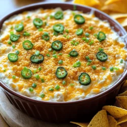 To make the best Jalapeño Popper Dip, gather these simple ingredients: - 1 cup cream cheese, softened - 1 cup sour cream - 1 cup shredded cheddar cheese - 1 cup shredded pepper jack cheese - 1/2 cup diced jalapeños (fresh or pickled) - 1/2 cup breadcrumbs - 2 tablespoons chopped green onions - 1 teaspoon garlic powder - 1 teaspoon onion powder - Salt and pepper, to taste Each ingredient plays a key role in creating the dip's creamy and flavorful texture. The cream cheese and sour cream create a smooth base. The shredded cheddar and pepper jack cheeses add richness and a touch of heat. Jalapeños bring that signature kick, whether you choose fresh or pickled. Breadcrumbs offer a golden, crunchy topping after baking. Chopped green onions add freshness and color. The spices, garlic powder and onion powder, boost flavor. Salt and pepper enhance all the tastes, making every bite delicious. For the full recipe, check out the [Full Recipe]. This dip is perfect for gatherings or a cozy night in. Enjoy! 1. Preheat the oven Set your oven to 350°F (175°C). This step warms up the oven for even cooking. 2. Prepare the cream cheese and sour cream mixture In a big bowl, mix 1 cup of softened cream cheese with 1 cup of sour cream. Blend until smooth and creamy. This makes a nice base for your dip. 3. Incorporate the cheeses Stir in 1 cup of shredded cheddar cheese and 1 cup of shredded pepper jack cheese. Make sure the cheeses combine well. This adds rich flavor and creaminess. 4. Mix in the jalapeños and seasonings Add 1/2 cup of diced jalapeños, 2 tablespoons of chopped green onions, 1 teaspoon of garlic powder, 1 teaspoon of onion powder, and salt and pepper to taste. Stir until all the ingredients are mixed evenly. 5. Transfer to a baking dish and add breadcrumbs Pour the mixture into a baking dish and spread it out. In a small bowl, mix 1/2 cup of breadcrumbs with a bit of olive oil. Sprinkle this on top of the dip for a crunchy finish. 6. Baking process Bake in your preheated oven for 25-30 minutes. Look for bubbly edges and a golden-brown top. This shows it is ready. Now your Jalapeño Popper Dip is almost done! Serve it hot with chips or veggies. For the complete recipe, check the Full Recipe above. To get the best texture for your Jalapeño Popper Dip, start with softened cream cheese. It mixes better and makes the dip smooth. Use a hand mixer for a fluffy finish. Blend the cream cheese with sour cream until creamy. For a golden-brown topping, mix breadcrumbs with a little olive oil. This helps them crisp up in the oven. Spread the breadcrumb mix evenly on top of the dip before baking. Serve your dip hot for the best flavor. Use tortilla chips or fresh veggie sticks for dipping. Garnish with chopped green onions or paprika for a pop of color. For the full recipe, check the details above. {{image_2}} You can customize Jalapeño Popper Dip to fit your taste. Here are some fun ideas. - Adding protein: You can add cooked bacon or shredded chicken for extra flavor. Bacon gives a nice crunch and smoky taste. Chicken adds heartiness and pairs well with the creamy base. - Adjusting spice levels: If you want more heat, use fresh jalapeños. For less spice, try poblano peppers or banana peppers. You can also mix in some diced chipotle peppers for a smoky kick. - Dairy-free or lighter alternatives: You can swap cream cheese with a dairy-free version. Use Greek yogurt instead of sour cream for a lighter dip. This keeps the dip creamy while cutting some calories. These options let you make the dip your own. Try mixing and matching to find your favorite version! For the full recipe, check out the recipe section above. To keep your Jalapeño Popper Dip fresh, follow these storage tips. Refrigeration tips: - Place the dip in an airtight container. - Store it in the fridge for up to five days. - When ready to eat, simply reheat it in the oven or microwave. Freezing guidelines: - You can freeze the dip for up to three months. - Use a freezer-safe container or a zip-top bag. - Thaw it overnight in the fridge before reheating. - Reheat it carefully to avoid drying it out. These steps help maintain the creamy and flavorful delight of your dip! For the full recipe, check out the recipe above. Can I make this dip ahead of time? Yes, you can make this dip ahead of time. Just mix all the ingredients and store it in the fridge. Cover it tightly so it stays fresh. You can keep it for up to two days. When you're ready to bake, just pop it in the oven. What can I serve with Jalapeño Popper Dip? You can serve Jalapeño Popper Dip with many tasty options. Tortilla chips work great for scooping. Pita chips add a nice crunch too. Fresh veggie sticks like carrots and celery are healthy options. You can also use crackers for a fun twist. How do I reheat the dip? To reheat the dip, place it in the oven at 350°F (175°C). Cover it with foil to keep it moist. Heat it for about 15 minutes or until warm. You can also use a microwave. Just heat it in short bursts, stirring in between. If you're curious about the full recipe, check out the full recipe for all the delicious details! In this post, we explored how to make Jalapeño Popper Dip. We covered the key ingredients, including cream cheese and jalapeños. I shared step-by-step instructions to help you prepare this tasty dish. You learned tips for perfecting texture and achieving a golden-brown top. We also discussed fun variations and storage tips. Now, get creative with your dip! Customize it to match your taste. Enjoy making and sharing this dip at your next gathering!