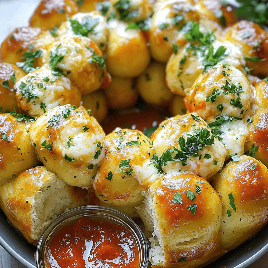 - 3 cups all-purpose flour - 1 packet (2 ¼ teaspoons) active dry yeast - ½ teaspoon sugar - 1 teaspoon salt - 1 teaspoon garlic powder - ¼ teaspoon dried oregano - ¼ teaspoon dried thyme - ¼ teaspoon dried basil - ¾ cup warm water (110°F) - ½ cup unsalted butter, melted - 3 cloves garlic, minced - ¼ cup fresh parsley, finely chopped - 1 cup shredded mozzarella cheese (optional) To make Garlic Herb Monkey Bread, you need simple ingredients. Start with flour as your base. The yeast helps the dough rise and get fluffy. Sugar activates the yeast and adds a hint of sweetness. Salt adds flavor, and garlic powder gives that lovely garlic taste. Herbs like oregano, thyme, and basil mix well for a nice aroma. Warm water helps the yeast grow, while melted butter adds richness. Fresh garlic and parsley bring freshness to the mix. If you like cheese, mozzarella adds a gooey center. Gather these ingredients, and you're ready to create a warm, pull-apart treat. For the full recipe, check out the details above. Enjoy cooking! 1. In a small bowl, combine warm water, sugar, and yeast. 2. Let this mixture sit for about 5 to 10 minutes. It should become foamy. This step is key. The foam shows that the yeast is active and ready to work. 1. In a large bowl, mix the dry ingredients: flour, salt, garlic powder, oregano, thyme, and basil. 2. Once mixed, add the foamy yeast mixture to the dry ingredients. Stir until a soft dough forms. If the dough feels too sticky, add flour a tablespoon at a time. 1. Transfer the dough to a floured surface. Knead it for about 5 to 7 minutes. The dough should be smooth and elastic. 2. After kneading, place the dough in a greased bowl. Cover it with a clean cloth. Let it rise in a warm area for about 1 hour. It should double in size. This rising time helps the bread become fluffy and light. These steps are crucial for making the perfect Garlic Herb Monkey Bread. You can find the full recipe to follow along closely. To make great monkey bread, start with the dough. You want a soft, elastic dough that is not too sticky. If it feels sticky, sprinkle in a bit more flour. Knead the dough for 5-7 minutes. This builds strength and texture. Use a clean surface and your hands to press and fold the dough. Garlic and herbs can change the taste a lot. Feel free to adjust the amount of garlic powder, oregano, and thyme based on your taste. If you love cheese, consider adding mozzarella. Just take a small piece and stuff it inside the dough balls before rolling. This adds a nice surprise in every bite. When baking, keep an eye on the time. Bake your monkey bread for 25-30 minutes. Check for doneness by looking for a golden crust. You can also poke it gently. If it springs back, it’s ready. This ensures a warm, fluffy inside and a crunchy outside. {{image_2}} You can easily change the flavor of garlic herb monkey bread. Use different herbs to make it your own. Try rosemary for a woodsy taste or dill for something fresh. Each herb brings its own flair. You can also mix in some spices like red pepper flakes for heat. If you want to add cheese, mozzarella is not your only option. You can use cheddar or feta for a tangy bite. Crumbled goat cheese works well too! Just remember to stuff it inside the dough balls for cheesy goodness. Want to make a healthier version? You can swap all-purpose flour for gluten-free flour blends. Look for blends that work well for baking. This way, everyone can enjoy it without worry. You can also reduce the butter in the recipe. Use half the amount or try applesauce as a substitute. This keeps the bread moist but cuts some fat. Garlic herb monkey bread is fun for any occasion! You can serve it as a snack, a side, or even a party dish. Pair it with marinara sauce for dipping. A creamy ranch or garlic aioli works great too. You can also serve it at family gatherings or game nights. It’s perfect for pulling apart and sharing. Just set it in the middle of the table and watch it disappear! If you're looking for the full recipe, check out the full recipe section for easy steps. Enjoy your baking journey! To keep your garlic herb monkey bread fresh, store it in an airtight container. Place it in the fridge if you plan to eat it within three days. This helps keep the bread moist. If you want to store it longer, freezing is a great option. Wrap the cooled monkey bread tightly in plastic wrap and then in aluminum foil. Your bread can last in the freezer for about three months. Just remember to label it with the date! When you’re ready to enjoy your leftovers, reheating them correctly is key. The best method is to use the oven. Preheat it to 350°F (175°C). Place the monkey bread in a baking dish and cover it with foil. Heat for about 10-15 minutes. This keeps it soft and tasty. You can also use a microwave, but it may dry out the bread. If using the microwave, heat for short bursts of 15-20 seconds. Enjoying leftovers is always fun, especially with a side of marinara sauce for dipping! Yes, you can prepare the dough in advance. Start by making the dough as per the [Full Recipe]. Once you knead it, let it rise until it doubles in size. After that, you can shape it into balls and dip them in the garlic herb butter. Instead of baking it right away, cover the pan with plastic wrap and place it in the fridge. It can stay there for up to 24 hours. When you're ready to bake, let it sit at room temperature for about 30 minutes. Then bake as directed. If your dough doesn’t rise, there are a few things to check. First, ensure your yeast is fresh and active. If the yeast mixture didn’t foam, it might be old or the water was too hot or cold. The perfect temp is around 110°F. If the dough is too cold, try moving it to a warmer spot. A good place is near a warm oven or in a sunny window. If it still doesn't rise, you can knead in a bit more yeast and let it rest again. Yes, you can use fresh herbs in place of dried ones. Fresh herbs give a brighter flavor. When using fresh herbs, use about three times more than dried. For example, if a recipe calls for ¼ teaspoon of dried oregano, use ¾ teaspoon of fresh oregano. Chop them finely to release their oils and flavors. Add them to your dough or garlic butter for a fresh taste. This blog post covered how to make Garlic Herb Monkey Bread. We discussed essential ingredients, step-by-step instructions, and helpful tips. You learned how to prepare the yeast, make the dough, and perfect the bake. Variations, storage, and reheating tips can help you customize this dish. In the end, making this monkey bread is fun and rewarding. Experiment with flavors to make it your own. Enjoy it fresh with loved ones or save some for later!