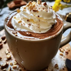 - 1 cup freshly brewed espresso or strong coffee - 1 cup milk (dairy or non-dairy) - 2 tablespoons chocolate hazelnut spread (like Nutella) - 1 tablespoon cocoa powder - 1 tablespoon sugar (adjust to taste) - 1/2 teaspoon vanilla extract - Whipped cream (for topping) - Chopped hazelnuts (for garnish) - A pinch of sea salt You can find these ingredients at local grocery stores. Look for the best brands of chocolate hazelnut spread, like Nutella, in the spread aisle. Many stores also offer online shopping options for added convenience. If you prefer non-dairy milk, options like almond, oat, or soy work well. You can also swap out sugar for honey or a sugar-free sweetener if you want a healthier drink. Just adjust the amount to your taste. To start, gather your ingredients. You will need: - 1 cup freshly brewed espresso or strong coffee - 1 cup milk (dairy or non-dairy) - 2 tablespoons chocolate hazelnut spread (like Nutella) - 1 tablespoon cocoa powder - 1 tablespoon sugar (adjust to taste) - 1/2 teaspoon vanilla extract Next, combine the milk, chocolate hazelnut spread, cocoa powder, sugar, and vanilla extract in a small pot. Heat this mixture over low heat. Stir it continuously until it warms up. You want it to blend well, but do not let it boil. Once the mixture is warm, it’s time to froth! You can use a milk frother, a whisk, or an immersion blender. Froth until the mixture is creamy and slightly thick. Now, brew your espresso or strong coffee. Pour it into a large mug and get ready to assemble your latte. Pour the frothy chocolate hazelnut milk mixture gently over the coffee. Stir it lightly to blend the flavors together. For the final touch, add toppings! A dollop of whipped cream on top makes it special. You can also sprinkle chopped hazelnuts for crunch and a pinch of sea salt to enhance the flavor. The total prep time is just 5 minutes, and the cook time is about 5 more minutes. So, in 10 minutes, you can enjoy this treat! Watch for key moments during preparation. Make sure your milk does not boil, as this can change the texture. Also, aim for a good froth; this adds a nice creaminess to your latte. For the complete recipe, you can check the [Full Recipe]. Enjoy crafting your delightful chocolate hazelnut latte! To make a great chocolate hazelnut latte, you need the right temperature. Aim for around 150°F (65°C) for the milk. This keeps it creamy without scalding it. Frothing is key too. Use a milk frother or whisk to get that nice foam. This makes your latte look and taste better. For a rich espresso taste, choose high-quality coffee. Freshly ground coffee beans give the best flavor. Brew your espresso strong. A double shot works well. This gives you a bold taste that stands up to the chocolate and hazelnut. You can make your latte even more special. Try adding spices like cinnamon or nutmeg. Just a pinch can add warmth and depth. You can also use flavored syrups. Hazelnut or vanilla syrup complements the chocolate nicely. Feel free to get creative with your flavors! Avoid overheating the milk. If it gets too hot, it can taste burnt. This ruins the smoothness of your latte. Keep an eye on your espresso too. Over-brewing can lead to a bitter taste. Stick to these tips, and you will have a delicious chocolate hazelnut latte every time. For more details, check out the Full Recipe. {{image_2}} If you want a dairy-free chocolate hazelnut latte, there are plenty of options. You can use almond milk, oat milk, or coconut milk instead of regular milk. These choices add their own flavors. Each type gives a unique twist to your latte. For health-conscious drinkers, consider sugar-free options. You can use sugar alternatives like stevia or monk fruit. These will keep your drink sweet without the extra calories. You can also skip the whipped cream or use a dairy-free version. Seasonal flavors can make your chocolate hazelnut latte even more fun. In fall, try a pumpkin spice chocolate hazelnut latte. You can mix pumpkin puree, pumpkin spice, and your latte base for a cozy treat. The warm spices make it perfect for chilly days. During summer, I love iced versions. Make your latte with cold milk and brewed coffee. Pour it over ice, and you have a refreshing drink. It’s a great way to enjoy the flavors without the heat. Want to spice things up? Add extra flavors to your latte! Peppermint is a great choice. Just a drop of peppermint extract can give your drink a holiday vibe. Coconut is another fun twist. You can use coconut milk or sprinkle shredded coconut on top. It adds a tropical touch. You can also infuse your latte with orange zest. The citrus adds brightness and pairs well with chocolate. Just a little zest goes a long way in enhancing the flavor. For more ideas, check out the [Full Recipe]. To keep chocolate hazelnut spread fresh, store it in a cool, dark place. Make sure the lid is tight to prevent air and moisture from getting in. If you have leftover brewed coffee, pour it into a clean, airtight container. This helps keep it fresh for a few days. You can prepare some ingredients ahead of time. Measure out the cocoa powder, sugar, and vanilla extract. This saves time when you want to make your latte. You can also brew coffee in advance. But, it’s best to consume it within three days. Can you store prepared latte? Yes, but it’s not ideal. The milk can separate, and the froth may not last. If you must store it, keep it in an airtight container. When reheating, do it gently. Use a microwave or a small pot on low heat. Stir often to keep the mixture even. Avoid boiling it, as this can ruin the taste and texture. Use glass or ceramic containers for storage. They won’t react with the ingredients and keep flavors intact. Enjoy your latte at its best! To make a chocolate hazelnut latte, follow these steps: 1. Heat milk, chocolate hazelnut spread, cocoa powder, sugar, and vanilla in a pot. 2. Stir until warm, but do not boil. 3. Froth the mixture until creamy. 4. Brew espresso or strong coffee and pour it into a mug. 5. Add the frothy milk mixture over the coffee. 6. Top with whipped cream and garnish with chopped hazelnuts and sea salt. This simple guide makes your latte a delight. You can find the full recipe above. The best milk for a latte depends on taste and dietary needs. - Whole milk: Creamy and rich, great for frothing. - Skim milk: Lighter, but may not froth as well. - Almond milk: Nutty flavor, lower calories, but less creamy. - Oat milk: Creamy and works well for frothing. - Soy milk: Good alternative, but can have a strong taste. Experiment with different types to find what you like best. Yes, you can use instant coffee. It is a quick option for making your latte. - Instant coffee is convenient and saves time. - However, it may not taste as rich as brewed espresso. - Use high-quality instant coffee for better flavor. Keep in mind that the taste may differ, but it can still be enjoyable. Hazelnuts offer several health benefits: - Rich in nutrients: They contain vitamins, minerals, and antioxidants. - Heart healthy: They help lower bad cholesterol and support heart health. - High in fiber: Good for digestion and can help with weight control. - Source of healthy fats: They provide energy and support brain function. Including hazelnuts in your diet can boost your health while adding flavor to your latte. In this blog post, we explored how to make a delicious chocolate hazelnut latte. You learned about the key ingredients, where to find them, and useful substitutions. I provided step-by-step instructions for creating the latte and shared tips for perfecting it. Lastly, we looked at flavor variations and storage options. With these insights, you can craft your own delightful drinks at home and impress your friends. Enjoy experimenting with flavors, and have fun personalizing your latte experience!