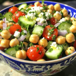To make a bright and tasty Lemon Herb Chickpea Salad, gather these main ingredients: - 1 can (15 oz) chickpeas, drained and rinsed - 1 cup cherry tomatoes, halved - 1 cucumber, diced - 1/2 red onion, finely chopped - 1/4 cup fresh parsley, chopped - 1/4 cup fresh mint, chopped These ingredients come together to create a colorful and nutritious base. The chickpeas give protein, while the fresh veggies add crunch and flavor. You can add extra touches to make the salad even more delicious: - 1/4 cup feta cheese, crumbled (optional) Feta cheese adds a creamy and salty element. It blends well with the fresh herbs and bright lemon. Feel free to leave it out if you want a lighter option. The dressing is simple yet full of flavor. You will need: - 3 tablespoons olive oil - 2 tablespoons fresh lemon juice - 1 teaspoon lemon zest - 1 teaspoon garlic powder - Salt and pepper to taste This dressing ties the salad together. Olive oil is heart-healthy, while lemon juice brings a bright taste. Garlic powder adds depth without the need for chopping fresh garlic. Salt and pepper enhance all the flavors in this dish. For the full recipe, check out the details above. To start, gather your salad ingredients. You need one can of chickpeas, drained and rinsed. This gives a great base for protein. Next, chop one cup of cherry tomatoes in half. Their sweetness adds flavor. Dice one cucumber to bring in crunch and fresh taste. Finely chop half a red onion for a mild bite. Then, add a quarter cup each of fresh parsley and mint. These herbs give a bright, zesty lift to the mix. In a small bowl, whisk together the dressing. Combine three tablespoons of olive oil with two tablespoons of fresh lemon juice. Add one teaspoon of lemon zest for extra zing. Then, sprinkle in one teaspoon of garlic powder. Finally, season with salt and pepper to taste. Mix it well until it’s smooth and creamy. This dressing ties all the flavors together. Now, it’s time to combine the salad. In a large mixing bowl, add all your prepared salad ingredients. Pour the dressing over the top. Gently toss everything together until well mixed. If you want, sprinkle a quarter cup of crumbled feta cheese on top. Give it a light toss to blend. Let the salad sit for at least 15 minutes. This wait allows the flavors to meld together. Serve it chilled or at room temperature. Check out the Full Recipe for more details. To keep your salad fresh, use ripe ingredients. Look for bright cherry tomatoes and crisp cucumbers. Fresh herbs make a big difference. Always wash and dry herbs well. This keeps them vibrant and flavorful. Use a sharp knife to cut your veggies. A clean cut helps maintain texture. Lastly, serve the salad right after mixing. This way, it stays fresh and crunchy. Marinating your salad is a great way to boost flavor. After mixing the salad, let it sit for at least 15 minutes. This helps the chickpeas soak up the lemon and herb flavors. You can even marinate overnight for a stronger taste. Just remember to keep it in the fridge. This keeps it cool and safe to eat. To keep your veggies crunchy, use them fresh. Cut cucumbers and tomatoes just before mixing. If you prep ahead, store them in water. This helps maintain moisture and crunch. Another tip is to add salt just before serving. Salt draws out water, which can make veggies soggy. Keep these tips in mind for a crisp and refreshing Lemon Herb Chickpea Salad. For the full recipe, check the earlier section. {{image_2}} You can boost your chickpea salad with protein. Adding cooked chicken or canned tuna makes it hearty. Simply shred or chop the chicken and mix it in. For tuna, drain it well before adding. This makes the salad filling and tasty. Great for lunch or a light dinner! If you want a dairy-free option, try using avocado or sunflower seeds. These give a creamy texture without cheese. You can also use nutritional yeast for a cheesy flavor. These swaps keep the salad light and fresh, while still being satisfying. Herbs can change the flavor of your salad. Instead of parsley and mint, try basil or cilantro. Each herb brings its own taste, making the salad unique. You might even mix several herbs for a fun twist. Fresh herbs brighten every bite and add aroma. To keep your Lemon Herb Chickpea Salad fresh, store it in an airtight container. Make sure the lid is on tight to lock in flavor. If you have a lot left, divide it into smaller portions. This way, you can enjoy it as a quick snack later. Always place it in the fridge right after your meal. When stored correctly, this salad lasts about 3 to 5 days in the fridge. The flavors get better as it sits, but be mindful of the veggies. They may lose crunch after a couple of days. If you see any signs of spoilage, it’s best to toss it out. If you want to eat your salad warm, heat it gently in a pan. Use low heat and stir often to avoid wilting the herbs. You can also add a splash of olive oil to bring back some moisture. Avoid microwaving it, as this can make the chickpeas mushy. Enjoy your fresh and zesty dish! For the full recipe, check out the details above. You can serve this salad with many dishes. It pairs well with grilled chicken or fish. You can also enjoy it with pita bread or warm flatbreads. For a complete meal, serve it next to a light soup. It balances well with anything savory and light. Yes, you can make this salad ahead of time. It tastes even better after the flavors blend. I suggest preparing it a few hours before serving. Just keep it covered in the fridge. Let it sit for about 15 minutes at room temp before serving. To make this salad vegan-friendly, simply omit the feta cheese. You can add more herbs or nuts for flavor. Try adding sliced avocado for creaminess. Another option is to swap the olive oil with a nut-based dressing. This keeps it delicious and plant-based. For the full recipe, check out the Zesty Lemon Herb Chickpea Salad. This blog post covered making a delicious Lemon Herb Chickpea Salad. We explored main ingredients, optional extras, and dressing benefits. I shared step-by-step instructions and tips for fresh veggies and flavor. You can also try variations with proteins or different herbs. Remember to store leftovers correctly and check out the FAQs for serving ideas and vegan-friendly options. Enjoy creating your salad! This dish is simple, tasty, and good for you.