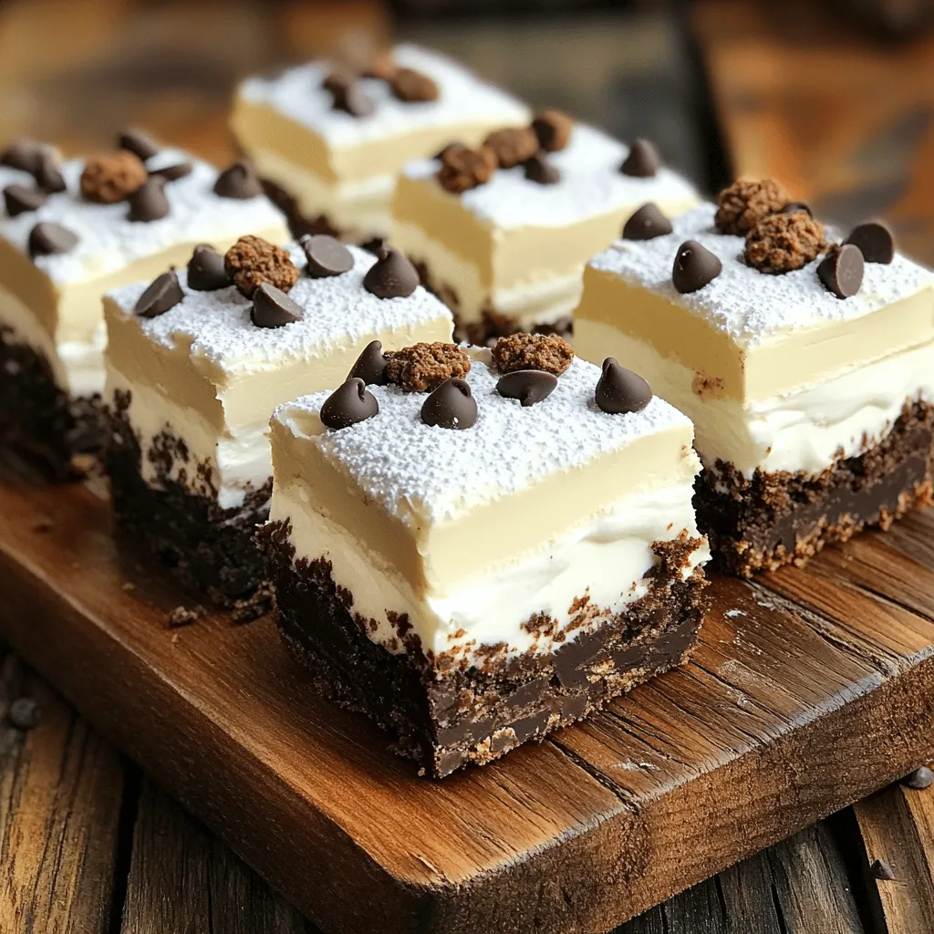 To make these no bake cookies and cream bars, you need a few simple ingredients. Here’s what you’ll gather: - 1 ½ cups crushed chocolate sandwich cookies (like Oreos) - ½ cup unsalted butter, melted - 1 cup cream cheese, softened - 1 cup powdered sugar - 1 teaspoon vanilla extract - 1 cup whipped topping (like Cool Whip) - ½ cup mini chocolate chips (optional) - Extra chocolate sandwich cookies for garnish These ingredients blend together to create a rich, creamy filling and a crunchy base. The crushed cookies provide a great texture and flavor. The melted butter helps bind the crust. Cream cheese adds that creamy, tangy taste. Powdered sugar sweetens it up. Vanilla extract gives a nice aroma. Whipped topping makes the filling light and fluffy. If you want, add mini chocolate chips for extra chocolatey goodness. Finally, extra cookies make the bars look fancy on top. For the full recipe, follow the steps carefully to create a delicious treat. First, grab a medium bowl. In it, combine 1 ½ cups of crushed chocolate sandwich cookies with ½ cup of melted butter. Mix until the crumbs are fully coated. This step forms a tasty base for your bars. Next, take your cookie mixture and press it firmly into the bottom of a greased 8x8 inch baking dish. Make sure you create an even layer. Use the back of a measuring cup to ensure the texture stays smooth. Now it’s time to make the filling. In a large mixing bowl, beat together 1 cup of softened cream cheese, 1 cup of powdered sugar, and 1 teaspoon of vanilla extract until smooth. This mixture should be creamy and well combined. After the filling is ready, gently fold in 1 cup of whipped topping. If you want, you can also stir in ½ cup of mini chocolate chips for extra flavor. Now, spread this cream cheese mixture over your crust and smooth it out evenly. Cover the dish with plastic wrap and place it in the refrigerator. Let it chill for at least 3 hours or until set. This step helps the bars hold their shape. Once set, remove the dish from the fridge. Cut the mixture into bars. For a nice touch, garnish the top with extra crushed chocolate cookies. Enjoy your sweet treat! For the complete recipe, check out the [Full Recipe]. - Use room temperature cream cheese for easier mixing. Cold cream cheese can be hard to blend. - Allow bars to chill for longer for a firmer texture. Patience can make a big difference in how they set. - Arrange bars on a serving platter. This makes them look nice and inviting. - Dust with powdered sugar or drizzle with chocolate sauce. These touches add elegance and extra flavor. - Not pressing the crust firmly enough. A loose crust can lead to messy bars. - Overmixing the filling. This can make your bars heavy instead of light and fluffy. For the complete steps and measurements, check the Full Recipe. Enjoy making these delicious no-bake treats! {{image_2}} You can easily change up the flavor of these bars. One great idea is to incorporate peanut butter. Just mix in half a cup of creamy peanut butter with the cream cheese. This gives the bars a nutty twist. You can also substitute different flavored whipped toppings. Try using a vanilla, chocolate, or even strawberry whipped topping. These small changes can give a new taste to your dessert. Toppings can add fun and texture to your bars. Add crushed nuts or sprinkles for a nice crunch. Chopped almonds or walnuts work well. You can also use colorful sprinkles to make the bars pop. For a richer flavor, use caramel drizzle in addition to chocolate. This sweet touch makes every bite even more delicious. The crust is key to these bars, and you can mix it up! Experiment with different sandwich cookie flavors for the crust. Try using vanilla, mint, or even peanut butter cookies. Each flavor gives a unique twist to the bars. The Full Recipe allows for these fun variations. Enjoy creating your own version of this tasty treat! Keep your no-bake cookies and cream bars covered in the refrigerator. They will stay fresh for up to 5 days. If you have leftovers, just wrap them well. This way, they will taste great later. You can freeze these bars for up to 2 months. To freeze, cut them into pieces and place them in a safe container. When you want to enjoy them, let them thaw in the fridge before serving. This keeps the texture nice and creamy. Use airtight containers to store your bars. This helps maintain their texture and flavor. If you notice any extra moisture, add a paper towel inside the container. This will help absorb it and keep your bars delicious. Yes, you can! You can use Greek yogurt or mascarpone cheese instead. Both options give a creamy texture. Greek yogurt adds tang, while mascarpone is rich and smooth. If you want a lighter version, Greek yogurt is a great choice. These bars need to chill for at least three hours. This helps them firm up nicely. If you can, let them chill longer. The longer they sit, the better they set. This makes cutting them easier and cleaner. If you don’t have whipped topping, you can whip heavy cream. Just beat it until soft peaks form. You can also use coconut whipped cream for a dairy-free option. Both alternatives work well in this recipe. Absolutely! You can use gluten-free chocolate sandwich cookies. Many brands offer tasty options that work just as well. Look for cookies labeled gluten-free and enjoy the same great taste in your bars. This blog post guide clearly shows how to make delicious no-bake cookies and cream bars. We covered the ingredients and step-by-step instructions, from making the crust to chilling the bars. I also shared tips for perfect results and ideas for tasty variations. Remember to store any leftovers correctly to keep them fresh. I hope you feel ready to try this easy, fun dessert. Enjoy crafting your bars and experimenting with flavors!