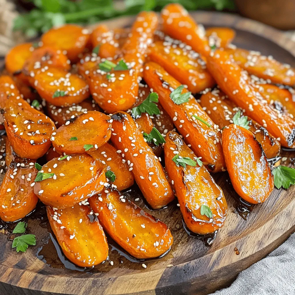 - 1 lb baby carrots, peeled and trimmed - 2 tablespoons tahini - 2 tablespoons maple syrup - 1 tablespoon olive oil - 1 teaspoon ground cumin - 1/2 teaspoon garlic powder - Salt and pepper to taste - Fresh parsley, chopped (for garnish) - Sesame seeds (optional, for garnish) The key to making Tahini Maple Roasted Carrots is in the selection of ingredients. When you choose fresh baby carrots, they bring a natural sweetness. The tahini adds a creamy texture, while the maple syrup enhances this sweetness. Olive oil helps everything roast evenly. For spices, ground cumin gives a warm, earthy flavor. Garlic powder adds depth. Salt and pepper balance the tastes. Garnishes like fresh parsley brighten the dish. Sesame seeds add crunch and a nutty touch. These simple ingredients create a dish that is not just tasty but also visually appealing. If you want to explore more, check the full recipe for detailed steps and tips. - Preheat your oven to 425°F (220°C). - In a large bowl, whisk together tahini, maple syrup, and olive oil. This mixture gives the carrots a sweet and nutty flavor. - Season the tahini mixture with ground cumin and garlic powder. These spices add depth and warmth to the dish. - Toss the baby carrots in the mixture until they are evenly coated. Make sure every carrot gets a nice glaze. - Spread the coated carrots on a baking sheet. Use parchment paper for easy cleanup. - Roast the carrots for 25-30 minutes, turning them halfway through. This helps them cook evenly and caramelize beautifully. For a complete guide, check the Full Recipe to ensure you don't miss any steps! To achieve that sweet caramelization, choose fresh baby carrots. Cut them evenly for uniform cooking. This helps them roast at the same rate. Before roasting, coat them well in the tahini-maple mixture. This even coating ensures each carrot gets that nice flavor and color. Want more flavor? Add spices like smoked paprika or cayenne pepper for heat. These spices can give your dish an exciting twist. Fresh herbs like thyme or dill also work well. Garnish with chopped parsley or sesame seeds for a lovely finish. You need a sturdy baking sheet for roasting. Use parchment paper to prevent sticking and make cleanup easy. A large mixing bowl helps you combine the tahini and maple syrup. A whisk is great for mixing until smooth. These tools make your process smoother and more enjoyable. For the full recipe, visit the [Full Recipe] section. {{image_2}} You can switch tahini for sunflower seed butter or almond butter. These options keep the dish creamy. If you need a maple syrup substitute, try agave nectar or honey if not strictly vegan. Both add sweetness while keeping the flavors intact. You can use other vegetables too. Sweet potatoes, butternut squash, or parsnips work well. They roast nicely and soak up the tahini-maple mixture. Each option adds its unique taste to the dish. Want to add a twist? Try squeezing some lemon or orange juice into the tahini mixture. Citrus adds brightness and balances the sweetness. Fresh herbs like thyme or rosemary can enhance the flavor too. You can also play with sweet and savory notes. Add a pinch of chili powder for heat or smoked paprika for depth. These spices create a richer taste profile. Pair these carrots with grilled chicken or fish for a delicious meal. They also go well with quinoa or rice for a hearty vegetarian dish. If you have leftovers, they make a great salad topping. Toss them in a green salad or mix with grains. You can even blend them into a dip for a tasty snack. For the full recipe, check out the detailed instructions above! To keep your tahini maple roasted carrots fresh, store them in an airtight container. This helps prevent moisture loss and keeps them tasty. You can use glass or plastic containers, but glass works best. Let the carrots cool before sealing them. They will stay good in the fridge for about 3 to 5 days. When you want to enjoy your leftovers, reheat them gently. The best way is to use an oven. Preheat the oven to 350°F (175°C). Spread the carrots on a baking sheet and heat for about 10 minutes. This keeps them soft and flavorful. You can also add them to salads or grain bowls for a new dish. If you want to freeze your roasted carrots, first let them cool completely. Then, place them in a freezer-safe bag or container. They will last for about 3 months in the freezer. When you're ready to eat, thaw them in the fridge overnight. Reheat in the oven or a skillet for the best taste. You can keep this dish gluten-free easily. The main ingredients are naturally gluten-free. Just make sure your tahini and maple syrup are pure and free from additives. Always check labels to be sure. Yes, you can use regular carrots. Just cut them into similar-sized pieces, about 2 inches long. This helps them cook evenly. You may need to roast them a little longer, around 30-35 minutes, to get that nice caramelization. These carrots go well with many dishes. Try serving them with grilled chicken or fish for a full meal. They also pair nicely with quinoa or couscous. For a vegetarian option, serve them with a chickpea salad or lentils. Explore the [Full Recipe] for more ideas! Tahini maple roasted carrots are simple, tasty, and packed with flavor. We’ve explored the key ingredients, step-by-step instructions, and tips for success. With variations and storage tips, you can make this dish your own. Remember, the right spices and garnishes enhance the flavor. Enjoy experimenting with different veggies or toppings. These carrots are a great side for many meals. Now you have all the tools to create a delicious dish that everyone will love. Dive into the kitchen and roast those carrots!