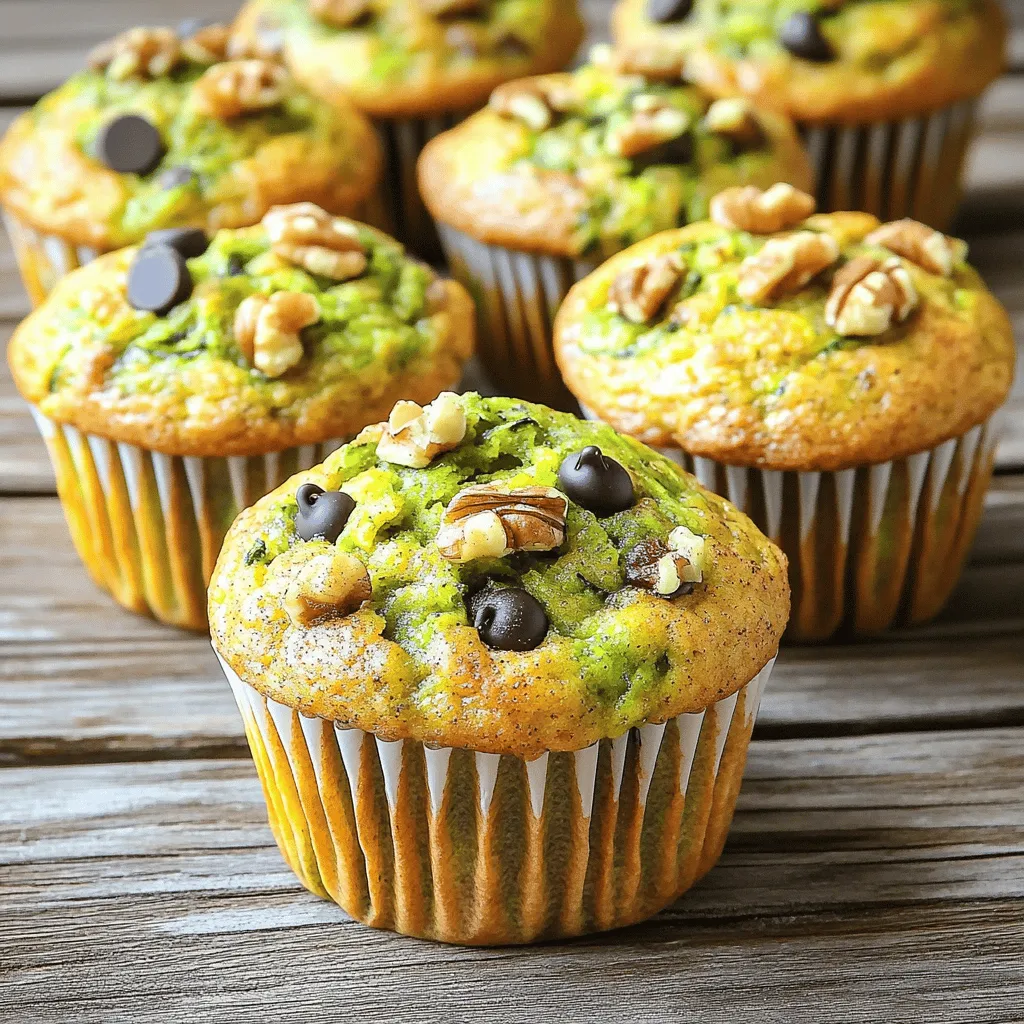 To make these tasty zucchini muffins, gather the following items: - 1 ½ cups grated zucchini (about 1 medium zucchini) - 1 cup whole wheat flour - ½ cup rolled oats - ½ teaspoon baking powder - ½ teaspoon baking soda - ½ teaspoon ground cinnamon - ¼ teaspoon nutmeg - ¼ teaspoon salt - 2 large eggs - ½ cup honey or maple syrup - ⅓ cup unsweetened applesauce - 1 teaspoon vanilla extract - ½ cup walnuts, chopped (optional) - ½ cup dark chocolate chips (optional) These muffins are not just delicious; they are also healthy. Each muffin gives you: - Calories: About 120 - Protein: 3 grams - Fiber: 2 grams - Sugar: 6 grams (if using honey) - Healthy fats from walnuts and dark chocolate The zucchini adds moisture and fiber while keeping the muffins light and fluffy. Whole wheat flour and oats provide more fiber and nutrients than regular white flour. If you have dietary needs, you can easily swap some ingredients: - Use almond or coconut flour instead of whole wheat flour for a gluten-free option. - Replace honey or maple syrup with agave syrup for a vegan choice. - Use flax eggs instead of regular eggs for a vegan alternative. - Skip the walnuts and chocolate chips if you want a nut-free muffin. These substitutions still keep the muffins tasty while fitting your needs. For the full recipe and to enjoy these muffins, check out the [Full Recipe]. First, wash your zucchini well. Grate it using a box grater or food processor. You need about 1 ½ cups of grated zucchini. Set it aside to drain a bit. This helps remove excess water. Next, gather your other ingredients. You will need whole wheat flour, rolled oats, baking powder, baking soda, spices, and salt. Don’t forget the eggs, honey or maple syrup, applesauce, and vanilla extract. If you want, add chopped walnuts or dark chocolate chips for extra flavor. In a medium bowl, mix the grated zucchini with the eggs, honey, applesauce, and vanilla extract. Stir until everything blends well. In a large bowl, whisk together the dry ingredients. Combine the whole wheat flour, rolled oats, baking powder, baking soda, cinnamon, nutmeg, and salt. Once mixed, pour the wet ingredients into the dry bowl. Stir gently until just combined. Be careful not to over-mix. A few lumps are okay! Preheat your oven to 350°F (175°C). Line a muffin tin with paper liners or grease it lightly. Scoop the batter into each muffin cup, filling them about ¾ full. Bake for 18-20 minutes. To check if they’re done, insert a toothpick in the center. If it comes out clean, they are ready. Let the muffins cool in the tin for about 5 minutes. Then, move them to a wire rack to cool completely. Enjoy these delightful treats. For the full recipe, check the details above. To keep your zucchini muffins moist, use fresh zucchini. Grate it and squeeze out some water, but not all. Adding applesauce helps too. It adds moisture without extra fat. You can also bake them for just the right time. Overbaking can dry them out quickly. Trust your oven. Check them a few minutes early to be safe. Add-ins can boost flavor and texture. Try nuts like walnuts or pecans. They add crunch and healthy fats. Dark chocolate chips make them sweeter and fun. Dried fruits, like raisins or cranberries, can add a chewy texture. You can also mix in spices like ginger or cardamom for a twist. Just remember to keep the balance of wet and dry ingredients. Bake your muffins at 350°F (175°C) for perfect results. If you live at a high altitude, you may need to adjust the temperature or baking time. Start checking for doneness at 18 minutes. A toothpick should come out clean when they are done. If they need more time, check every minute. This way, you avoid overbaking and keep them moist. For a fun twist, you can also try mini muffins; they bake faster, around 12-15 minutes. For the full recipe of these tasty treats, check the [Full Recipe]. {{image_2}} If you want a vegan twist, swap eggs for flax eggs. Mix 1 tablespoon of flaxseed meal with 2.5 tablespoons of water. Let it sit for five minutes. This will create a great binding agent. For a gluten-free option, use almond flour or a gluten-free flour blend. Both work well and keep the muffins moist. To amp up the flavor, add dark chocolate chips to the batter. They melt and create a rich taste. You can also mix in fruits like blueberries or cranberries. They add sweetness and a burst of flavor. If you enjoy nuts, fold in chopped walnuts or pecans for crunch. Try a savory version by adding cheese or herbs. Feta cheese gives a nice salty kick. You can also add fresh herbs like basil or thyme. These will make your muffins unique. You might even consider mixing in sun-dried tomatoes for extra flavor. The options are endless, so get creative! You can find the full recipe to explore these variations further. To keep your Healthy Zucchini Muffins fresh, store them in an airtight container. You can also wrap them in plastic wrap or foil. This helps keep moisture in and prevents them from drying out. Place the container in a cool, dark place, like your kitchen counter. If you live in a humid area, the fridge is a better option. You can freeze these muffins for later. First, let them cool completely. Then, wrap each muffin tightly in plastic wrap. Place the wrapped muffins into a freezer bag, removing as much air as possible. When you want to eat one, take it out and thaw it in the fridge overnight. You can also use the microwave for a quick thaw. Just heat it for about 20 to 30 seconds. If stored properly, these muffins can last for about 3 to 4 days at room temperature. In the fridge, they may last up to a week. If you freeze them, they can last for about 2 to 3 months. Always check for any signs of spoilage before eating. Enjoy your muffins while they're fresh! For the full recipe, check the earlier section. Zucchini is low in calories and high in nutrients. It has fiber, which helps digestion. Zucchini also has vitamins A and C, which support your immune system. Eating zucchini may help keep your heart healthy. The water content in zucchini keeps you hydrated. It is a great addition to many meals, including your healthy zucchini muffins. Yes, you can use various sweeteners in your muffins. Honey adds a natural sweetness. Maple syrup works well, too. You can try coconut sugar or agave syrup for a different flavor. Just adjust the amount to taste. Each sweetener brings a unique taste to your muffins. To check if your muffins are done, use a toothpick. Insert it into the center of a muffin. If it comes out clean, they are ready. If not, bake for a few more minutes. Muffins should be golden brown on top. They will spring back when lightly touched. Following these tips will help you bake perfect healthy zucchini muffins. For the full recipe, check out the section above. You learned about making healthy zucchini muffins. We covered ingredients, step-by-step instructions, and tips. I shared variations for vegan and gluten-free needs and ways to store your muffins. Try these recipes to enjoy tasty, healthy snacks. You'll impress friends and family with your baking skills. Keep experimenting with flavors and enjoy the process! Happy baking!