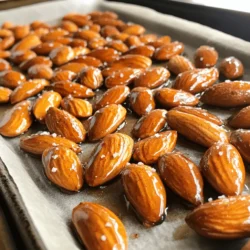 - 2 cups raw almonds - 1/4 cup pure maple syrup - 1 tablespoon coconut oil - 1 teaspoon vanilla extract - 1/2 teaspoon sea salt - 1/2 teaspoon ground cinnamon - Pinch of cayenne pepper (optional, for a kick) - Mixing bowl - Baking sheet - Parchment paper To make maple roasted almonds, you need a few key ingredients. First, gather 2 cups of raw almonds. Raw almonds give the best crunch and flavor. Next, have 1/4 cup of pure maple syrup on hand. This syrup adds sweetness and a lovely glaze. You will also need 1 tablespoon of melted coconut oil. It helps the almonds roast nicely. For extra flavor, add 1 teaspoon of vanilla extract. This brings a warm touch to the nuts. You also need 1/2 teaspoon of sea salt to balance the sweetness. Ground cinnamon, at 1/2 teaspoon, adds a cozy spice. If you enjoy some heat, add a pinch of cayenne pepper. For the tools, you will need a mixing bowl to combine your ingredients. A baking sheet is essential for roasting the almonds. Line it with parchment paper to prevent sticking. This simple setup makes your cooking easy and fun. Now that you have your ingredients and tools ready, you can create a tasty snack with just a few steps. Check out the Full Recipe for more details on how to prepare these delicious maple roasted almonds! First, preheat your oven to 350°F (175°C). This step is crucial. It ensures even roasting and a nice crunch. Next, line a baking sheet with parchment paper. This makes cleanup so easy. The almonds won’t stick, and you keep your pan clean. In a mixing bowl, combine the following ingredients: - 1/4 cup pure maple syrup - 1 tablespoon melted coconut oil - 1 teaspoon vanilla extract - 1/2 teaspoon sea salt - 1/2 teaspoon ground cinnamon - Pinch of cayenne pepper (optional) Whisk these ingredients together until well-combined. This mix gives the almonds their sweet and spicy flavor. It should look smooth and glossy. Now, add the raw almonds to the bowl. Stir gently to coat them evenly. Make sure every almond gets a nice layer of that sweet mixture. After coating, spread the almonds in a single layer on the prepared baking sheet. This helps them roast evenly. Place the baking sheet in the oven and roast for 15-20 minutes. Stir them halfway through to avoid burning. Keep a close eye on them; nuts can burn quickly! When they turn golden brown and smell amazing, they are ready. Once done, remove the almonds from the oven and let them cool completely on the baking sheet. The coating will harden as they cool. For the full recipe, check out the details earlier in the article. Enjoy your tasty snack! To make great maple roasted almonds, keep an eye on them while they roast. Nuts can burn quickly, so check them often. After roasting, let them cool completely. This helps the coating harden and gives them a nice crunch. Want to spice things up? You can add different spices to the mix. Try a bit of nutmeg or allspice for a warm twist. Adjust the maple syrup to suit your taste. If you like it sweeter, add more syrup. If you prefer less sweetness, use less. Maple roasted almonds are super versatile. You can pair them with cheese for a tasty snack. They also work well as a topping for salads. Just sprinkle some on top for a nice crunch and flavor boost. {{image_2}} You can switch almonds for other nuts. Cashews work well for a creamier taste. They bring a buttery flavor that enhances the sweetness. Pecans are another great option. They add a rich, nutty taste and pair nicely with maple. Want to add a twist? Try a chocolate drizzle. Melt dark chocolate and pour it over your roasted nuts for a sweet treat. You can also mix sweet and spicy flavors. Add a dash of chili powder or cayenne pepper to the maple mix. This will give your nuts a fun kick that surprises your taste buds. Cutting back on sugar? Use less maple syrup than the recipe calls for. Your nuts will still taste great without being too sweet. You can also try coconut sugar. It has a lower glycemic index and adds a rich flavor. These swaps let you enjoy your snack without guilt. Check out the Full Recipe for more details on how to make these tasty snacks! To keep your maple roasted almonds fresh, store them in airtight containers. This helps prevent air and moisture from ruining their crunch. Place these containers in a cool, dry area. Avoid places with heat or direct sunlight, as they can make the nuts go stale faster. These tasty treats last up to two weeks when stored properly. After that, they may lose their flavor and crispness. If you notice any changes in taste or texture, it’s best to toss them out. If you want to keep your almonds longer, freezing is a great option. Place the cooled almonds in a freezer-safe bag or container. Remove all the air before sealing it. When you're ready to enjoy them, let them thaw at room temperature. They will taste just as good as fresh! Maple roasted almonds can last up to two weeks. Store them in an airtight container. Keep them in a cool, dry place. This helps keep them fresh and tasty. Yes, you can use different sweeteners. Honey or agave syrup works well. You can also try brown sugar, but it may change the texture. Yes, they offer health benefits. Almonds are high in protein and healthy fats. They also have fiber, vitamin E, and magnesium. Just remember, they still have sugar from the maple syrup. You can find them at many stores. Look for brands like Blue Diamond or Trader Joe's. They may also be available online. Absolutely! You can skip the oil in the recipe. Just use maple syrup and the other ingredients. They will still turn out crunchy and sweet. Get creative with your flavors! You can add cocoa powder for a chocolate taste. Try different spices, like nutmeg or ginger. You can also mix in dried fruits or seeds for extra texture. You learned how to make tasty, maple roasted almonds. We covered the key ingredients and the tools you need. The steps to prepare, mix, and roast almonds are easy to follow. I highlighted tips to avoid burning and ways to enhance flavor. You can explore different nuts and sweeteners for your own twist. Remember to store your almonds properly for the best taste. Enjoy experimenting and sharing your delicious snacks!