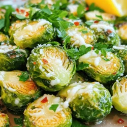 - Brussels sprouts - Olive oil - Garlic - Seasonings (salt, pepper, red pepper flakes) - Parmesan cheese - Fresh lemon juice - Fresh parsley To make Garlic Parmesan Roasted Brussels Sprouts, gather your ingredients. Start with 1 pound of Brussels sprouts. Trim them and cut them in half. Next, you need 3 tablespoons of olive oil. This oil helps the sprouts get crispy and adds flavor. For the flavor boost, grab 4 cloves of garlic. Mince them finely. You’ll also need seasonings: 1 teaspoon of salt and ½ teaspoon of black pepper. If you like some heat, add ½ teaspoon of red pepper flakes. Now, let’s not forget the star of the dish: ½ cup of grated Parmesan cheese. This cheese melts and creates a tasty crust. You’ll also use fresh lemon juice to drizzle over the sprouts. It adds a bright flavor. Finally, chop some fresh parsley for garnish. It makes the dish look nice and adds a fresh taste. This simple list of ingredients makes a delicious dish. For the full recipe, check the details in the recipe section. Enjoy your cooking adventure! Start by preheating your oven to 400°F (200°C). This temperature helps the Brussels sprouts cook evenly and become crisp. A hot oven ensures they roast, not steam. Trim the ends of each Brussels sprout. Cut them in half to allow for better cooking. Place the halved sprouts in a large bowl. Add 3 tablespoons of olive oil, 4 cloves of minced garlic, 1 teaspoon of salt, and ½ teaspoon of black pepper. If you like a bit of heat, add 1 teaspoon of red pepper flakes. Mix well so the sprouts are coated evenly. Spread the Brussels sprouts on a baking sheet. Make sure to place them cut side down, allowing them to caramelize. Give them space; avoid overcrowding. Roast in the preheated oven for 20 to 25 minutes. You’ll know they are done when they are golden brown and crispy around the edges. Once roasted, take out the baking sheet. Sprinkle ½ cup of grated Parmesan cheese over the hot sprouts. Return the baking sheet to the oven for another 5 minutes. This step melts the cheese and adds flavor. When the cheese bubbles, it’s ready. Finally, drizzle fresh lemon juice over the sprouts and garnish with chopped parsley before serving. For the full recipe, check the recipe section. To get that perfect crunch, roast the Brussels sprouts cut side down. This helps them brown nicely. Make sure they have space on the baking sheet. If they are too close, they will steam instead of roast. Aim for a golden color on the edges. That’s the sign of crispiness. While garlic and Parmesan taste great, you can add more spices. Try a pinch of smoked paprika for a smoky flavor. You can also use Italian seasoning for a herby touch. Adding lemon juice is key. Drizzle it right before serving. This brightens the dish and makes the flavors pop. Garnishing adds a nice touch. Chop fresh parsley and sprinkle it over the sprouts. This adds color and freshness. When plating, arrange the sprouts in a circle. This makes for a lovely presentation. For extra flair, serve with lemon wedges on the side. It brings a fun and inviting look to your table. {{image_2}} To make a vegan version of Garlic Parmesan Roasted Brussels Sprouts, swap out the Parmesan cheese. You can use nutritional yeast for a cheesy flavor. It adds a nice, nutty taste without any dairy. For the oil, choose avocado oil or melted coconut oil. Both work well and keep the dish tasty. If you want to change the flavor, try different cheeses. Vegan cheese can work too, giving a creamy touch. You can also add more herbs or spices to make it unique. Think about using thyme, rosemary, or even smoked paprika. These additions can elevate the dish and surprise your guests. These roasted Brussels sprouts pair well with many main dishes. They complement chicken, fish, or even a hearty grain salad. You can also serve them as a side with pasta or quinoa. They add color and flavor to any meal. For a fun twist, mix them into a salad with fresh greens. The crispy sprouts will add great texture and taste. For the full recipe, check out the detailed cooking instructions provided above. To store leftovers, let the Brussels sprouts cool first. Place them in an airtight container. This keeps them fresh for up to three days. Always check for any signs of spoilage before eating. If you notice any off smells or colors, it's best to throw them out. Reheat Brussels sprouts in the oven for best results. Preheat your oven to 350°F (175°C). Spread the leftovers on a baking sheet. Heat for about 10-15 minutes until warm. You can also use a microwave, but this may make them soggy. If you want to freeze Brussels sprouts, first, cook them completely. Allow them to cool, then pack them in a freezer bag. Squeeze out as much air as possible. They can last for up to three months. When ready to eat, thaw them in the fridge overnight. Reheat them in the oven or stovetop for the best taste. Check the [Full Recipe] for more details on preparing these delicious sprouts! Roasting Brussels sprouts takes about 20 to 25 minutes. You want them golden brown and crispy. Check them at the 20-minute mark. If they look good, they are ready. Yes, you can use frozen Brussels sprouts. Just remember they might be softer. Thaw them first and pat them dry. This helps get rid of extra moisture. If you want a crispier bite, fresh sprouts work best. If you need a substitute for Parmesan cheese, try nutritional yeast. It adds a cheesy flavor and is dairy-free. You can also use vegan Parmesan. For a lower-fat option, try a light cheese or omit it. Each choice gives a unique taste to your dish. For the full recipe, check out the details above! This guide covers everything you need to know about roasting Brussels sprouts. We discussed the right ingredients, from olive oil to fresh parsley. I gave you clear steps to ensure perfect roasting and key tips for flavor. Remember, you can customize with variations and serve these tasty sprouts in many ways. Properly storing and reheating leftovers helps keep your dish fresh. Enjoy your tasty, healthy Brussels sprouts, and don’t be afraid to experiment with flavors!