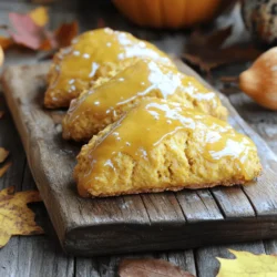 To make these delightful scones, you need some key ingredients. Here’s what I use: - 2 cups all-purpose flour - 1/2 cup brown sugar, packed - 2 tsp baking powder - 1/2 tsp baking soda - 1/2 tsp ground cinnamon - 1/4 tsp ground nutmeg - 1/4 tsp ground ginger - 1/4 tsp salt - 1/2 cup unsalted butter, cold and cubed - 3/4 cup pumpkin puree - 1/2 cup heavy cream - 1 tsp vanilla extract These ingredients work together to create a moist and tender scone. The pumpkin adds a rich flavor and a lovely orange hue. The sweet maple glaze makes these scones shine. For the glaze, you will need: - 1 cup powdered sugar - 3 tbsp pure maple syrup - 1-2 tbsp milk (as needed for consistency) Mix these ingredients to create a smooth, shiny glaze. It adds a perfect touch of sweetness to your scones. Want to switch things up? Here are some optional ingredients to try: - Chopped nuts, like walnuts or pecans - Chocolate chips for extra sweetness - Dried cranberries or raisins for a fruity twist Feel free to experiment! These additions can give your scones a unique flavor. For the full recipe, check the section above. First, gather all your ingredients. You need flour, brown sugar, baking powder, baking soda, spices, salt, butter, pumpkin puree, heavy cream, and vanilla. In a large bowl, whisk together the flour, brown sugar, baking powder, baking soda, cinnamon, nutmeg, ginger, and salt. Mix them well until they are combined. Next, add the cold butter, cut into cubes. Use your hands or a pastry cutter to mix the butter into the dry ingredients. You want the mixture to look like coarse crumbs. In another bowl, combine the pumpkin puree, heavy cream, and vanilla extract. Stir this mixture until it is smooth. Now, pour this pumpkin mixture into the dry ingredients. Gently stir with a spatula until just combined. Be careful not to overmix. Turn the dough out onto a lightly floured surface. Pat the dough into a rectangle, about an inch thick. Cut the dough into triangles for scones, or use a round cutter if you prefer. Place the scones on a baking sheet lined with parchment paper. Make sure to space them out. Preheat your oven to 400°F (200°C) and bake the scones for 15 to 20 minutes. They should be golden brown on top. Test with a toothpick; it should come out clean. While the scones bake, prepare the maple glaze. In a small bowl, whisk together the powdered sugar and maple syrup. Add milk a little at a time until you have a smooth, drizzling consistency. Once the scones are out of the oven, let them cool for a few minutes. Drizzle the warm maple glaze over each scone. This adds sweetness and makes them even more delicious. You can serve them warm or at room temperature. Enjoy your homemade Maple Glazed Pumpkin Scones! For the full recipe, check the detailed instructions above. To get that light and fluffy texture, use cold butter. It helps create layers in the scone. Cut the butter into the flour until it looks like coarse crumbs. Avoid overmixing the dough. Just mix until it is barely combined. This keeps the scones tender. After baking, let the scones cool for about five minutes. This helps the glaze stick better. Drizzle the maple glaze while the scones are still warm. It melts slightly, soaking into the scone. For a thicker glaze, add less milk. For a thinner glaze, add more milk. You can swap the all-purpose flour for a gluten-free blend. Make sure it has a binding agent. If you don’t have heavy cream, use whole milk. The scones will still taste great. For a dairy-free option, try coconut cream. You can also use pumpkin spice if you lack individual spices. Check the [Full Recipe] for more details on making these delicious scones. {{image_2}} You can change up the flavor of these scones easily. Try adding chocolate chips for sweetness. Dried cranberries or walnuts add a nice crunch. You could even mix in some orange zest for a fresh twist. Just keep the balance of wet and dry ingredients in mind. If you want to make these scones gluten-free, swap the flour for a gluten-free blend. Make sure it has a binding agent like xanthan gum. For a vegan version, use coconut oil instead of butter and almond milk instead of heavy cream. You can also replace the egg with a flax egg if one is needed. Seasonal changes invite new flavors. In winter, consider adding peppermint extract to the glaze. For spring, lemon zest brightens up the scones nicely. These scones pair well with hot drinks like chai or coffee. Serve them with a side of apple butter for a delightful treat. Check out the Full Recipe for more ideas! After baking, let the scones cool on a wire rack. Once cool, place them in an airtight container. This keeps them fresh for about 2-3 days. I like to layer parchment paper between scones, so they don’t stick together. You can also store them at room temperature or in the fridge. To freeze, wrap each scone tightly in plastic wrap. Then, place them in a freezer-safe bag. Properly stored, they last up to 3 months. Make sure to label the bag with the date. When you crave a scone, you can thaw them overnight in the fridge. For the best taste, reheat scones in the oven. Preheat your oven to 350°F (175°C). Place the scones on a baking sheet for about 10 minutes. This brings back their warm, fresh flavor. If you're in a rush, you can microwave them for 20-30 seconds. Just be careful not to overheat them, or they may get dry. Enjoy your scones warm and fresh! For the full recipe, check the recipe above. To reheat pumpkin scones, I recommend using the oven. Preheat your oven to 350°F (175°C). Place the scones on a baking sheet. Heat them for about 5-10 minutes. This will keep them soft and warm. You can also use a microwave. Heat them for 10-15 seconds. Be careful not to overheat, as they can become tough. Yes, you can make these scones ahead of time. You can prepare the dough and freeze it. Shape the scones and place them on a baking sheet. Freeze until solid, then transfer them to a freezer bag. When ready to bake, no need to thaw. Just add a few extra minutes to the baking time. You can also bake the scones in advance. Store them in an airtight container for up to 3 days. To boost the flavor, try adding mix-ins. You can add chocolate chips, nuts, or dried fruit. Try using fresh herbs like rosemary for a twist. More spices can enhance the taste too. Consider adding a pinch of cloves or allspice. You can also use flavored extracts, like almond instead of vanilla. Each option gives your scones a unique touch. For more tips, check the Full Recipe for suggestions. This guide covered everything you need for maple glazed pumpkin scones. We explored key ingredients, step-by-step baking, and tips for the perfect texture. You can customize your scones with variations to suit your taste. Remember to store them well for fresh bites later. Enjoy experimenting with flavors and making these treats your own! Happy baking!