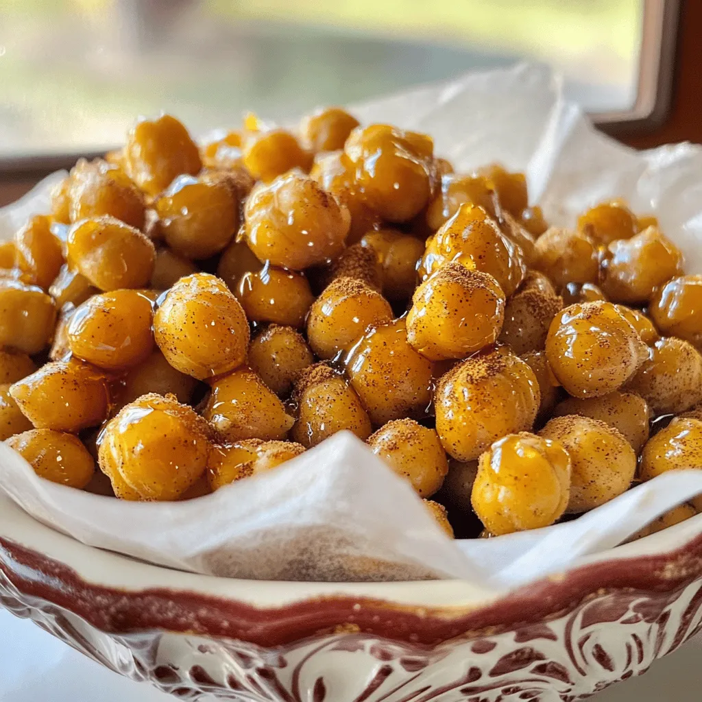 - Canned chickpeas - Olive oil - Pumpkin spice blend The main ingredients create the base for my pumpkin spice roasted chickpeas. Canned chickpeas are easy to use and save time. I prefer them because they are tender and ready to cook. Olive oil adds flavor and helps the spices stick. The pumpkin spice blend brings warmth and a touch of sweetness. - Maple syrup - Sea salt - Optional: cayenne pepper I love adding maple syrup for a bit of sweetness. It balances the spice and adds depth. Sea salt enhances all the flavors and makes them pop. If you like heat, try the cayenne pepper. It gives a nice kick that pairs well with the sweetness. - Baking sheet - Parchment paper - Large mixing bowl You need a baking sheet to roast the chickpeas evenly. Parchment paper prevents sticking and makes cleanup easy. A large mixing bowl is essential for combining ingredients without making a mess. For the full recipe, check out the details above. Set your oven temperature to 400°F (200°C). Preheating ensures even cooking. Rinse one can of chickpeas and drain them well. Pat them dry with a clean towel. This step helps them get crispy. In a large bowl, combine 2 tablespoons of olive oil, 2 tablespoons of pumpkin spice blend, 1 tablespoon of maple syrup, and 1/2 teaspoon of sea salt. If you like heat, add 1/4 teaspoon of cayenne pepper. Mix well. Add the dried chickpeas into the bowl with the seasoning. Toss them until they are evenly coated. Spread the seasoned chickpeas on a lined baking sheet in a single layer. Roast in the preheated oven for 25-30 minutes. Stir halfway through to ensure even roasting. They should be golden brown and crispy when done. For the full recipe, refer to the earlier section. Enjoy your tasty snack! To get the best crunch, start by drying your chickpeas well. After rinsing, spread them on a towel and pat them dry. This step is key. Moisture makes them soggy, not crispy. Next, avoid overcrowding your baking sheet. Spread the chickpeas in a single layer. If you pile them up, they will steam instead of roast. You want air to circulate around each chickpea for that perfect crunch. You can play with flavors to make these chickpeas your own. Try adding a pinch of garlic powder or smoked paprika for a twist. Both add depth to the pumpkin spice. For presentation, serve them in a nice bowl. A sprinkle of extra pumpkin spice on top makes them look festive. This little touch elevates your dish and makes it more appealing. These roasted chickpeas are great as snacks or toppings. You can enjoy them alone or mix them into salads for a crunchy texture. They add flavor and fun! Pair them with dips like hummus or guacamole for a tasty combo. You can also use them as a garnish on soups or grain bowls. The options are endless! For the full recipe, check out the section above. {{image_2}} You can change up the flavor of your pumpkin spice roasted chickpeas easily. If you want a twist, try using cinnamon and nutmeg without the pumpkin spice mix. For a savory option, use smoked paprika or garlic powder. Sweet blends can include vanilla or cocoa powder for a dessert-like taste. If you lack olive oil, coconut or avocado oil works well. Each oil brings its own flavor. For sweeteners, you can switch maple syrup with honey or agave. Each option adds its own unique sweetness. Making these chickpeas vegan is easy. Just stick with maple syrup or agave. If you need a gluten-free option, these chickpeas are naturally gluten-free, so you’re good to go! Want more heat? Adjust the cayenne pepper to your taste. Add more for a spicy kick or leave it out for a milder snack. To keep your pumpkin spice roasted chickpeas fresh, store them in an airtight container. Glass or plastic containers with tight lids work best. Make sure they are completely cool before sealing. This helps prevent moisture build-up, which can make them soggy. You can also use resealable plastic bags, but remove as much air as possible. If you want your chickpeas crispy again, reheat them in the oven. Preheat your oven to 350°F (175°C). Spread the chickpeas on a baking sheet in a single layer. Bake for about 5 to 10 minutes. Keep an eye on them so they don’t burn. This method will restore their crunchiness. Roasted chickpeas can last for about 3 to 5 days at room temperature if stored properly. They will stay crisp and tasty during this time. If you place them in the fridge, they can last up to a week. However, be aware that they may lose some crunchiness in the fridge. For the best flavor and texture, eat them soon after roasting. Enjoy your tasty treat! Yes, you can use dried chickpeas. First, soak them overnight in water. This helps them soften. After soaking, drain and rinse them. Then, boil the chickpeas in fresh water for about 1 to 1.5 hours. Make sure they are tender. Once cooked, drain and let them cool. Now, you can follow the Full Recipe just as you would with canned chickpeas. If your chickpeas aren’t crispy, check a few things. First, ensure you dried them well before roasting. Excess moisture can cause sogginess. You can also increase the roasting time. Keep an eye on them to avoid burning. Stirring halfway through helps them cook evenly. If they are still not crispy enough, try roasting them a bit longer. Yes, you can make pumpkin spice roasted chickpeas ahead of time. After roasting, let them cool completely. Then, store them in an airtight container. They stay fresh for about 3 to 5 days. For best results, keep them at room temperature. Avoid refrigerating, as that can make them soggy. You can enjoy them as a snack or topping for salads! Pumpkin spice roasted chickpeas are quite healthy! Chickpeas are a great source of protein and fiber. They can help keep you full. The olive oil adds healthy fats, while the pumpkin spice blend gives flavor without extra calories. Plus, maple syrup adds a touch of sweetness with some vitamins. Overall, these snacks are nutritious and satisfying! This article covered how to make tasty pumpkin spice roasted chickpeas. You learned about the main ingredients and key equipment needed. I shared step-by-step instructions for roasting them to perfection. We also discussed tips for crispiness and different flavor variations. Finally, I offered storage and reheating advice. Enjoy these delicious snacks any time. Make them your own with spices you love. Easy, healthy, and fun to prepare!