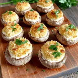 - 12 large cremini mushrooms, stems removed - 1 cup cream cheese, softened - 1/2 cup grated parmesan cheese - 1/4 cup breadcrumbs (preferably seasoned) - 1 garlic clove, minced - 2 tablespoons fresh parsley, chopped - 1 teaspoon Italian seasoning - Salt and pepper to taste - Olive oil spray To make stuffed mushrooms, you need fresh ingredients. Start with large cremini mushrooms. These mushrooms have a rich flavor and a nice texture. Next, grab some cream cheese. This will make the filling creamy and smooth. Grated parmesan cheese adds a salty kick. I like using seasoned breadcrumbs for extra flavor. Don't forget garlic. Minced garlic gives a punch that brightens each bite. Fresh parsley adds a pop of color and freshness. Italian seasoning brings herbs together in harmony. Season with salt and pepper to taste. Finally, olive oil spray helps the mushrooms get crispy in the air fryer. Gather these ingredients, and you’re ready to create a delicious dish! 1. Preheating the air fryer Start by setting your air fryer to 375°F (190°C). Preheating helps the mushrooms cook evenly. 2. Mixing the filling ingredients In a medium bowl, add 1 cup of softened cream cheese. Then, mix in 1/2 cup of grated parmesan cheese, 1/4 cup of breadcrumbs, and 1 minced garlic clove. Don't forget to add 2 tablespoons of chopped fresh parsley, 1 teaspoon of Italian seasoning, and salt and pepper to taste. Stir well until you blend everything together. 3. Stuffing the mushrooms Take your 12 large cremini mushrooms and remove the stems. Now, fill each mushroom cap with the cream cheese mixture. Press down slightly to help it hold together. 4. Spraying with olive oil Lightly spray the tops of the stuffed mushrooms with olive oil. This will help them become nice and crispy when cooking. 1. Arranging mushrooms in air fryer Place the stuffed mushrooms in a single layer in the air fryer basket. Make sure they don’t touch each other for even cooking. 2. Cooking time and temperature Cook the mushrooms for 8 to 10 minutes. You want the tops to turn golden brown and the mushrooms to be tender. 3. Checking for doneness After cooking, carefully take the mushrooms out. Let them cool for a minute before enjoying them. You should see a nice golden color on top, which means they're ready to eat! You can swap the cream cheese with ricotta for a lighter taste. For a spicy kick, add crushed red pepper flakes. If you want a more earthy flavor, use shiitake mushrooms instead of cremini. You can also use fresh herbs like basil or thyme to boost the taste. Always preheat your air fryer for even cooking. This step helps the mushrooms cook faster and more evenly. For perfect crispiness, spray the tops of the stuffed mushrooms with olive oil. This adds a nice golden color and crunch. Make sure to space the mushrooms apart in the basket. Crowding them can lead to uneven cooking. {{image_2}} You can change the filling in many ways. If you like meat, try adding sausage or ham. These meats add a nice, savory touch. Just cook the meat first, then mix it with the cream cheese filling. For a tasty twist, use ground sausage. If you want a vegan option, you can use nut-based cheeses. These cheeses taste great and are dairy-free. You can also add cooked lentils or quinoa for extra texture and protein. Whatever filling you choose, make sure it complements the mushrooms. You can spice up your stuffed mushrooms with different herbs and spices. Fresh herbs like basil or thyme can bring a bright taste. A pinch of red pepper flakes adds heat. You could also add smoked paprika for a warm, smoky flavor. Experiment with your favorite spices. Try adding a little cumin or coriander for a unique taste. Get creative! Each flavor can change the dish and make it your own. Enjoy the process of finding what you love best. To store leftover stuffed mushrooms, place them in an airtight container. Keep them in the fridge. They will stay fresh for up to three days. Make sure they cool down first before sealing them. This helps prevent moisture buildup. The best way to reheat stuffed mushrooms is in the air fryer. Set it to 350°F (175°C). Heat them for about 4-5 minutes. This method keeps them crispy. You can also use a microwave, but they may get soggy. If you choose the microwave, heat them for 30 seconds. If they are not warm enough, add more time in short bursts. Yes, you can use many types of mushrooms. Button mushrooms are great, too. Portobello mushrooms make larger stuffed bites. Just ensure they can hold the filling well. To make this recipe gluten-free, swap breadcrumbs for gluten-free options. You can use crushed gluten-free crackers or ground nuts. This keeps the dish tasty while meeting dietary needs. Stuffed mushrooms pair well with various dipping sauces. Try marinara for a classic touch. A garlic aioli adds a creamy flavor. You can also serve with ranch for a fun twist. This blog post covered everything you need for stuffed mushrooms. We explored the ingredients, from large cremini mushrooms to creamy filling options. You learned the steps to make them and how to cook them to perfection in an air fryer. I shared tips to enhance flavors and suggested variations like meat or vegan fillings. Storing leftovers and reheating them properly were also discussed. Now you’re ready to try this simple, delicious treat yourself! Cook with confidence knowing you can make stuffed mushrooms that everyone will love.