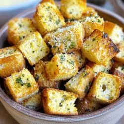 - 4 cups stale bread, cubed - 1/4 cup olive oil - 4 cloves garlic, minced - 1 tablespoon dried Italian herbs - Salt and black pepper to taste - 1 tablespoon grated Parmesan cheese (optional) To make the best croutons, start with stale bread. Fresh bread can turn soggy. I love using French or Italian bread for their flavor and texture. Next, olive oil adds richness. It helps crisp the bread as it cooks. Garlic gives a strong kick, and the herbs bring earthy notes. Don't forget salt and black pepper. They balance all the flavors. If you like, add Parmesan cheese. It adds a cheesy, savory touch. Gathering these ingredients is easy. You can find them at any grocery store. Just remember, stale bread is key for great croutons! First, you need to set your air fryer to 350°F (175°C). This step is key for perfect croutons. Preheating helps them cook evenly and get that nice, crispy texture. Next, grab a large mixing bowl. Add 4 cups of cubed stale bread. You can use French or Italian bread for the best results. Pour in 1/4 cup of olive oil. Make sure all the bread pieces are well-coated. Then, it’s time to add flavor. Mix in 4 cloves of minced garlic and 1 tablespoon of dried Italian herbs. Don’t forget to sprinkle salt and black pepper to taste. If you love cheese, toss in 1 tablespoon of grated Parmesan too. Mix everything well until the bread absorbs the flavors. Now, place the bread cubes in the air fryer basket. Make sure they are in a single layer. This spacing allows every piece to cook well. If you have a lot, cook them in batches. Air fry the croutons for about 5-7 minutes. It’s important to shake the basket halfway through. This helps them brown evenly. Keep an eye on them to avoid burning. They should turn golden brown and crispy. Once done, take them out and let them cool before you use them. Store any extras in an airtight container for up to a week. To make the crispiest croutons, avoid soggy bread. Use stale bread for the best crunch. Fresh bread can turn mushy. Coat the bread cubes lightly with olive oil. Too much oil can make them greasy. Cooking at the right temperature is key. Set your air fryer to 350°F (175°C). Air fry in batches to allow proper air flow. Don’t crowd the basket; this helps them cook evenly. Want to kick up the flavor? You can add more spices. Try a pinch of paprika for heat or cayenne for a kick. You can also mix different herbs. Rosemary or parsley can add a fresh twist. For a cheesy boost, sprinkle grated Parmesan on the bread. The cheese adds a savory touch. You can also try other cheeses like cheddar or feta. Just remember to mix well for even flavor. For even cooking, arrange the croutons in a single layer. This allows hot air to circulate around them. If your air fryer is small, cook in smaller batches. Shake the basket halfway through cooking. This helps them brown nicely on all sides. Keep a close eye on them to avoid burning. Golden brown is the goal! {{image_2}} You can use different types of bread to make croutons. Whole grain bread gives a nutty flavor. Gluten-free bread works well for those with gluten sensitivity. Choose bread that is stale for better texture. Fresh bread may get soggy in the air fryer. Herbs add a lot of flavor to croutons. If you want to mix it up, try using rosemary, parsley, or dill. Each herb gives a new taste. You can also use fresh herbs if you prefer. Just remember to use more since fresh herbs are less potent than dried ones. Adding spices can make croutons even better. Try paprika for a smoky taste or cayenne for some heat. Just a pinch can transform your croutons. You can also add garlic powder for extra garlic flavor. Experiment with spices you love for a fun twist! To keep your croutons fresh, use an airtight container. Glass jars or plastic bins work well. Make sure the lid seals tightly. This keeps air out and prevents them from getting stale. If you have a vacuum-seal bag, that’s even better. Croutons can last a week in your pantry. Just keep them in a cool, dry place. If you store them in the refrigerator, they may last up to two weeks. However, keep in mind that cold storage can change their texture. If your croutons lose their crunch, don’t worry! You can easily revive them. Place croutons back in the air fryer at 300°F (150°C) for about 3-5 minutes. Alternatively, you can bake them in the oven for the same time. Both methods will bring back their crispiness, making them perfect for salads or soups. Yes, you can use fresh herbs. They add vibrant flavor. Fresh herbs have a bright taste, but they can wilt. Dried herbs are easy and last longer. Use about three times more fresh herbs. For example, use three tablespoons of fresh herbs instead of one tablespoon of dried. Both choices work well, so pick your favorite! You can make croutons in the oven! Preheat your oven to 375°F (190°C). Spread the bread cubes on a baking sheet. Drizzle with olive oil and season as usual. Bake for about 10-15 minutes, stirring halfway. This method works great, too, and gives you crispy croutons. Croutons are super versatile! You can add them to salads for crunch. They also make soups heartier. Try croutons on pasta dishes or as a snack. You can even use them in casseroles. The options are endless, and they add flavor to many meals! In summary, we explored how to make delicious croutons from stale bread. You learned the key ingredients, step-by-step instructions, and tips for perfect crispiness. Remember, customizing the flavor can make croutons unique to your taste. Also, storing them properly ensures they stay fresh longer. Simple practices give your dishes an extra crunch. Now, go ahead and enjoy your homemade croutons with your favorite meals. Happy cooking!
