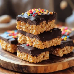 Peanut Butter Chocolate Rice Krispie Bars are a simple yet fun treat. You will love how easy they are to make. The blend of peanut butter and chocolate creates a tasty snack. Let’s dive into what you need to whip up this delight! - 3 cups Rice Krispies cereal - 1 cup creamy peanut butter - 1 cup honey or maple syrup - 1 cup semi-sweet chocolate chips - 1 teaspoon vanilla extract - A pinch of salt You can add your favorite toppings for extra flavor. Some great options include: - Crushed peanuts - Mini chocolate chips - Sprinkles These toppings make the bars more fun and colorful. Mix and match to make your own special treat! Start by gathering all your ingredients. You need Rice Krispies, peanut butter, honey or maple syrup, chocolate chips, vanilla extract, and a pinch of salt. Measure out 3 cups of Rice Krispies and put them in a large bowl. This will be the crunchy base of your bars. In a medium saucepan, combine 1 cup of peanut butter and 1 cup of honey or maple syrup. Heat over medium heat. Stir the mixture for about 2-3 minutes until it is smooth and well blended. Remove it from heat. Add in 1 teaspoon of vanilla extract and a pinch of salt. Mix well. Pour this warm mixture over the Rice Krispies. Stir gently until all the cereal is coated evenly. Grease a 9x13 inch baking dish with cooking spray or line it with parchment paper. Transfer the Rice Krispies mix into the dish. Press it down firmly with a spatula or your hands. In a microwave-safe bowl, melt 1 cup of chocolate chips in 30-second bursts. Stir after each interval until smooth. Pour the melted chocolate over the cereal mixture and spread it evenly. For extra fun, sprinkle crushed peanuts or mini chocolate chips on top. Let the bars cool at room temperature for about 30 minutes. Then, refrigerate them for an hour to set. Once firm, cut into squares or rectangles and serve. Enjoy your tasty treat! When making Peanut Butter Chocolate Rice Krispie Bars, a few mistakes can spoil your fun. First, don’t rush the mixing. If you don’t coat the Rice Krispies well, the bars may fall apart. Second, avoid overcooking the peanut butter and honey mixture. This can make it too thick. Lastly, don’t skip the cooling step. Letting them cool properly helps them set well. For the best texture, use creamy peanut butter. It blends well and gives a smooth feel. The mixture should not be too dry or too wet. When mixing, make sure every Rice Krispie is coated. Press the mixture firmly into the dish. This helps the bars hold their shape when cut. A little pinch of salt enhances the flavors and balances the sweetness. A well-presented dish makes any treat more tempting. Stack the bars in a tower on a decorative plate. This adds height and interest. You can also wrap each bar in parchment paper and tie it with twine. It makes a lovely gift. Don’t forget to sprinkle some crushed peanuts or mini chocolate chips on top while the chocolate is still warm. This adds a fun touch and a pop of color. {{image_2}} You can easily make these bars gluten-free. Just use gluten-free Rice Krispies. They taste just as good and hold together well. You can find gluten-free options at most grocery stores. This way, everyone can enjoy this treat. Just follow the same steps in the recipe. To make a vegan version, swap honey for maple syrup. Use dairy-free chocolate chips instead of regular ones. These changes keep the bars plant-based while still tasting great. You won’t miss the honey at all. The maple syrup adds a nice flavor and sweetness. You can add other flavors to mix things up. Try adding a pinch of cinnamon or nutmeg for warmth. You can also mix in some chopped nuts or dried fruit. Dark chocolate chips can replace semi-sweet chips for a richer taste. Just remember to keep the balance so all flavors shine through. To keep your Peanut Butter Chocolate Rice Krispie Bars fresh, store them in an airtight container. This prevents them from drying out and losing their yummy taste. You can also wrap the bars in plastic wrap before placing them in the container. Keep the bars at room temperature if you plan to eat them within a few days. These tasty bars last about one week at room temperature. If you notice any changes in texture or smell, it’s best to toss them. For longer storage, keep them in the fridge. This can extend their life to about two weeks. Just remember to let them sit at room temperature for a few minutes before serving. If you want to save some bars for later, freezing is a great option. Cut the bars into squares first. Then, wrap each square in plastic wrap and place them in a freezer bag. Be sure to remove as much air as possible. The bars can stay in the freezer for up to three months. When you're ready to eat, let them thaw in the fridge overnight or at room temperature for a few hours. Enjoy your sweet treat anytime! You can replace honey with maple syrup. Maple syrup adds sweetness and works well. Use the same amount as the honey. Just follow the recipe steps as usual. Your bars will still be tasty and sweet. Yes, you can! Feel free to try cornflakes or puffed rice. Both options will give a nice crunch. Just ensure they are similar in size to Rice Krispies. This keeps the texture great and your bars firm. Each bar has about 150 calories. It includes 5 grams of protein and 7 grams of fat. The bars also contain sugars from the peanut butter and honey. They are a treat, so enjoy them in moderation! This blog post covered everything you need for Peanut Butter Chocolate Rice Krispie Bars. You learned the full recipe, step-by-step instructions, and tips for success. We explored fun variations and how to store your tasty treats. With these ideas, you can enjoy this snack in many ways. Try making them your own with new flavors or toppings. Enjoy the joy of creating these delicious bars!