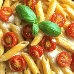 - 2 cups cherry tomatoes, halved - 3 cloves garlic, minced - 3 tablespoons olive oil - 1 cup heavy cream - 1 cup grated Parmesan cheese - 12 ounces pasta of your choice (penne or fettuccine recommended) I love using cherry tomatoes for this recipe. Their sweetness shines when roasted. Minced garlic adds depth and flavor. Olive oil helps everything come together, giving it richness. Heavy cream creates a smooth and creamy sauce, while Parmesan cheese adds a salty kick. For the pasta, I suggest penne or fettuccine, as they hold the sauce well. - Salt and pepper - 1 teaspoon dried oregano - 1/4 teaspoon red pepper flakes (optional) - Fresh basil leaves Seasoning is key! Salt and pepper enhance all the flavors. Dried oregano adds an earthy touch. If you like heat, red pepper flakes bring a nice kick. Finally, fresh basil leaves make a perfect garnish. They add color and a fresh taste to your dish. First, preheat your oven to 400°F (200°C). While it heats, prepare your tomatoes. In a bowl, toss 2 cups of halved cherry tomatoes and 3 minced garlic cloves with 3 tablespoons of olive oil. Add salt, pepper, 1 teaspoon of dried oregano, and 1/4 teaspoon of red pepper flakes if you like some heat. Mix well so the seasoning coats all the tomatoes. Next, spread the tomato mixture on a baking sheet. Place it in the oven and roast for about 25-30 minutes. You know they are done when the tomatoes are soft and caramelized. This step builds deep, sweet flavors. While the tomatoes roast, bring a large pot of salted water to a boil. Add 12 ounces of your favorite pasta, like penne or fettuccine. Cook according to the package instructions until it is al dente. Drain the pasta, but save 1 cup of pasta water for later. In a large skillet over medium heat, add the remaining 1 tablespoon of olive oil. Pour in the roasted tomatoes along with all the tasty juices from the baking sheet. Lower the heat, then add 1 cup of heavy cream. Stir well and let it simmer. This will make the sauce rich and creamy. Gradually add 1 cup of grated Parmesan cheese to the skillet, stirring until it melts into the sauce. If the sauce seems too thick, add some reserved pasta water until you get your desired consistency. Now, add the cooked pasta to the sauce. Toss gently to coat the pasta evenly. Cook for an extra 2-3 minutes to let the pasta soak up the flavors. When serving, think about how you want to present the dish. Place the pasta on plates and garnish with fresh basil leaves. This adds a pop of color and a fresh taste. Enjoy your creamy roasted tomato pasta right away! For creamy roasted tomato pasta, I recommend using penne or fettuccine. - Penne: This pasta has a tube shape. It holds the sauce well inside. - Fettuccine: Long and flat, it wraps around the sauce nicely. Both types work well. You can choose based on your texture preference. To get that rich creaminess, you can adjust the sauce with pasta water. - Pasta Water: This starchy water helps thicken the sauce. - Stirring: Stir gently but often. This helps combine the sauce and pasta well. If your sauce seems too thick, add a bit of pasta water to loosen it. If you have leftovers, here are some easy tips to store them: - Cool Down: Let the pasta cool before putting it in a container. - Containers: Use airtight containers. This keeps your pasta fresh. - Duration: Store in the fridge for up to 3 days. These steps help keep the flavors and textures nice. {{image_2}} You can switch up the type of tomatoes you use. While cherry tomatoes are sweet, you can also try grape tomatoes or even larger ones like Roma. Roasting any tomato adds depth and flavor. If you want to lighten the dish, consider using half-and-half instead of heavy cream. You can also use a plant-based cream for a dairy-free option. Want to make this pasta heartier? Adding proteins is easy. Cooked chicken or shrimp works well. Just sauté them in olive oil until they are golden. Add them to your pasta at the end for a tasty boost. Both options pair nicely with the creamy sauce, making each bite delicious. If you want to keep this dish vegetarian, you can replace the cheese. Nutritional yeast gives a cheesy flavor without dairy. For cream, try using coconut cream or cashew cream. These options provide creaminess and keep the dish rich without any animal products. Place your creamy roasted tomato pasta in an airtight container. It keeps well in the fridge for up to three days. Make sure it cools down before sealing. This helps prevent moisture buildup, keeping your pasta fresh. To reheat pasta, use a skillet over low heat. Add a splash of water or cream to keep it moist. Stir gently to warm it through, avoiding high heat to prevent sticking. You can also use the microwave. Heat in 30-second intervals, stirring in between. You can freeze creamy roasted tomato pasta for up to two months. Use a freezer-safe container. Make sure to leave some space for expansion. Thaw it overnight in the fridge before reheating. This keeps the texture nice and creamy. Making this dish takes about 55 minutes. You need 15 minutes for prep and 40 minutes for cooking. The roasting time for the tomatoes is about 25 to 30 minutes. While they roast, you can cook the pasta. This timing makes it easy to get a tasty meal on the table. Yes, you can use store-bought pasta sauce. It saves time, but it may not taste as fresh. Store-bought sauces often have added sugars or preservatives. Making your sauce lets you control the flavors and ingredients. If you choose a shortcut, look for a high-quality brand with few ingredients. This pasta pairs well with many side dishes. A fresh green salad adds crunch and freshness. Garlic bread is a classic choice to soak up sauce. Roasted vegetables can also enhance your meal. You can add some cheese on top for extra flavor. Yes, this recipe is great for meal prep. You can make it ahead of time and store it in the fridge. To store, let it cool completely. Place it in an airtight container for up to three days. You can also freeze it for longer storage. Just remember to reheat slowly to keep the cream smooth. This blog post detailed how to make Creamy Roasted Tomato Pasta. We explored main ingredients like cherry tomatoes, garlic, and Parmesan cheese. The step-by-step instructions showed how to roast the tomatoes and mix them into a creamy sauce. I shared tips for choosing the right pasta and storing leftovers. You can even customize your dish with proteins or lighter ingredients. Overall, this recipe is easy to follow and delicious. Cooking at home can be fun and rewarding. Enjoy your creamy pasta creation!