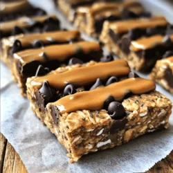 To make Peanut Butter Chocolate Chip Energy Bars, you need a few simple ingredients. Here’s what you will need: - 1 cup rolled oats - 1/2 cup natural peanut butter - 1/4 cup honey or maple syrup - 1/2 cup chocolate chips (dark or semi-sweet) - 1/4 cup chia seeds - 1/2 teaspoon vanilla extract - 1/4 teaspoon salt These ingredients come together to create a tasty and nutritious snack. The rolled oats provide a good base, while the peanut butter adds creaminess. Honey or maple syrup gives it the right sweetness. Chocolate chips make it fun and delicious, and chia seeds add a nice crunch. Vanilla extract brings all the flavors together, and salt enhances them. You can find all these items at any grocery store. Choose natural peanut butter for fewer additives. You can also use gluten-free oats if needed. Each ingredient plays a key role in taste and texture. This recipe is simple, but the result is a bar that satisfies your hunger and sweet tooth. Enjoy the process of making your own energy bars! 1. In a medium bowl, combine the rolled oats, chia seeds, and salt. Mix well. The oats and seeds give the bars a great texture. 2. In another bowl, mix peanut butter, honey (or maple syrup), and vanilla extract. Stir until smooth. This step adds sweetness and flavor. 3. Pour the peanut butter mix over the dry ingredients. Stir everything until the oats and seeds are well coated. Then, fold in the chocolate chips. Make sure they are evenly mixed in. 1. Line an 8x8 inch baking dish with parchment paper. Leave some paper hanging over the sides. This helps lift the bars out later. 2. Transfer the mixture into the dish. Press it down firmly. An even layer keeps the bars together. 3. Place the dish in the fridge for at least 1-2 hours. This chilling time is key to making the bars firm and easy to cut. 1. Once the mixture is set, lift the bars out of the dish using the parchment paper. 2. Use a sharp knife to cut them into squares or rectangles. Each piece should be about the size you want. I suggest cutting them into 12 servings for a perfect snack. To make sure your bars stay firm, press the mixture down hard in the dish. Use your hands or a spatula to pack it tightly. If the bars break apart, try adding more peanut butter. You can also add a bit more honey or maple syrup for extra moisture. This helps the bars stick together better. For the best storage, keep your bars in an airtight container. This keeps them fresh and tasty. You can store them in the fridge for about a week. If you want to save them longer, freeze them. Wrap each bar in plastic wrap, then place them in a freezer bag. To thaw, simply take them out and let them sit at room temperature for about 20 minutes. Make your energy bars your own by adding nuts or seeds. Almonds, walnuts, or sunflower seeds work great. You can also swap out the sweetener. Use agave syrup or brown sugar if you prefer. This gives you new flavors to enjoy while keeping the recipe healthy. {{image_2}} You can change the flavor of these energy bars easily. The classic chocolate peanut butter mix is great. It tastes rich and sweet. You can also add fruits to mix things up. Bananas add a nice creaminess. Dried berries give a burst of flavor and color. Want to make your bars even healthier? You can add protein powder. This gives you a boost for workouts or busy days. If you want to change it up, try other nut butters. Almond butter or cashew butter work well too. They add unique flavors and nutrients. If you need gluten-free bars, be sure to use certified gluten-free oats. This keeps your recipe safe for those with gluten allergies. For a vegan option, swap honey for maple syrup. It keeps the sweetness without using animal products. These changes keep your energy bars tasty and friendly for everyone. To keep your peanut butter chocolate chip energy bars fresh, use an airtight container. Glass containers work great, but plastic ones are fine too. Store them in a cool, dry place. Aim for a temperature around 70°F (21°C) with low humidity. Too much heat or moisture can make the bars go bad faster. These energy bars usually stay fresh for about one week at room temperature. If you refrigerate them, they can last up to two weeks. Look for signs that they have gone bad. If you see mold or notice a strange smell, toss them out. A dry texture may also mean they are past their prime. When you want to take these bars on the go, pack them in a sturdy container. Wrap each bar in parchment paper for extra protection. This helps keep them intact during travel. If you plan to hike or do sports, these bars make a great snack. Just remember to keep them cool to maintain freshness! These bars can last about a week in the fridge. Keep them in an airtight container. If you want them to last longer, you can freeze them. They stay good for about three months in the freezer. Just wrap them well so they do not get freezer burn. Yes, you can swap some ingredients. Here are a few ideas: - Use almond butter instead of peanut butter. This gives a different taste. - Maple syrup can replace honey if you prefer. Both sweeten the bars well. - If you don’t have chia seeds, you can use flax seeds. They offer similar health benefits. These changes may slightly alter the flavor, but they will still taste great! Absolutely! These bars have many healthy ingredients. Here’s why they are good for you: - Rolled oats provide fiber, which helps you feel full. - Peanut butter gives protein and healthy fats, great for energy. - Chia seeds are rich in omega-3s and help with digestion. - Chocolate chips add a bit of sweetness, but you can choose dark chocolate for added health benefits. Together, these ingredients make a tasty and nutritious snack! In this blog post, I shared a simple recipe for energy bars using oats, peanut butter, and honey. I detailed the preparation steps, refrigeration tips, and how to cut the bars. You also learned ways to customize your bars and store them for freshness. These energy bars are healthy and easy to make. Try different flavors or ingredients to fit your taste. Enjoy a quick snack that supports your energy needs throughout the day. Make and share these bars with friends and family for a tasty treat!